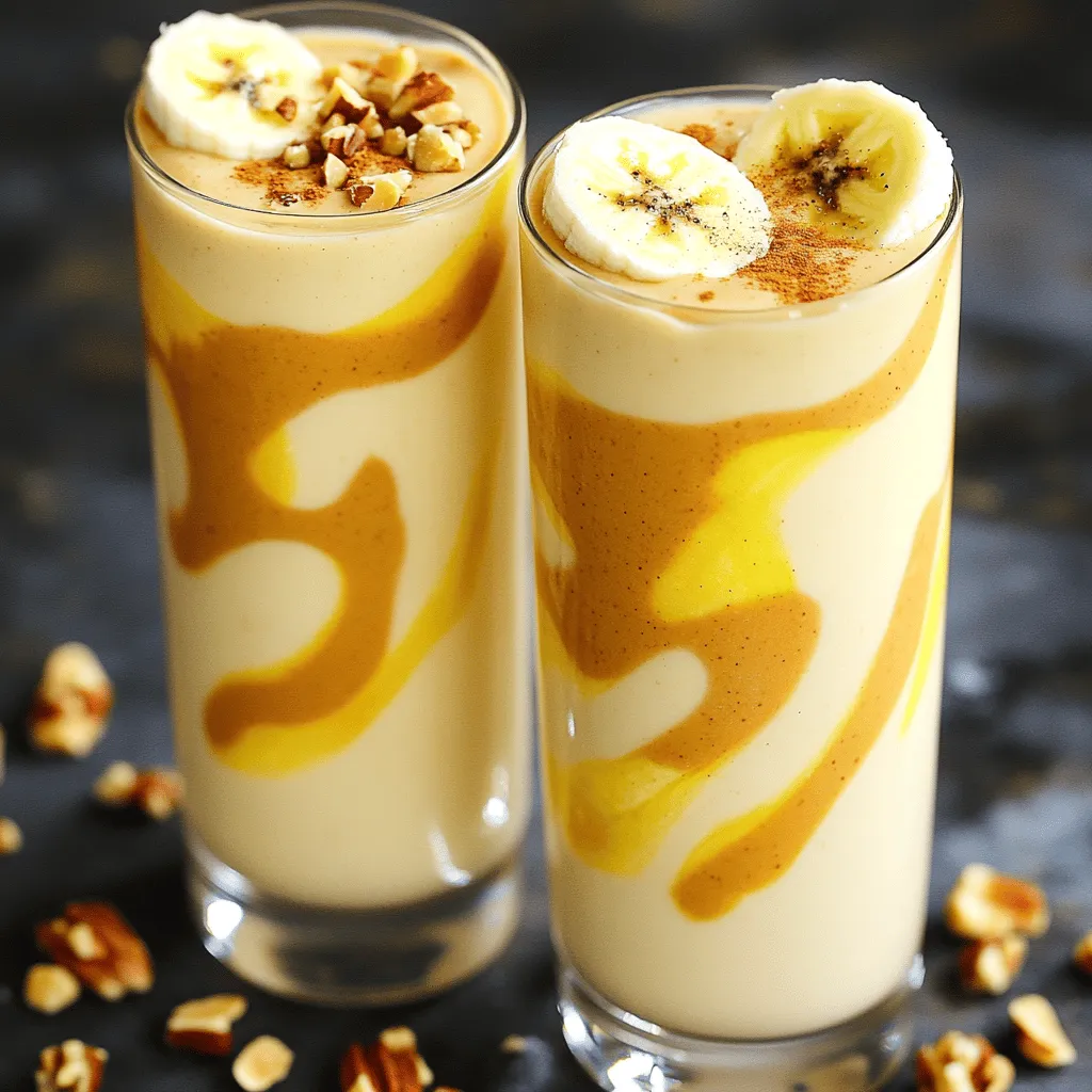 To make a tasty Peanut Butter Banana Smoothie, gather these simple ingredients: - 2 ripe bananas, frozen - 2 tablespoons natural peanut butter - 1 cup unsweetened almond milk (or milk of choice) - 1 tablespoon honey or maple syrup (optional for sweetness) - 1/2 teaspoon vanilla extract - 1/4 teaspoon cinnamon - 1 tablespoon chia seeds (optional for added nutrition) - Ice cubes (if needed for thickness) These ingredients blend to create a rich and creamy smoothie. The frozen bananas give it a smooth texture. Natural peanut butter adds a nutty flavor and healthy fats. Almond milk keeps it light, while honey or maple syrup sweetens it up. Vanilla and cinnamon round out the taste with warmth. Chia seeds are a great way to add fiber and omega-3s. If you like it thicker, ice cubes can help. You can find the full recipe in the section above, which shows you how to make this delightful drink step-by-step. Enjoy the blend of flavors and nutrition with every sip! - Prepare Ingredients: Start by peeling the frozen bananas. Break them into chunks. This makes blending easier and quicker. - Add Ingredients to Blender: In your blender, combine the banana chunks with peanut butter, almond milk, honey or maple syrup, vanilla extract, cinnamon, and chia seeds. This mix brings a great flavor. - Blend Until Smooth: Blend the mixture on high speed. Keep blending until it is creamy and smooth. If it feels too thick, add a bit more almond milk to make it easier to pour. - Adjust Sweetness: After blending, taste your smoothie. If you want it sweeter, add more honey or maple syrup. Blend again for a few seconds to mix it in well. - Pour and Serve: Pour your smoothie into tall glasses. For a fun touch, sprinkle some cinnamon or drizzle peanut butter on top. This makes it look even more appealing. Enjoy your smoothie with a straw for a delightful sipping experience. To create the best peanut butter banana smoothie, you want a creamy texture. Here are some tips for blending: - Use frozen bananas. They add thickness and chill to the smoothie. - Start with liquids first. Pour the almond milk into the blender first. This helps the blades move smoothly. - Add ingredients in layers. Place heavier items like peanut butter on top of the lighter items. This method prevents clumping. Chia seeds are a great option to consider. They add fiber and omega-3s. Plus, they thicken the smoothie a bit, giving it a nice texture. Want to boost the flavor? Here are some fun ideas: - Add a pinch of nutmeg or ginger. These spices can bring warmth and depth to your smoothie. - Try a scoop of cocoa powder. This will give a chocolatey twist that pairs well with peanut butter. - Include a splash of coffee. It gives a nice kick and enhances the flavor profile. For presentation, serve your smoothie in tall glasses. You can garnish with sliced banana on top. A sprinkle of crushed nuts adds a lovely crunch. Enjoy it with a straw for a fun touch. For the full recipe, check out the creamy dreamy peanut butter banana smoothie! {{image_2}} Add Greens: Adding spinach or kale can boost nutrition. These greens blend well and add vitamins without changing the taste much. Spinach is mild, while kale gives a slight earthy note. You can start with a small handful and blend it in. This helps you sneak in extra nutrients, especially if you want a healthy kick. Protein Boost: If you want more protein, you can add protein powder or Greek yogurt. Both options add creaminess. They help keep you full longer, too. A scoop of protein powder mixes well without altering the flavor. Greek yogurt thickens the smoothie and adds a tangy taste. Choose plain yogurt to avoid extra sugar. Different Nut Butters: You can swap peanut butter for almond butter or cashew butter. Almond butter offers a nutty flavor and is slightly sweeter. Cashew butter is creamier and has a milder taste. Each option gives a unique twist to your smoothie. Feel free to experiment to find your favorite nut butter. Fruit Mix-ins: You can add other fruits for fun flavors. Try berries like strawberries or blueberries for a burst of color and taste. Mango adds a tropical flair, while apples give a crisp touch. Use what you have on hand or what you love most. Mixing fruits can change the whole vibe of your smoothie! For the complete recipe, don’t forget to check out the Full Recipe. To store your peanut butter banana smoothie, pour it into an airtight container. Seal it tightly to keep it fresh. The smoothie stays good in the fridge for up to 24 hours. When you’re ready to drink, shake or stir it well. It may separate a bit, but that’s normal. If it thickens, add a splash of almond milk to loosen it up. If you want to save your smoothie for later, freezing is a great option. Pour the smoothie into ice cube trays or freezer-safe bags. If using bags, squeeze out air before sealing. The smoothie can last up to three months frozen. To enjoy, thaw the cubes in the fridge overnight or blend them with a little almond milk for a quick drink. This method keeps the flavors fresh and delicious! For the full recipe, refer to the Creamy Dreamy Peanut Butter Banana Smoothie. How to make a Peanut Butter Banana Smoothie thicker? To make your smoothie thicker, add ice cubes or extra frozen bananas. Both options help create a creamy texture. If you want a richer taste, try adding more peanut butter. Can I use fresh bananas instead of frozen? Yes, you can use fresh bananas. However, the texture will be different. Fresh bananas make a thinner smoothie. If you want to chill it, add ice cubes to compensate. Is this smoothie suitable for kids? Absolutely! This smoothie is great for kids. It has natural sweetness and healthy fats. Plus, it’s easy to drink and fun to enjoy. How can I make this smoothie vegan? To make it vegan, use a plant-based milk like almond or oat milk. Also, replace honey with maple syrup or agave syrup for sweetness. Caloric Content: This smoothie has about 300 calories per serving. Here’s a quick breakdown: - Bananas: ~210 calories - Peanut butter: ~190 calories - Almond milk: ~30 calories - Optional honey: ~60 calories Health Benefits: This smoothie offers many health perks: - Bananas provide potassium and fiber. - Peanut butter adds protein and healthy fats. - Almond milk is low in calories and dairy-free. - Chia seeds boost nutrition with omega-3s and fiber if you add them. For the full recipe, check out the Creamy Dreamy Peanut Butter Banana Smoothie. This blog post has covered a simple and tasty peanut butter banana smoothie recipe. We discussed the ingredients needed, step-by-step instructions, and helpful tips for a perfect blend. You also learned about nutrient variations and how to store leftovers. Enjoying this smoothie adds great nutrition to your day. Feel free to experiment with flavors and ingredients. Your smoothie journey can improve both health and taste. So, grab your blender and start creating delicious drinks for yourself and your family!