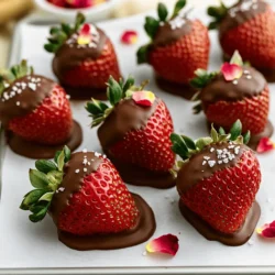To make chocolate dipped strawberries, start with fresh strawberries. You want them ripe, juicy, and firm. Look for berries that have bright red color and green leaves. This recipe uses 1 pound of strawberries, which is about 20 to 25 berries. Make sure to wash them gently and pat them dry. If they are wet, the chocolate won’t stick well. For the coating, dark chocolate is the best choice. Use at least 70% cocoa for a rich flavor. You need 8 ounces of chocolate for this recipe. If you want a smoother texture, add 2 tablespoons of coconut oil. This will help the chocolate melt nicely and give a lovely shine. You can also use milk chocolate or white chocolate if you prefer a sweeter taste. To make your strawberries even more special, you can add some fun toppings! Consider using sea salt for a salty-sweet treat. Crushed dry rose petals can add a unique floral note. You can also sprinkle on chopped nuts, colorful sprinkles, or toasted coconut flakes. These extras can make your chocolate dipped strawberries look stunning and taste amazing. For the full recipe, check out the section titled Full Recipe. Start by rinsing the strawberries under cool water. Use a gentle touch to avoid bruising them. After rinsing, dry each strawberry well with a paper towel. This step is very important. If the strawberries are wet, the chocolate will not stick. Make sure you remove any dirt or leaves. Aim for fresh, ripe strawberries for the best taste. Next, take a microwave-safe bowl and add the dark chocolate. If you want smoother chocolate, add two tablespoons of coconut oil. Heat the bowl in the microwave for 30 seconds. Stop and stir the chocolate each time. It should melt in about 1-2 minutes. Be careful not to overheat. You want it smooth and shiny, not burnt. Now, grab a strawberry by the green stem. Dip it into the melted chocolate. Allow any extra chocolate to drip back into the bowl. For a nice touch, swirl the strawberry as you lift it. Place each dipped strawberry on a parchment-lined baking sheet. If you like, sprinkle a little sea salt or crushed rose petals on top. This adds a fun twist to the flavors. Once you finish dipping, put the baking sheet in the fridge. Chill the strawberries for about 30 minutes. This will help the chocolate harden. After that, you can serve them up and enjoy! For the full recipe, refer to the complete instructions above. To get a smooth and perfect chocolate coat, start with dry strawberries. Any water will make the chocolate clump. Melt your chocolate gently. Heat it in short bursts to avoid burning. Stir the chocolate well to keep it smooth. Dip each strawberry slowly. Coating it evenly gives a nice look. Allow excess chocolate to drip off before placing them on the parchment paper. If you have leftover chocolate dipped strawberries, store them properly. Place them in a single layer in an airtight container. Keep them in the fridge to stay fresh. They are best eaten within 2 days. After that, the chocolate may lose its shine. If you want to keep them longer, you can freeze them. Just remember, freezing will change their texture. For a special treat, make your chocolate dipped strawberries stand out. Use a fancy platter to display them. You can drizzle white chocolate over dark chocolate for a striking look. Add some crushed nuts or sprinkles for extra flair. Garnishing with sea salt or rose petals can impress guests. These little touches make your treats feel gourmet. Check out the Full Recipe for more details and tips! {{image_2}} You can switch things up by using white chocolate. It has a sweet, creamy taste. Just melt the white chocolate like you would with dark chocolate. Dip your strawberries and let them set. You can also add a bit of vanilla extract to the melted chocolate for extra flavor. White chocolate pairs well with fresh mint leaves or crushed cookies too. Dark chocolate is rich and bold. You can spice it up with a pinch of cinnamon or cayenne pepper. Just mix these spices into the melted chocolate. This adds a fun twist to the flavor. You can also use flavored extracts, like orange or almond. These flavors work great with the deep taste of dark chocolate. After dipping your strawberries, you can add toppings for a fun look. Chopped nuts add crunch and flavor. Sprinkles make them colorful and festive. Shredded coconut can give a tropical vibe. Just sprinkle these on while the chocolate is still wet. It makes your chocolate-dipped strawberries even more special. Try mixing and matching toppings to find your favorites! For more details on making these treats, check out the Full Recipe. To keep your chocolate dipped strawberries fresh, place them in the fridge. Use a covered container to prevent them from drying out. Make sure to layer them gently with paper towels between layers. This method helps absorb moisture and keeps the chocolate intact. Avoid stacking them too high, as they might get squished. You can freeze chocolate dipped strawberries for later use. First, allow them to set in the fridge for about 30 minutes. After that, place them in a single layer on a baking sheet. Freeze until solid, then transfer them to an airtight container. They can last up to three months in the freezer. When you want to enjoy them, let them thaw in the fridge. This method helps maintain their taste and texture. Chocolate dipped strawberries are best enjoyed fresh. When stored properly in the fridge, they can last for up to two days. After that, they may lose their flavor and texture. If you freeze them, you can extend their shelf life to about three months. Remember, the fresher you eat them, the better! For the full recipe, refer to the earlier section. You can skip the coconut oil. Just melt the dark chocolate alone. This will still work well. The chocolate may be a bit thicker, but it will taste great. If you find it hard to dip, add a tiny bit of warm milk. This can help thin it out. Just remember to dip the strawberries fast so the chocolate sticks well. Yes, you can use milk chocolate. It will taste sweeter and creamier. Keep in mind that milk chocolate melts differently than dark chocolate. You may need to adjust the melting time. Remember to watch it closely to avoid burning. If you want a richer flavor, mix dark chocolate with milk chocolate for a nice balance. You can find pre-made chocolate-dipped strawberries at many grocery stores. Check the fresh produce or bakery sections. Some stores even sell them in fancy boxes. You can also order them online from specialty shops. Be sure to read reviews to find the best quality. If you want something special, local chocolate shops often make great ones too. For an easy option, check out the Full Recipe to make your own! Making chocolate-dipped strawberries is simple and fun. We covered everything from ingredients to storage tips. You learned how to prepare fresh strawberries and melt chocolate perfectly. You also found variations, like using white or dark chocolate. Remember to store leftovers well and get creative with toppings. Whether it's a treat for yourself or a special occasion, these strawberries impress. Enjoy making and eating them. They are always a sweet delight!