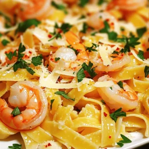 - 8 oz fettuccine or linguine pasta - 1 lb shrimp, peeled and deveined - 4 cloves garlic, minced - 1/4 teaspoon red pepper flakes (optional) - 3 tablespoons olive oil - 2 tablespoons unsalted butter - Zest of 1 lemon - 1/4 cup fresh lemon juice The main ingredients make this dish shine. Fettuccine or linguine pasta forms the base. I love how these noodles hold the sauce well. Shrimp adds protein and a sweet, briny flavor. Garlic gives the dish its aromatic kick. Red pepper flakes add a hint of heat, but you can skip them if you want a milder taste. Olive oil and butter create a rich sauce that’s hard to resist. Finally, lemon zest and juice brighten the dish with a zesty punch. - Salt and black pepper to taste - 1/4 cup chicken or vegetable broth - Fresh parsley, chopped (for garnish) - Grated Parmesan cheese (for serving) Seasonings enhance the flavor of your dish. Salt and black pepper bring everything together. Broth adds depth and moisture to the sauce. Fresh parsley not only looks good but adds a fresh taste. Grated Parmesan cheese gives a creamy finish that completes your pasta. This careful mix of ingredients makes each bite a flavorful delight. You can find the full recipe in the article for all the details! To start, you need to boil salted water in a large pot. Once it’s bubbling, add your fettuccine or linguine. Cook it according to the package instructions, about 8-10 minutes, or until it's al dente. This means it should be firm yet tender. After cooking, reserve about 1/2 cup of the pasta water. Then, drain the pasta and set it aside. While your pasta cooks, let’s prepare the shrimp. Season the shrimp with salt, black pepper, and red pepper flakes if you like heat. In a large skillet, heat olive oil and unsalted butter over medium heat. When the butter melts, add minced garlic. Sauté the garlic for about 1 minute until it’s fragrant but not burnt. Next, add the shrimp in a single layer. Cook them for 2-3 minutes on one side, then flip. Cook for another 2-3 minutes until the shrimp turn pink and opaque. Now it’s time to make the sauce. Add lemon zest, fresh lemon juice, and chicken or vegetable broth to the skillet. Stir well to combine and scrape up any bits stuck to the pan. Let this simmer for about 2 minutes. Finally, add your cooked pasta to the skillet and toss everything together gently. If the pasta seems dry, add some reserved pasta water until it reaches the right consistency. For a detailed list of ingredients and instructions, check out the Full Recipe. To make your dish shine, balance the acidity with broth. This adds depth. Use chicken or vegetable broth to enhance the flavor. A splash of broth works wonders to create a rich sauce. Always adjust seasoning to taste. Start with salt and pepper. After mixing in the pasta, taste it again. You may need more seasoning. Trust your palate. Sautéing shrimp without overcrowding is essential. If you add too many shrimp at once, they will steam instead of sear. Cook them in batches for that perfect golden color. Timing is key for perfect pasta texture. Cook it just until al dente. This means it should feel firm but not hard. Drain it and reserve some pasta water. This water helps bind the dish together later. For the full recipe, check out the detailed instructions provided earlier. {{image_2}} You can switch up the pasta for Zesty Lemon Garlic Shrimp Pasta. Try gluten-free pasta if you need a gluten-free option. It tastes great and works well with the sauce. Whole wheat or egg noodles also add a nice twist. Whole wheat noodles give a nutty flavor, while egg noodles offer a rich taste. Each type brings its own charm to the dish. Adding veggies can make your dish even better. Spinach or cherry tomatoes brighten the plate and add color. Spinach wilts nicely, while cherry tomatoes burst with flavor. You might also enjoy bell peppers or zucchini. Both add texture and crunch. Just sauté them in the pan before adding shrimp. This extra step makes your meal healthier and tastier! You can also switch proteins to suit your taste. Try chicken or scallops if you want a change. Chicken breast can be grilled or sautéed until cooked through. Scallops give a sweet, ocean-like taste that pairs well with lemon. If you're vegetarian, use tofu. Just press it to remove extra water, then cube it. Sauté until golden and crispy. These options let you customize your dish to fit your needs. For the full recipe, check out the link! To store your Zesty Lemon Garlic Shrimp Pasta, let it cool first. Use an airtight container to keep the flavors fresh. This dish lasts up to three days in the fridge. Make sure to label the container with the date. This way, you’ll know when to enjoy it. You can reheat the pasta in the microwave or on the stovetop. For the microwave, place the pasta in a bowl and add a splash of water. Cover it with a damp paper towel. Heat in short bursts, stirring in between until warm. If you prefer the stovetop, use a skillet over low heat. Add a little broth or water to keep the pasta moist. Stir gently until heated through. This method helps keep the shrimp tender and the pasta from becoming dry. Enjoy every bite of your flavorful delight! Yes, you can use frozen shrimp for this dish. The best way to thaw shrimp is to place them in the fridge overnight. If you're in a hurry, you can use cold water. Just put the shrimp in a sealed bag and submerge it in cold water for about 30 minutes. This method keeps the shrimp safe and tasty. To make the dish less spicy, simply omit the red pepper flakes. This keeps the lemon and garlic flavors front and center. You can also add a little extra lemon juice for brightness without the heat. Yes, you can prep this dish ahead. Cook the pasta and shrimp, then store them separately. When you are ready to eat, reheat them in a pan with a splash of broth or olive oil. This keeps the pasta from drying out and makes it easy to enjoy that zesty flavor. Feel free to check the Full Recipe for more tips! This blog post covered a simple shrimp pasta recipe. We explored the main ingredients like fettuccine, shrimp, and lemon, along with tips for perfect flavor. You learned how to cook pasta and sauté shrimp while balancing the sauce. We also discussed variations, such as using different pasta types or proteins. Remember these tips when storing leftovers. Keep your pasta fresh and delicious! Try new ideas and make this dish your own. Enjoy cooking and sharing this tasty meal!