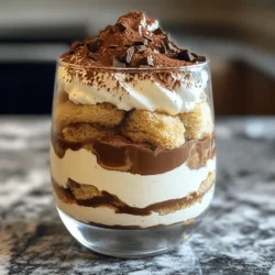 - 1 cup strong brewed coffee (cooled to room temperature) - 2 tablespoons unsweetened cocoa powder (plus extra for dusting) - 8 ounces mascarpone cheese - 1 cup heavy whipping cream - 1/2 cup powdered sugar - 1 teaspoon vanilla extract - 24 ladyfinger cookies - Dark chocolate shavings (for garnish)