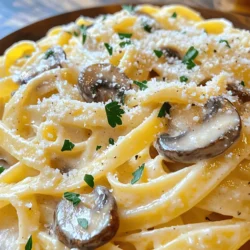 - Pasta options: You can use fettuccine, linguine, or any pasta you like. I enjoy fettuccine for its wide, flat shape that holds sauce well. - Types of mushrooms: Button mushrooms are common, but cremini or a mix adds great flavor. Each type brings its unique taste and texture. - Garlic: Garlic is key in this dish. It adds a rich, warm flavor that enhances the mushrooms and cream. - Heavy cream: Heavy cream makes the sauce rich and smooth. It creates that creamy texture we all love. - Grated Parmesan cheese: This cheese enhances the flavor. It adds a salty tang that balances the creaminess. - Vegetable broth: The broth deepens the taste. It brings a savory note that rounds out the sauce. - Recommended herbs: Thyme and parsley are great choices. Thyme adds earthiness, while parsley gives a fresh touch. - Salt and pepper: These basic seasonings are crucial. They bring out the flavors in the dish. Always taste and adjust to your liking. For a detailed guide on how to prepare this dish, check the Full Recipe. To boil pasta, start with a big pot of salted water. Bring the water to a rapid boil. Add the pasta and stir it gently. Cook the pasta as the package directs, usually around 8-10 minutes. You want it al dente, which means it should be firm, not mushy. To check, taste a piece a minute or two before the time is up. Once ready, save about 1 cup of the pasta water. Then, drain the pasta and set it aside. To get golden mushrooms, heat olive oil and butter in a large skillet over medium heat. Once hot, add the sliced mushrooms. Stir them often for about 5-7 minutes. You want them to release their moisture and turn golden brown. For the garlic, add it after the mushrooms are golden. Cook the garlic for only 1-2 minutes. Keep an eye on it so it doesn’t burn. Burnt garlic can ruin the dish. Start by pouring vegetable broth into the skillet with the mushrooms and garlic. Bring it to a simmer. This helps to reduce the broth, enhancing the flavor. Let it simmer for 2-3 minutes. After that, lower the heat and add heavy cream and grated Parmesan cheese. Stir well until the cheese melts and the sauce turns creamy. If the sauce seems too thick, add some of that reserved pasta water. This will help you get the perfect creamy finish. For the full recipe, check the earlier sections. To make your sauce just right, you can adjust the thickness with pasta water. After cooking your pasta, save about 1 cup of the starchy water. If your sauce feels too thick, add a little pasta water. Keep mixing until it reaches the right creamy texture. The starch in the water helps bind the sauce to the pasta. If you don’t have heavy cream, you can substitute it with half-and-half or a mix of milk and butter. This will give you a lighter sauce but still keep some creaminess. Just remember, using less cream will change the flavor a bit. To make your creamy garlic mushroom pasta even better, think about adding more herbs or spices. Dried oregano or fresh basil can add a nice touch. A pinch of red pepper flakes can bring a bit of heat if you like spice. You can also pair this dish with grilled chicken, shrimp, or roasted vegetables. These options add protein and make your meal more filling. If you want to save time, you can pre-cook the pasta earlier in the day. Just follow the same cooking steps, but do not mix it with the sauce yet. Store it in an airtight container. For leftovers, store the pasta and sauce separately. This keeps the pasta from getting mushy. You can keep them in the fridge for up to three days. When you’re ready to eat, just heat the sauce and mix it with the pasta. For the full recipe, check out the Creamy Garlic Mushroom Pasta 🧄. {{image_2}} Want to make your creamy garlic mushroom pasta heartier? You can add protein! Chicken, shrimp, or tofu all work well. - Chicken: Dice and cook it in the skillet before adding mushrooms. This takes an extra 5-7 minutes. - Shrimp: Add peeled shrimp after cooking the mushrooms. Cook for about 3-4 minutes until pink. - Tofu: Cube and sauté tofu until golden. This takes about 8-10 minutes. Adjust the cooking time based on what you choose. Ensure everything is cooked through for a tasty meal. For a vegetarian or vegan twist, you can swap out a few ingredients. - Cheese and cream: Use cashew cream or coconut cream instead of heavy cream. Nutritional yeast can replace cheese for that savory taste. - More veggies: Add spinach, bell peppers, or zucchini. These boost nutrition and flavor. These changes keep your dish creamy while catering to different diets. You can give your creamy garlic mushroom pasta a new taste with simple changes. - Mushroom varieties: Try shiitake, portobello, or oyster mushrooms. Each brings a unique flavor. - Lemon juice or zest: A squeeze of lemon or a bit of zest brightens the dish. This adds freshness that balances the creaminess. Experiment with these ideas to find a flavor you love! For the full recipe, check out the details above. To keep your creamy garlic mushroom pasta fresh, store it in airtight containers. This method helps prevent moisture loss and keeps flavors intact. Let the pasta cool to room temperature before packing. This step avoids condensation inside the container. Keep the leftovers in the fridge for up to three days. If you plan to eat it later, consider separating the pasta and sauce. This way, each part stays fresh longer. When reheating, the goal is to keep the texture creamy. The stovetop is best for this dish. Heat a little olive oil in a pan and add the pasta. Stir gently to warm it up. If the pasta seems dry, add a splash of vegetable broth or pasta water. The microwave can work, but it may make the sauce less creamy. If using the microwave, heat in short bursts. Stir in between to ensure even warming. You can freeze creamy garlic mushroom pasta, but it's best to freeze the sauce and pasta separately. To freeze, let the sauce cool completely. Pour it into freezer-safe bags or containers. Label with the date for easy tracking. For pasta, cook it just until al dente before freezing. When ready to eat, thaw in the fridge overnight. Reheat on the stovetop for the best taste and texture. Add a little broth to bring back the creaminess after thawing. This dish is quick and easy. You can make creamy garlic mushroom pasta in just 30 minutes. It takes about 10 minutes to prep the ingredients. Cooking the pasta and sauce takes around 20 minutes. This makes it a great option for a busy weeknight meal. Yes, you can use gluten-free pasta! Look for options made from rice or chickpeas. These types cook well and hold up nicely in the sauce. Just follow the package instructions for best results. You can enjoy this dish while sticking to your gluten-free diet. For creamy garlic mushroom pasta, button and cremini mushrooms are great choices. Button mushrooms are mild and tender. Cremini mushrooms have a richer flavor. You can also mix different types for more taste. Try using shiitake or portobello for a unique twist. Each type will add its own special touch to your meal. In this post, we explored how to make creamy garlic mushroom pasta. We covered key ingredients, from pasta types to the role of garlic. You learned the steps for cooking pasta and sautéing mushrooms. I've shared tips for a creamy sauce and variations for protein and dietary needs. Remember, you can store and reheat this dish for later. Enjoy experimenting with flavors and ingredients. Making this pasta will impress and satisfy your taste buds!