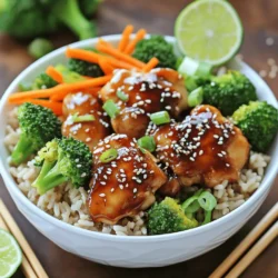 - 2 boneless, skinless chicken thighs - 1 cup brown rice - 1 cup broccoli florets - 1 carrot, julienned - 3 green onions, sliced