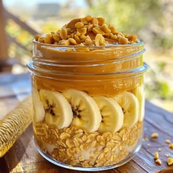 To make Peanut Butter Banana Overnight Oats, you need these simple ingredients: - 1 cup rolled oats - 2 cups almond milk (or any milk of choice) - 2 ripe bananas, sliced - 1/2 cup creamy peanut butter - 2 tablespoons honey or maple syrup (optional) - 1 teaspoon vanilla extract - 1/2 teaspoon cinnamon - A pinch of salt - Chopped peanuts and banana slices for topping This mix creates a tasty, filling breakfast that keeps you energized. You can change the recipe to suit your taste. Here are some fun add-ins and variations: - Add chia seeds for more fiber. - Use Greek yogurt for extra protein. - Swap peanut butter with almond or cashew butter. - Mix in some chocolate chips for a sweet treat. - Try different fruits like berries or apples. These options let you enjoy your oats in new ways. Understanding the nutrition can help you make informed choices: - Rolled oats: High in fiber, they help with digestion and keep you full. - Almond milk: Low in calories and dairy-free, it's a great milk alternative. - Bananas: They add natural sweetness and provide potassium. - Peanut butter: Packed with protein and healthy fats, it boosts energy. - Honey or maple syrup: Adds sweetness but should be used in moderation. - Vanilla extract: Enhances flavor without extra calories. - Cinnamon: It may help regulate blood sugar levels. - Salt: Balances flavors and enhances taste. Each ingredient brings its own benefits, making this dish not only delicious but also healthy. For the complete recipe, you can check the [Full Recipe]. Making peanut butter banana overnight oats is simple. You only need ten minutes to prep. The oats soak overnight, so they are ready in the morning. This dish is great for busy days. 1. Start with a large mixing bowl. Add 1 cup of rolled oats and 2 cups of almond milk. 2. Next, add 1/2 cup of creamy peanut butter. If you want some sweetness, mix in 2 tablespoons of honey or maple syrup. 3. Pour in 1 teaspoon of vanilla extract and 1/2 teaspoon of cinnamon. Add a pinch of salt to boost the flavor. 4. Stir everything until it blends well. Make sure the peanut butter mixes in fully. 5. Now, fold in half of the sliced bananas. Save the rest for topping later. 6. Divide the mix evenly into two jars or airtight containers. Seal them tightly to keep them fresh. Place the jars in the fridge overnight. This allows the oats to soak and soften. In the morning, stir the oats before eating. Top with the remaining banana slices and some chopped peanuts for a nice crunch. You can enjoy them cold or heat them in the microwave for 30 seconds if you like them warm. For the full recipe, check out the complete guide. To make the best peanut butter banana overnight oats, use rolled oats. They soak up the liquid well and give the right texture. Always use ripe bananas for the sweetest flavor. If you want extra creaminess, use creamy peanut butter. You can even mix in yogurt for a protein boost. One mistake is not mixing well enough. Make sure the peanut butter blends in fully. If you leave clumps, the oats won't taste great. Another issue is not sealing the jars tightly. If air gets in, your oats may dry out. Finally, don’t forget to stir your oats before eating. This ensures even flavor and texture. These oats are perfect for meal prep. You can make a batch for the week. Just double the recipe and store in jars. Use mason jars for easy transport. They fit well in your bag and look nice, too. If you want variety, try different toppings each day. Chopped nuts, berries, or a sprinkle of chocolate can change things up. For the full recipe, check out the Peanut Butter Banana Bliss Overnight Oats section. {{image_2}} You can switch your oats for different types. Steel-cut oats give a chewy texture. Quick oats are softer and soak faster. Choose what you like best! For milk, use almond, cow, or oat milk. Each adds its own flavor. You can even try coconut milk for a tropical twist. Want to spice up your oats? Add a scoop of cocoa powder for chocolatey goodness. You can also mix in some chia seeds for extra fiber. If you like a hint of spice, try adding nutmeg or cardamom. These flavors blend well with banana and peanut butter. Toppings make your oats more fun! Try adding chopped nuts, like walnuts or pecans, for crunch. A sprinkle of granola adds a nice texture too. You can also drizzle some honey or maple syrup on top for sweetness. Fresh berries or shredded coconut bring a bright touch to your dish. For a full list of ingredients and their uses, check out the Full Recipe. To keep your Peanut Butter Banana Overnight Oats fresh, use airtight containers. Glass jars work great. Make sure to seal them tightly. This helps to keep air out and prevents spoiling. If you plan to make a batch, divide it into individual servings. This way, you can grab one easily when you need it. These oats can last in the fridge for about 3 to 5 days. After a few days, the bananas may brown and change texture. The oats will still taste good, but fresh slices on top will make them look better. If you notice a change in smell or texture, it's best to toss them. Always trust your senses! If you like your oats warm, you can heat them in the microwave. Take off the lid, then heat for 30 seconds. Stir them well, and check the temperature. If they need more heat, do it in 10-second bursts. Remember, you can also enjoy them cold straight from the fridge! Yes, you can use quick oats. Quick oats will cook faster. They absorb liquid more quickly than rolled oats. This means your oats might turn out creamier, but they may also lose some texture. If you like a softer oat, quick oats work well. If you want a chewier bite, stick with rolled oats. Soaking overnight is key for the best texture. It allows the oats to absorb the liquid fully. This makes them soft and creamy. If you skip soaking, your oats may be too chewy. However, if you’re in a hurry, you can soak them for just a few hours. Just remember, the longer they soak, the better they taste! You can add many tasty ingredients to make it your own. Here are some ideas: - Chia seeds: For extra fiber and nutrition. - Cocoa powder: For a chocolatey twist. - Greek yogurt: To boost protein and creaminess. - Different fruits: Try berries, apples, or mango for variety. - Nut butters: Swap peanut butter for almond or cashew butter. These options let you create different flavors each time. Feel free to experiment with what you love! For the full recipe, check out the detailed instructions above. Overnight oats are easy and fun to make. We covered key ingredients, step-by-step instructions, and smart tips. You can customize them with flavors and toppings to fit your taste. Remember to store them well for freshness. With these ideas, you can enjoy tasty oats any day. Experiment with your favorite ingredients and make them your own. Now, you have all the tools to make perfect overnight oats. Enjoy every bite!