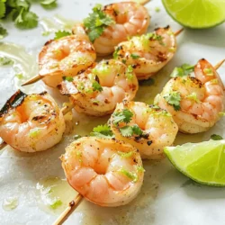 To make zesty lime grilled shrimp, you need fresh and quality ingredients. Here’s what you need: - 1 pound large shrimp, peeled and deveined - 2 limes (zested and juiced) - 2 tablespoons olive oil - 2 cloves garlic, minced These ingredients build the base for a great flavor profile. Large shrimp give a nice bite. Fresh limes add bright acidity. Olive oil helps to keep the shrimp moist. Garlic brings a savory note. The marinade is what makes this dish shine. Here’s what else to include: - 1 tablespoon honey - 1 teaspoon chili powder - 1 teaspoon smoked paprika - Salt and pepper to taste Honey balances the lime's tartness. Chili powder adds a little heat. Smoked paprika gives a rich flavor. Salt and pepper enhance all the tastes. Combining these creates a vibrant marinade that makes the shrimp pop. After grilling, garnishes add a nice touch. I suggest: - Fresh cilantro, chopped (for garnish) - Lime wedges (for serving) Cilantro adds freshness and a pop of color. Lime wedges offer an extra squeeze of zing. Together, they elevate your dish and make it look beautiful. For the full recipe, check out the details above. To create the marinade, grab a mixing bowl. Start with zesting the limes. Use a grater to get the bright green skin. Next, juice the limes to get their tangy flavor. Add two tablespoons of olive oil for richness. Then, toss in two minced garlic cloves for depth. Follow this with one tablespoon of honey for sweetness. Sprinkle in one teaspoon of chili powder and smoked paprika for spice. Finally, season with salt and pepper. Whisk until everything blends well. Now, it’s time to marinate the shrimp. Take one pound of large shrimp, already peeled and deveined. Place them in the bowl with the marinade. Toss the shrimp so they get fully coated. Cover the bowl with plastic wrap and place it in the fridge. Let them marinate for at least 30 minutes. If you want a bolder taste, leave them for up to 2 hours. Once your shrimp are marinated, preheat your grill to medium-high heat. If you use wooden skewers, soak them in water for 30 minutes. This helps them not burn. Now, thread the shrimp onto the skewers, about 4-5 shrimp each. Place the skewers on the grill. Grill the shrimp for 2-3 minutes per side. Look for that nice pink color and slight char. Take care not to overcook them. Overcooked shrimp become rubbery and tough. When done, remove the skewers from the grill. Let them rest for just a minute. Serve with fresh cilantro and lime wedges on the side. For the complete process, check out the Full Recipe. To make the best zesty lime grilled shrimp, start with a hot grill. Preheat your grill to medium-high heat. This helps the shrimp cook fast and stay juicy. If you use wooden skewers, soak them in water for 30 minutes. This keeps them from burning on the grill. Cook shrimp for 2-3 minutes on each side. Watch for color change. When shrimp turn pink, they are done. Overcooking makes shrimp tough. If you have a meat thermometer, aim for 120°F. This shows the shrimp are cooked just right. Add extra flavors to your shrimp. Try using fresh herbs like cilantro or parsley. A pinch of red pepper flakes gives a nice kick. You can also squeeze extra lime juice on the shrimp right before serving. These simple tricks boost the taste and make your dish pop. For the full recipe, check out the details above. Enjoy your grilling! {{image_2}} If you love shrimp, try other seafoods too. Scallops are great. They grill fast and taste sweet. Salmon has a rich flavor and pairs well with lime. You can also use white fish like tilapia or cod. These fish soak up the marinade nicely. Just adjust the cooking time based on thickness. Want to change things up? Add spices like cumin or coriander for a warm taste. You can also use fresh herbs, like basil or mint, for a fresh twist. If you like heat, add more chili powder or diced jalapeños. For a sweet touch, try using orange juice instead of lime juice. Each change gives a new flavor, making your dish unique. Zesty lime grilled shrimp pairs well with many sides. Try serving it with rice or quinoa for a filling meal. A fresh salad with greens, tomatoes, and avocado adds crunch. Grilled veggies like zucchini or bell peppers also work well. For a fun touch, serve it in tacos with slaw and avocado. You can find the full recipe for zesty lime grilled shrimp to explore all these options! To keep leftover shrimp fresh, place them in an airtight container. This helps seal in flavors. Store the container in the fridge. Use the shrimp within two days for best taste. If you want to keep them longer, consider freezing. When reheating shrimp, do it gently. You can use the microwave, but be careful. Heat them in short bursts of 30 seconds to avoid overcooking. Alternatively, heat a pan over low heat. Add a splash of water or olive oil to keep them moist. Stir until they are warm all the way through. To freeze shrimp, first, let them cool completely. Then, place them in a freezer-safe bag. Remove as much air as possible before sealing. Label the bag with the date. Frozen shrimp can last up to three months. When ready to use, thaw them in the fridge overnight or under cold running water. For the full recipe, check the details above. Shrimp should marinate for 30 minutes to 2 hours. This time helps the shrimp soak up all the zesty lime flavor. If you marinate for too long, the lime can actually cook the shrimp. This can make them tough and rubbery. Shrimp are done when they turn pink and opaque. They should also curl into a C shape. If they stay straight or become tight, they may be overcooked. This usually takes about 2-3 minutes per side on the grill. Yes, you can use frozen shrimp! Just make sure to thaw them first. You can do this overnight in the fridge or by placing them in cold water for about 15-20 minutes. Once thawed, follow the Full Recipe to create that zesty flavor. Enjoy your grilling! In this post, we explored how to make zesty lime grilled shrimp. We started with key ingredients and learned to prepare a tasty marinade. Next, I walked you through grilling steps, plus tips for perfect results. We also discussed variations and how to store leftovers. Enjoy this easy dish any day. With the right tools and techniques, you’ll impress everyone with your cooking skills! Happy grilling!