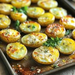 To make Garlic Parmesan Roasted Potatoes, you need key ingredients. These include: - 2 lbs baby potatoes, halved - 4 tablespoons olive oil - 4 cloves garlic, minced - 1 teaspoon dried rosemary - 1 teaspoon dried thyme - 1 cup grated Parmesan cheese - Salt and pepper to taste - Fresh parsley, chopped (for garnish) These ingredients create a tasty and simple dish. The baby potatoes give a nice texture. Olive oil helps the potatoes crisp up well in the oven. Garlic adds flavor, while herbs like rosemary and thyme bring warmth. Using the right amounts ensures great taste. Stick to the measurements above for best results. Choose fresh garlic for a stronger flavor. When picking potatoes, look for firm ones without spots. Good quality Parmesan cheese makes a big difference. Use finely grated cheese for easier melting. You can add more to make these potatoes even better. Try adding: - 1 teaspoon paprika for a smoky flavor - 1 tablespoon lemon juice for a zesty kick - Chopped green onions or chives for freshness These options let you customize the dish. Feel free to mix and match to suit your taste. The Full Recipe can guide you through making this delicious side dish! Start by washing the baby potatoes well. This removes any dirt or grit. Halve each potato to help them cook faster. Larger pieces take longer, so keep them small. Place the halved potatoes in a large mixing bowl. This makes it easy to toss them with oil and seasonings. Next, add olive oil to the bowl. Use four tablespoons for good coverage. Then, add minced garlic, dried rosemary, and dried thyme. These flavors blend well together. Don’t forget to sprinkle salt and pepper. Toss the mixture well. Make sure every potato is coated in oil and spices. This step is key for tasty, flavorful potatoes. Preheat your oven to 400°F (200°C). Spread the seasoned potatoes in a single layer on a baking sheet. This helps them roast evenly. Bake in the oven for about 25 minutes. After that, sprinkle the grated Parmesan cheese on top. Return the potatoes to the oven for another 10-15 minutes. Look for the cheese to get golden and bubbly. When they’re fork-tender, they’re ready. Let them cool for a few minutes before serving. Finally, add fresh parsley for color and flavor. Enjoy your Garlic Parmesan Roasted Potatoes! For the Full Recipe, you can refer back to the main article. To get those crispy, golden potatoes, start with baby potatoes. Their small size helps them cook evenly. Cut them in half to expose more surface area. This way, they soak up the oil and seasonings better. Toss them in olive oil before roasting. This keeps them moist and enhances flavor. Make sure to spread them out on the baking sheet. Crowded potatoes can steam instead of roast. One common mistake is not preheating your oven. A hot oven helps create a nice crust. Another mistake is using too much oil. You want enough to coat the potatoes, but not drown them. It can make them soggy. Also, be careful with the salt. Too much can overpower the dish, so add it gradually. Finally, don’t skip the cheese at the end. It adds a rich flavor and crispy texture. To boost the flavor, add herbs. Rosemary and thyme work well in this recipe. For a twist, try adding paprika or chili flakes for heat. Fresh herbs like parsley add brightness. You can also mix in grated lemon zest for a zing. Don’t be afraid to experiment! Each herb brings its own unique taste, so find your favorite combo. These tips help you create the best garlic Parmesan roasted potatoes. For the full recipe, check the section above. {{image_2}} You can swap regular potatoes for sweet potatoes. Sweet potatoes add a nice twist. Their natural sweetness pairs well with garlic and cheese. Just peel and cube them. Follow the same steps as in the full recipe. Roast until they are tender and caramelized. You will love the flavor! You can mix it up with different cheeses. Instead of Parmesan, try cheddar or gouda. Both add a rich taste. Feta or goat cheese can add a tangy flavor. Sprinkle the cheese on top during the last few minutes of roasting. This gives the cheese time to melt and brown. If you want a vegan version, swap Parmesan for nutritional yeast. It adds a cheesy flavor without dairy. You can also use vegan cheese. Look for brands that melt well. Mix it with the garlic and herbs for a tasty twist. Your dish will still be full of flavor! To keep your leftover Garlic Parmesan Roasted Potatoes, place them in an airtight container. This helps retain their flavor and texture. Let them cool first to avoid steam buildup. Store them in the fridge for up to four days. If you want them to last longer, consider freezing. When you're ready to enjoy leftovers, reheat them in the oven. Preheat the oven to 350°F (175°C). Spread the potatoes on a baking sheet. Heat them for about 10 to 15 minutes. This method keeps them crispy. You can also use a microwave, but they may not stay as crunchy. If you want to freeze Garlic Parmesan Roasted Potatoes, do it right after cooking. Allow them to cool completely, then place them in a freezer-safe bag. Remove as much air as possible before sealing. They can last up to three months in the freezer. When you're ready to eat, thaw them in the fridge overnight before reheating. I love using baby potatoes for this recipe. They are small, tender, and cook evenly. You can also use Yukon Gold or red potatoes. These types have creamy textures and rich flavors. Cut them into halves or quarters to ensure even cooking. Yes, you can! An air fryer cooks potatoes quickly and gives them a crisp texture. Prepare the potatoes as you would for the oven. Place them in the air fryer basket in a single layer. Cook at 400°F for about 15 to 20 minutes. Shake the basket halfway through for even cooking. This recipe is naturally gluten-free! Just use gluten-free ingredients. The main components are potatoes, garlic, and cheese. Always check the labels on your cheese and seasonings to ensure they are gluten-free. You can find the full recipe for Garlic Parmesan Roasted Potatoes right here. This recipe includes all the ingredients and steps needed to make this delicious dish. Enjoy cooking! Garlic Parmesan roasted potatoes are simple and delicious. We covered essential ingredients, quality tips, and how to add extra flavors. You learned easy steps for prepping, seasoning, and roasting. Tips helped you avoid common mistakes and find great ways to enhance taste. We also explored tasty variations and storage methods. By following these guidelines, you'll enjoy perfect roasted potatoes every time. Happy cooking!