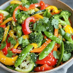 You need a mix of colorful veggies for a perfect stir fry. Here is what I use: - 1 cup bell peppers (red, yellow, and green), sliced - 1 cup broccoli florets - 1 cup snap peas - 1 medium carrot, julienned - 1 cup zucchini, sliced