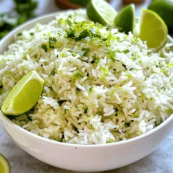This Lime Cilantro Rice recipe is simple and quick. It takes about 30 minutes to make. You will enjoy its bright flavor and fluffy texture. This dish pairs well with many meals. Here’s what you need for the recipe: - 1 cup long-grain white rice - 2 cups vegetable broth (or water) - 1 lime (zested and juiced) - 1 tablespoon olive oil - 2 cloves garlic, minced - 1/2 teaspoon salt - 1/4 teaspoon black pepper - 1/3 cup fresh cilantro, finely chopped - Optional: 1/4 teaspoon chili powder for a kick You can easily swap some ingredients. If you don’t have vegetable broth, use water instead. You can also use brown rice, but cooking time will change. For a lighter taste, try using lemon juice. No cilantro? Fresh parsley works too! Adjust spices to match your taste. First, gather your ingredients. You will need: - 1 cup long-grain white rice - 2 cups vegetable broth (or water) - 1 lime (zested and juiced) - 1 tablespoon olive oil - 2 cloves garlic, minced - 1/2 teaspoon salt - 1/4 teaspoon black pepper - 1/3 cup fresh cilantro, finely chopped - Optional: 1/4 teaspoon chili powder for a kick Next, rinse the rice under cold water. This step is key to removing excess starch. Rinse until the water runs clear. Drain the rice well, and set it aside. In a medium saucepan, heat the olive oil over medium heat. Once hot, add the minced garlic. Sauté for about 1 minute. You want it fragrant, but be careful not to burn it. Add the rinsed rice to the saucepan. Stir it around for about 2 to 3 minutes. This lightly toasts the rice and enhances its flavor. Now, pour in the vegetable broth or water. Stir in the lime juice, lime zest, salt, black pepper, and optional chili powder if you want some heat. Bring the mixture to a gentle boil. Then reduce the heat to low and cover the saucepan. Allow the rice to simmer for about 15 to 20 minutes. It’s done when all the liquid is absorbed and the rice is tender. Once cooked, remove the saucepan from the heat. Let it sit, covered, for an extra 5 minutes. This resting time helps the rice become fluffy. After resting, fluff the rice with a fork. Gently mix in the fresh cilantro until it’s evenly distributed. Now, taste your rice! Adjust the seasoning with more lime juice, salt, or pepper as needed. For a beautiful presentation, serve the rice in a large bowl. Garnish with more cilantro and lime wedges. You can even sprinkle some extra lime zest on top for added color and aroma. This Lime Cilantro Rice is a perfect side dish! When making Lime Cilantro Rice, some common mistakes can ruin your dish. First, avoid rinsing the rice too little. Rinsing helps remove extra starch, which can make the rice sticky. Next, don't skip the resting time after cooking. Letting the rice sit helps it firm up and become fluffy. Lastly, be careful with salt. Too much can overpower the bright flavors of lime and cilantro. To achieve perfectly fluffy rice, use the right water-to-rice ratio. For this recipe, two cups of liquid for one cup of rice works well. Make sure to bring the liquid to a boil before adding the rice. Stir it gently after adding the rice, then cover it and lower the heat. Avoid lifting the lid while it cooks. This keeps the steam inside, making the rice light and airy. Feel free to enhance the flavor of your Lime Cilantro Rice. Adding a pinch of chili powder gives it a nice kick. You can also experiment with different herbs. Fresh parsley or green onions can add a new twist. If you prefer a creamier texture, try adding a splash of coconut milk. This will give your rice a rich flavor that pairs well with lime. For an extra zesty touch, add lime zest right before serving for a bright finish. {{image_2}} You can easily make Lime Cilantro Rice vegan and gluten-free. The base of this dish is rice, which is naturally gluten-free. Use vegetable broth instead of chicken broth for a vegan twist. This way, you keep all the fresh flavors without any animal products. To add a kick, sprinkle in some chili powder. It gives a nice heat without overpowering the lime taste. For a savory twist, try adding sautéed onions or bell peppers. You can also mix in some diced tomatoes for a burst of color. Adjust these flavors based on your taste. Lime Cilantro Rice pairs well with many dishes. Serve it alongside tacos, grilled chicken, or fish. It also complements a fresh salad or a spicy curry. For extra flair, top it with avocado slices or sprinkle some cheese on top. You can find the full recipe to make this delicious dish. To store leftover Lime Cilantro Rice, let it cool first. Then, place it in an airtight container. This keeps it fresh and prevents it from drying out. You can store it in the fridge for up to four days. Always label the container with the date so you know when to eat it. When you're ready to enjoy the rice again, you can reheat it easily. Add a splash of water to the rice in a saucepan. Heat on low, stirring often until warm. You can also use the microwave. Just place the rice in a microwave-safe bowl. Cover it with a damp paper towel and heat for one to two minutes. Stir halfway through to heat evenly. If you want to save it for later, freezing is a great option. First, let the rice cool completely. Then, portion it into freezer bags. Press out as much air as you can before sealing. Label each bag with the date. You can freeze Lime Cilantro Rice for up to three months. To thaw, place it in the fridge overnight. Reheat as mentioned above for best results. For the full recipe, check back to make your zesty rice! Lime cilantro rice pairs well with many dishes. You can serve it with grilled chicken, shrimp, or fish. It also goes great with black beans or veggie tacos. Adding it to a burrito bowl is a tasty option too. The bright flavors enhance any meal. To add spice to your lime cilantro rice, use chili powder or diced jalapeños. You can mix in crushed red pepper flakes for a kick. Adjust the heat level based on your taste. Start with a little and add more until it feels right. Yes, you can use brown rice in this recipe. Just remember that brown rice takes longer to cook. Use about 45 minutes instead of 20. Adjust the liquid to 2.5 cups for brown rice to keep it moist. The flavors will still shine through. Lime cilantro rice lasts about 4-5 days in the fridge. Store it in an airtight container for best results. If you want to enjoy it later, just reheat it in the microwave or on the stove. Add a splash of water to keep it moist. In this post, we covered everything about Lime Cilantro Rice. I shared a full recipe overview, ingredients list, and substitutions. You learned step-by-step instructions on preparation and cooking. We discussed tips for avoiding common mistakes and enhancing flavors. I also shared vegan options and serving ideas. Finally, we went over storage tips and answered common questions. Now, you can enjoy great Lime Cilantro Rice, packed with flavor. Try it out and make it your own!