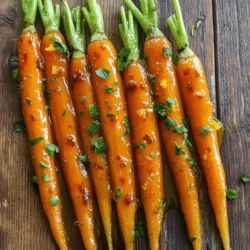 - 1 lb baby carrots or whole carrots (cut into sticks) - 1/4 cup freshly squeezed orange juice - 2 tablespoons honey - 1 tablespoon butter - 1/2 teaspoon ground cinnamon - 1/4 teaspoon nutmeg - Salt and pepper to taste - 1 tablespoon fresh parsley (for garnish) - Medium saucepan - Cutting board and knife - Measuring cups and spoons To make orange glazed carrots, you need simple and fresh ingredients. I like using baby carrots for their sweet taste and tender bite. If you choose whole carrots, cut them into sticks. Freshly squeezed orange juice adds brightness. Honey gives a nice sweetness. Butter adds richness to the glaze. Ground cinnamon and nutmeg bring warmth and depth. Don't forget salt and pepper to balance the flavors. Lastly, fresh parsley makes a lovely garnish. To prepare your ingredients, you need a few tools. A medium saucepan is essential for cooking the carrots and making the glaze. A cutting board and knife help you chop the carrots easily. Measuring cups and spoons ensure you get the right amounts for each ingredient. With these tools and ingredients, you can create a tasty side dish for any meal. Check out the Full Recipe for step-by-step instructions. To start, you need to prepare the carrots. If you choose whole carrots, first peel them with a vegetable peeler. Then, slice them into sticks about 1/4 inch thick. This size helps them cook evenly. For baby carrots, the job is even easier. Just wash them under cold water. There’s no need to peel or cut them. They are ready to go as they are. Next, it’s time to cook the carrots. Fill a medium saucepan with water and bring it to a boil. Once boiling, add the carrots. Cook them for about 5 to 7 minutes. You want them tender but still a bit crisp. To check if the carrots are done, poke one with a fork. It should go in easily but still have a little bite. If they are too soft, they may lose their nice texture. Now, let’s make the orange glaze. In the same saucepan, melt 1 tablespoon of butter over medium heat. Once melted, add 1/4 cup of freshly squeezed orange juice and 2 tablespoons of honey. Next, stir in 1/2 teaspoon of ground cinnamon and 1/4 teaspoon of nutmeg. Keep stirring until everything mixes well. Bring the glaze to a simmer. Simmer it for about 3 to 5 minutes until it thickens slightly. You want a nice, smooth glaze that coats the back of a spoon. Finally, it’s time to glaze the carrots. Add your drained carrots to the saucepan with the glaze. Cook them for another 5 minutes while gently stirring. This helps the glaze coat the carrots evenly. Once done, transfer the glazed carrots to a serving dish. For a pop of color, sprinkle 1 tablespoon of chopped fresh parsley on top. This adds freshness and makes your dish look lovely. For the full recipe, check the details above. Enjoy your tasty orange glazed carrots! To get the best glaze, cooking times matter. If you use baby carrots, boil them for 5-7 minutes. For whole carrots, cut them into sticks and cook for 8-10 minutes. This helps them stay crisp and bright. You can adjust the sweetness with honey. If you like it sweeter, add more honey. If you want it less sweet, use less. Remember, the orange juice already adds a nice touch of sweetness. Orange glazed carrots pair well with many main dishes. Try them with roasted chicken or grilled fish. They also work great with a cozy beef stew. For a special touch, serve the carrots on a colorful plate. A sprinkle of fresh parsley adds a nice pop of color. Overcooking is a common mistake. Carrots should be tender but still firm. Keep an eye on them while cooking. Balancing flavors is key. Too much spice can overpower the dish. Use just enough salt and pepper to enhance the sweetness. If you feel adventurous, add a pinch of ginger for extra zing. {{image_2}} You can switch up the sweetener if you want. Maple syrup works well. It adds a nice flavor. Brown sugar is another option. Both give the carrots a rich taste. You can also try different herbs and spices. Thyme or rosemary can add depth. They pair well with the orange flavor. A pinch of ginger can bring a spicy kick. Experiment to find what you like best! Want to make this dish vegan? Simply swap honey for agave syrup. It gives the same sweetness without the honey. If you need a gluten-free option, there’s good news! The recipe is naturally gluten-free. Just make sure all ingredients are gluten-free. This way, everyone can enjoy them! Get creative with your carrots! You can add other veggies for color and taste. Try green beans or peas. They blend well with the orange glaze. For family gatherings or holiday dinners, serve these carrots in a nice bowl. Add some extra parsley on top for a pop of green. You can even put them on a large platter with other sides. This makes your table look festive and inviting! To store leftover orange glazed carrots, place them in an airtight container. This keeps them fresh. You can refrigerate them for up to four days. If you want to keep them longer, freezing is an option. When reheating, avoid losing texture. You can warm them on the stove over low heat. Stir gently to keep the glaze intact. Aim for a temperature of 165°F for best results. This ensures they are safe to eat and delicious. You can freeze orange glazed carrots, but they may lose some texture. To freeze, place them in a freezer-safe bag. Remove as much air as possible. When ready to eat, defrost in the fridge overnight. Reheat them gently on the stove or in the microwave. This method helps maintain flavor and quality. To balance the sweetness, cut back on honey. You can also add a splash of vinegar, like apple cider vinegar. This will bring a nice tang to the dish. Another idea is to add spices like black pepper or cayenne pepper. They can help cut through the sweetness and give the dish more depth. Yes, you can use frozen carrots! They are handy and save time. Frozen carrots are often blanched, so they cook quicker than fresh ones. Keep in mind they may be softer. If you prefer a firmer bite, reduce the cooking time. Presentation matters! Use a white serving dish for contrast. Arrange the carrots in a circular pattern for a nice look. Sprinkle fresh parsley on top for color. This adds a pop of green and makes the dish more inviting. You can prepare them a day before. Just cook the carrots and glaze them. Then, store them in an airtight container in the fridge. When ready to serve, reheat them on the stove. Add a splash of water to prevent them from drying out. Absolutely! Orange glazed carrots are great for meal prep. They keep well in the fridge and taste good reheated. You can pair them with many dishes, making them a versatile side. Just store them in single-serving containers for easy access during the week. Orange glazed carrots are a simple, tasty dish. You learned about the key ingredients, like carrots and orange juice. I shared step-by-step instructions for prepping, cooking, and glazing. Tips helped you avoid common mistakes and achieve the perfect flavor. You can also explore variations to suit your taste or diet. These carrots are great for any meal. Their vibrant color and sweet taste can brighten up your table. Enjoy making and serving this dish at gatherings or weeknight dinners. Happy cooking!
