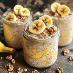 - 1 cup rolled oats - 1 ripe banana, mashed - 1 cup almond milk (or milk of choice) - 1/2 teaspoon cinnamon - 1 tablespoon maple syrup (or honey) - 1 tablespoon chia seeds - 1/4 cup walnuts, chopped - 1/4 cup raisins (optional) - Pinch of salt - Additional banana slices and sprinkle of cinnamon for topping Banana bread overnight oats combine flavors we all love. These ingredients create a fun and simple meal. The oats give you good fiber. The banana adds sweetness. You can use almond milk, but any milk works well. I use cinnamon to give it warmth. Maple syrup or honey adds extra sweetness. Chia seeds help thicken the mix and add nutrition. Walnuts add crunch, and raisins can be a sweet surprise. When you gather these items, the magic begins. You will mix the ingredients and let them sit. The oats soak up the flavors, and the chia seeds expand. This makes for a filling breakfast. You can find the full recipe for making banana bread overnight oats. Enjoy making this tasty dish! To make banana bread overnight oats, start by gathering your ingredients. In a medium bowl, combine: - 1 cup rolled oats - 1 ripe banana, mashed - 1 cup almond milk (or milk of choice) - 1/2 teaspoon cinnamon - 1 tablespoon maple syrup (or honey) - 1 tablespoon chia seeds - Pinch of salt Mix these ingredients well. Ensure everything is evenly incorporated. Next, fold in: - 1/4 cup walnuts, chopped - 1/4 cup raisins (optional) This step adds crunch and sweetness to your oats. Now, it’s time to store your mixture. Divide it into two jars or airtight containers. Seal them well after filling. Place the jars in the refrigerator overnight. This allows the oats to soak up the liquid and the chia seeds to thicken the mix. In the morning, take out your jars. Stir the oats well. If the mixture seems too thick, add a splash more almond milk for your desired consistency. For a tasty finish, top your oats with some banana slices and a sprinkle of cinnamon. This adds flavor and makes your dish look beautiful. Enjoy your healthy breakfast! To make your banana bread overnight oats truly shine, start with ripe bananas. They add natural sweetness and great flavor. If you want it sweeter, adjust the maple syrup. You can add more or less, based on your taste. Serve the oats in clear jars. This shows off the lovely layers. Garnish them with banana slices and walnuts for extra flair. A sprinkle of cinnamon on top makes it look even better. If your oats turn out too thick, simply add more milk. This will help reach your desired consistency. For a creamier texture, let the oats soak longer in the fridge. The longer they sit, the creamier they become. {{image_2}} You can easily change the taste of your banana bread overnight oats. One fun twist is to add cocoa powder. This gives your oats a rich chocolate flavor, making breakfast feel like dessert. Just mix in one tablespoon of cocoa powder with the other ingredients. Another great way is to incorporate nut butter. This makes your oats creamier and adds a nutty taste. Almond butter or peanut butter works well. Simply stir in a tablespoon of your favorite nut butter before refrigerating. If you need a vegan option, you can use dairy-free milk. Almond milk, oat milk, or coconut milk are all great choices. They keep the oats creamy and tasty. For those avoiding nuts, you can substitute walnuts with seeds. Sunflower seeds or pumpkin seeds add a nice crunch and are nut-free. Just swap the walnuts for the seeds in the same amount. You can also play with seasonal flavors. In fall, try adding pumpkin puree. This gives your oats a warm, cozy taste. Just mix in 1/4 cup of pumpkin puree with the other ingredients before chilling. In summer, include fresh berries. Blueberries, strawberries, or raspberries add a burst of flavor. Toss in a handful of your favorite berries just before serving for a refreshing touch. For the full recipe, check the section above! You can store banana bread overnight oats in the fridge for up to five days. This makes it a great meal prep choice. I recommend using airtight containers or jars. They help keep your oats fresh and tasty. Glass jars work best because they are easy to clean and look nice. Yes, you can freeze banana bread overnight oats! It’s a smart way to save time. To freeze, place the oats in a freezer-safe container. Leave some space at the top, as they will expand when frozen. When you’re ready to eat, thaw them in the fridge overnight. For quick thawing, you can use the microwave. Just heat in short bursts and stir. To tell if your oats have gone bad, check for smell and texture. If they smell sour or look moldy, throw them away. Always use clean hands or utensils when serving to keep them safe. If you see any signs of spoilage, it’s best to skip eating them. Enjoy your banana bread overnight oats fresh and safe! To make banana bread overnight oats, follow these steps: 1. In a medium bowl, combine the rolled oats, mashed banana, almond milk, cinnamon, maple syrup, chia seeds, and a pinch of salt. Mix well until everything is blended. 2. Fold in the chopped walnuts and raisins. This adds texture and flavor. 3. Divide the oat mixture into two jars or airtight containers. Seal them tightly after filling. 4. Refrigerate the jars overnight or for at least four hours. This lets the oats soak up the liquid. 5. In the morning, stir the oats. If the mixture feels too thick, add a little more almond milk until you like the texture. 6. Top with banana slices and a sprinkle of cinnamon before you enjoy. This recipe is easy and quick, taking just about ten minutes to prepare. You can find the full recipe above. Yes, you can prepare banana bread overnight oats in advance. The best way is to make them the night before. This gives the oats time to soak and thicken. You can store the jars in the fridge for up to three days. Just keep the toppings separate until you serve. This way, they stay fresh and look nice. Banana bread overnight oats are packed with nutrition. Here are some benefits: - Fiber: Oats and bananas provide a good source of fiber. This helps digestion and keeps you full. - Vitamins: Bananas are rich in vitamins like B6 and C. They also add natural sweetness. - Healthy Fats: Walnuts add healthy fats and protein. This supports heart health. - Calcium: Almond milk gives you calcium, which is good for bones. Overall, this dish is a balanced meal that fuels your day. If you do not have chia seeds, don't worry! You can use several options to thicken your oats: - Flaxseeds: Ground flaxseeds work well. They add fiber and omega-3s. - Greek Yogurt: This adds creaminess and protein. Just mix it in with the other ingredients. - Mashed Avocado: For a unique twist, try mashed avocado. It gives healthy fats and a smooth texture. These substitutes keep your oats thick and tasty! You can create delicious banana bread overnight oats with simple ingredients and steps. First, combine oats, banana, almond milk, and spices. Then, let them chill overnight. Enjoy your oats topped with fresh banana slices or other fun add-ins. Remember, you can adapt this recipe to your taste. Experiment with flavors and storage options. These oats are easy, healthy, and great for busy days. With just a bit of creativity, you make a satisfying breakfast every time. Happy preparing!