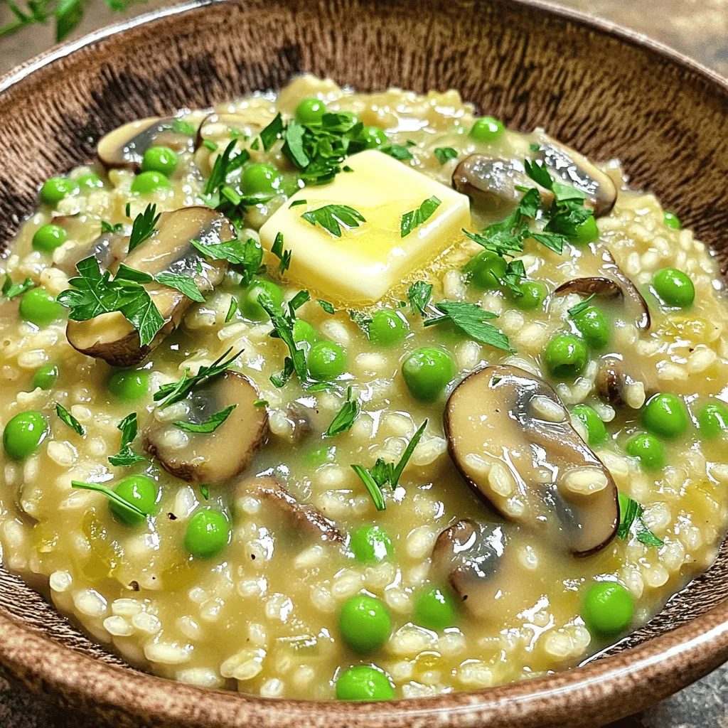 To make a great mushroom risotto, gather these key items: - 1 ½ cups Arborio rice - 5 cups vegetable broth - 1 cup mushrooms (cremini or shiitake), sliced - 1 small onion, finely chopped - 2 cloves garlic, minced - ½ cup grated Parmesan cheese - 3 tablespoons unsalted butter - 2 tablespoons olive oil - 1 teaspoon fresh thyme leaves (or ½ teaspoon dried thyme) - Salt and black pepper to taste These ingredients create a creamy and rich base, giving flavor and texture. You can enhance your risotto with these extra ingredients: - ½ cup frozen peas - Fresh parsley, chopped (for garnish) The peas add a pop of color and flavor, while parsley gives a fresh touch. Choosing the right mushrooms can elevate your dish. Here are some great options: - Cremini mushrooms offer a deeper flavor. - Shiitake mushrooms bring an earthy taste. - Button mushrooms are mild and widely available. - Portobello mushrooms add a meaty texture. Feel free to mix and match these varieties for a unique taste. To see the full recipe, check out the section titled Full Recipe. Start by heating the vegetable broth in a saucepan. Set it on medium heat. Let it simmer gently. Keep it warm while you make the risotto. This step is crucial. A warm broth helps the rice cook evenly. In a large skillet, heat the olive oil and one tablespoon of butter. Use medium heat for this. Add the finely chopped onion and cook for about three to four minutes. You want the onion to become clear, not brown. Next, add minced garlic and sliced mushrooms. Cook for another five minutes. Stir often until the mushrooms soften and brown. Add fresh thyme and season with salt and black pepper. This will create a tasty base. Now, it’s time for the rice. Add the Arborio rice to your skillet. Stir it well to coat in the oil. Toast the rice lightly for about two minutes. Then, begin adding the warm broth. Use one ladle at a time. Stir often and wait until the rice absorbs most of the liquid. Repeat this for around 18 to 20 minutes. Stirring is key in this step. It helps release starch from the rice, making it creamy. Keep the heat steady. If it gets too hot, the rice might stick or cook unevenly. When the rice is creamy and al dente, it’s time to finish up. Stir in the remaining two tablespoons of butter and the grated Parmesan cheese. Mix well until everything is melted and blended. If you like, add frozen peas and stir for another two minutes. Adjust seasoning with more salt and pepper if needed. Serve your risotto right away, garnished with fresh parsley. It’s a beautiful dish that smells amazing. For the full recipe, check out the details I shared earlier. Enjoy your cooking adventure! When choosing mushrooms, look for fresh ones. They should feel firm and look dry. Avoid any with dark spots or slime. I prefer cremini or shiitake mushrooms. They add deep flavor and texture. You can also mix different types for more fun. Just make sure they are all fresh for the best taste. To make risotto creamy, use Arborio rice. This rice releases starch as it cooks, giving a smooth texture. Add broth slowly, one ladle at a time. Stir often. This adds air and helps release starch. When the rice is al dente, mix in butter and cheese. This step enhances creaminess. Make sure to taste and adjust the seasoning as well. One common mistake is adding too much broth at once. This can make the rice cook unevenly. Another mistake is not stirring enough. Stirring helps develop that creamy texture. Lastly, don’t skip the cheese. It adds richness and depth. Follow these tips for a perfect risotto every time. For the full recipe, check out Creamy Dreamy Mushroom Risotto. {{image_2}} Truffle oil adds a rich flavor. Just a drizzle makes a big difference. When you finish cooking, stir in a little truffle oil. This gives your risotto a fancy touch. Use it sparingly; a little goes a long way. You can impress guests with this simple upgrade. Adding fresh herbs can change the taste without much effort. Basil brings a sweet note, while oregano adds a warm touch. Chop the herbs finely and stir them in at the end. This keeps their flavors bright. You can also use dried herbs if fresh isn't available. Adjust the amount to your liking for a personal twist. You can make a vegan version easily. Replace Parmesan cheese with nutritional yeast. This gives a cheesy flavor without dairy. Use plant-based butter or olive oil instead of regular butter. Ensure your broth is vegetable-based. You can still achieve that creamy texture with these swaps. It’s a great way to enjoy risotto while sticking to a vegan diet. For the full recipe, check out the Creamy Dreamy Mushroom Risotto ! To keep your mushroom risotto fresh, let it cool first. Place it in an airtight container. Store it in the fridge for up to three days. Be sure to label it with the date. This way, you can enjoy it later without worry. When reheating, add a splash of broth or water. This helps restore the creamy texture. Heat it slowly on the stove over low heat, stirring often. If you prefer the microwave, use a microwave-safe dish. Cover it loosely and heat in short bursts, stirring in between. Yes, you can freeze mushroom risotto! Just make sure it’s completely cool. Transfer it to a freezer-safe container. It will stay good for about one month. When you’re ready to eat, thaw it in the fridge overnight. Reheat as mentioned earlier for the best results. For the full recipe, check out the Creamy Dreamy Mushroom Risotto section. The best rice for mushroom risotto is Arborio rice. Arborio rice has a high starch content. This gives risotto its creamy texture. Other good options include Carnaroli and Vialone Nano. These types also cook well and create a rich dish. You can make mushroom risotto in advance, but it is best fresh. If you make it early, let it cool first. Store it in an airtight container in the fridge. Reheat it slowly, adding a bit of broth. This helps regain its creamy texture. Mushroom risotto lasts about 3 to 4 days in the refrigerator. Make sure to store it in a sealed container. If you notice any off smells or changes, it's best to throw it away. A good wine to pair with mushroom risotto is a light white wine. You can choose a Pinot Grigio or Sauvignon Blanc. If you prefer red, a light Pinot Noir works well too. These wines complement the earthy flavors of the mushrooms. For a deeper flavor, try a glass of dry vermouth. For the complete recipe, check out the Full Recipe section above. Mushroom risotto combines simple ingredients and careful techniques for a rich flavor. We covered the best mushrooms and how to prepare broth for a creamy finish. You learned tips for selecting quality mushrooms and avoiding common mistakes. I shared exciting variations to elevate your dish. Make this risotto your own by experimenting with flavors and ingredients. With practice, you can master this classic dish. Enjoy every bite and impress your loved ones with your cooking skills!