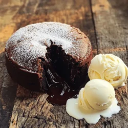 To make a rich chocolate lava cake, gather these simple ingredients: - 1/2 cup (115g) unsalted butter - 1 cup (170g) good-quality dark chocolate, chopped - 2 large eggs - 2 large egg yolks - 1/4 cup (50g) granulated sugar - 2 tablespoons all-purpose flour - Pinch of salt - Powdered sugar for dusting - Ice cream or whipped cream for serving (optional) You can modify some ingredients for different needs. If you want a dairy-free option, use coconut oil instead of butter. For chocolate, select dairy-free or vegan dark chocolate. You can replace granulated sugar with coconut sugar for a healthier touch. If you need a gluten-free version, try almond flour instead of all-purpose flour. Using high-quality ingredients makes a big difference. Good chocolate gives the cake a deep, rich flavor. Unsalted butter adds a creamy texture. Fresh eggs help create the perfect rise. When you choose top-notch items, your cake turns out better. The taste and texture will impress everyone. Always remember, quality matters when you want the best chocolate lava cake. Start by preheating your oven to 425°F (220°C). This step is key for the perfect bake. While the oven warms, grease four ramekins with unsalted butter. Make sure to coat the insides well. Then, lightly dust each ramekin with flour. This helps the cakes release easily after baking. Next, take a microwave-safe bowl and add your chopped dark chocolate and unsalted butter. Microwave this mixture in 30-second bursts. Stir after each interval. Keep doing this until the chocolate and butter melt smoothly. This step creates a rich, decadent base for your cakes. In a separate bowl, whisk together the two large eggs, two large egg yolks, and the granulated sugar. Whisk until the mixture becomes pale and slightly thick. This should take about two minutes. This step adds air to your batter, making your cakes light and fluffy. Now, slowly pour the melted chocolate mixture into the egg mixture. Stir continuously as you combine them. After that, sift in two tablespoons of flour and a pinch of salt. Gently fold these in using a spatula. Be careful not to over-mix, as this can toughen your cakes. Once the batter is ready, divide it evenly among your prepared ramekins. Place them on a baking sheet for easy handling. Bake the cakes in your preheated oven for about 12 to 14 minutes. The edges should look set, but the center should still jiggle slightly. This jiggle means you will get that gooey lava effect when you serve them. To get that gooey center, watch your baking time closely. Bake for only 12 to 14 minutes. The edges should be firm, but the middle must look soft. Overbaking makes the center less liquid. Remember, you want that warm, flowing chocolate when you cut into it. One common mistake is not greasing the ramekins well. This can make the cakes stick. Also, avoid overmixing the batter. This can lead to dense cakes instead of light ones. Lastly, don’t skip the flour dusting. It helps the cakes release easily from the ramekins. To test if your cakes are done, gently shake the baking sheet. If the cakes jiggle slightly in the center, they are ready. A toothpick test won't work here. You want the edges set but the center soft. This is the key to that rich, molten chocolate experience. Enjoy this fun dessert right after baking for the best taste! For more details, check out the Full Recipe. {{image_2}} You can change the flavor of your chocolate lava cake easily. Adding espresso gives a rich, bold taste. Just mix in one tablespoon of brewed espresso with the melted chocolate. This will enhance the chocolate flavor. If you prefer a fresher taste, try orange zest. Grate the peel from one orange and stir it into the batter. This adds a bright note that pairs perfectly with chocolate. The citrus flavor will lift the dessert to new heights. If you need a gluten-free version, you can substitute the all-purpose flour. Almond flour works great in this recipe. Use the same amount as the original flour. It adds a nutty flavor and helps keep the cake moist. Another option is to use a gluten-free flour blend. Just ensure it is a 1:1 blend for the best results. Both options make the lava cake just as delicious. The best part of a chocolate lava cake is how you can serve it. Ice cream is a classic choice. A scoop of vanilla or mint chocolate chip pairs well with the warm cake. You can also try fresh berries. Strawberries or raspberries add a tart contrast to the rich chocolate. Another fun idea is to drizzle caramel or chocolate sauce over the cake. For a special touch, sprinkle sea salt on top. It enhances the chocolate flavor and adds a crunchy texture. These creative additions will make your dessert even more indulgent. For the full recipe, check out the decadent chocolate lava cake instructions above. After enjoying your chocolate lava cake, you may have some leftovers. To store them, let the cakes cool completely. Then, cover each ramekin tightly with plastic wrap or transfer them to an airtight container. This way, they stay fresh for up to two days in the fridge. Remember to avoid stacking them to keep their shape intact. When you're ready to enjoy your leftover lava cake, reheating is key. Preheat your oven to 350°F (175°C). Place the ramekin on a baking tray and heat for about 10 minutes. This will warm the cake while keeping the center soft and gooey. Avoid using the microwave, as it can make the cake rubbery and dry. If you want to make your chocolate lava cake ahead of time, freezing is a great option. Prepare the cakes in ramekins but do not bake them. Cover each ramekin with plastic wrap and then foil, ensuring they are airtight. You can freeze them for up to three months. When ready to bake, no need to thaw. Just add a couple of extra minutes to the baking time. Enjoy the ease of a delicious dessert ready to go! For the full recipe, check out the detailed steps above. You know the cake is done when the edges look set but the center remains soft. It should jiggle a bit when you shake it. The baking time is key. If you bake it too long, you lose that oozy center. Aim for 12 to 14 minutes in a hot oven. Yes, you can prepare the batter in advance. Just cover the ramekins and place them in the fridge. Bake them fresh when you're ready to serve. This way, you’ll have a warm dessert with a gooey center. If you don’t have ramekins, you can use muffin tins or small oven-safe dishes. Just make sure they can hold the batter and withstand the heat. Adjust the baking time since smaller or larger molds may cook at different rates. You can pour the batter into a lined muffin tin. Fill each cup halfway to allow space for rising. Once baked, let them cool for a minute, then flip them out like cupcakes. Enjoy each serving just like a lava cake. You can add flavors to change things up. Try mixing in espresso for coffee notes or orange zest for a citrus twist. Some people love adding a splash of peppermint extract. These small changes can create a whole new dessert experience. This blog post explained how to make the perfect chocolate lava cake. We discussed ingredients and their quality, plus clever substitutions. The step-by-step guide made baking simple, with tips to get a molten center. Variations offered exciting flavors, while storage info helped keep leftovers fresh. By following these steps, you can create a dessert that impresses. Enjoy making this treat and share it with friends. Baking can be fun and rewarding.