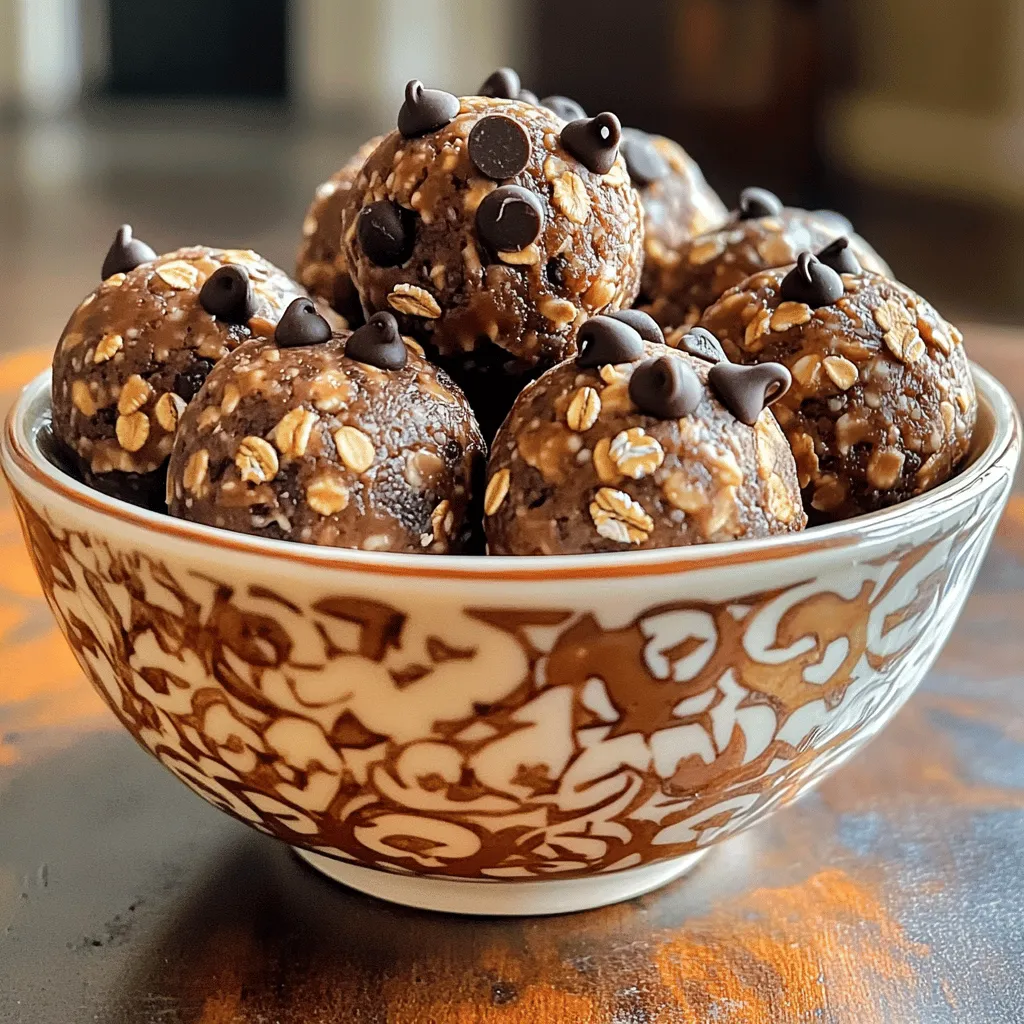 - 1 cup rolled oats - 1/2 cup natural peanut butter - 1/2 cup chocolate protein powder - 1/4 cup honey or maple syrup - 1/4 cup mini dark chocolate chips - 1/4 cup ground flaxseed (or chia seeds) - 1/2 teaspoon vanilla extract - A pinch of salt These ingredients create a great mix of taste and nutrition. Each item serves a purpose. The rolled oats give a hearty base. Natural peanut butter adds creaminess and protein. Chocolate protein powder packs in flavor and boosts your energy. Honey or maple syrup sweetens the mix, while mini dark chocolate chips provide little bursts of joy. Flaxseed or chia seeds add fiber and healthy fats. Vanilla extract enhances the overall flavor, and a pinch of salt balances sweetness. - Calories per serving: About 100 calories, depending on the size of the balls. - Macronutrient breakdown: Each ball has roughly 4 grams of protein, 10 grams of carbs, and 5 grams of fat. These protein balls are a great snack for any time of day. The oats and seeds offer fiber, which helps with digestion. Peanut butter adds heart-healthy fats and protein, making them filling. Dark chocolate chips increase antioxidants, adding a tasty twist. For those looking to snack smarter, these protein balls hit the spot. They are easy to make and pack well for on-the-go. You can find the full recipe above to whip up a batch today! To start, gather your ingredients. In a large bowl, mix these dry items: - 1 cup rolled oats - 1/2 cup chocolate protein powder - 1/4 cup ground flaxseed (or chia seeds) - A pinch of salt Next, add the wet ingredients: - 1/2 cup natural peanut butter - 1/4 cup honey or maple syrup - 1/2 teaspoon vanilla extract Mix everything well. You can use a spatula or even your hands. If the mix feels dry, add a teaspoon of water. If too wet, toss in more oats. Once it’s mixed, fold in: - 1/4 cup mini dark chocolate chips Now, roll the mixture into small balls. Aim for 1 inch in size. Place them on a parchment-lined baking sheet. Chilling is key! It firms up the balls and makes them easier to handle. This step helps the flavors meld together, too. Refrigerate for at least 30 minutes. You want them to be nice and firm. For a fun presentation, serve your protein balls in a decorative bowl. Add a sprinkle of chocolate chips on top for a treat that looks as good as it tastes. Enjoy these as a post-workout snack or a healthy treat. Pair them with a glass of cold almond milk or your favorite smoothie for a balanced and satisfying snack. For the full recipe, check the details above! To get the right texture for your chocolate peanut butter protein balls, start with moisture. If the mix feels dry, add a little water. A teaspoon should help. If it’s too wet, sprinkle in more oats. This helps balance the mix. Common pitfalls include making the mixture too wet or too dry. If you find your balls falling apart, they might need more oats. If they’re too sticky, they might need a tad more protein powder. Keep adjusting until you find the perfect balance. For best storage, keep your protein balls in an airtight container. They stay fresh in the fridge for up to a week. You can also freeze them for longer shelf life. Place them in a single layer on a tray first. Once frozen, transfer them to a freezer bag. This keeps them from sticking together. When you want a snack, just take out a few balls. Let them sit at room temperature for a few minutes before eating. This makes them easier to enjoy. To boost flavor, try adding spices like cinnamon or nutmeg. A little pinch can go a long way. You can also mix in a scoop of cocoa powder for more chocolate taste. Adjusting sweetness is easy too. If you want your balls sweeter, add a bit more honey or maple syrup. Just remember to mix well after adding any ingredients. This keeps your protein balls delicious and satisfying. For the full recipe, see the previous section. Enjoy your snack! {{image_2}} You can easily make these protein balls vegan. First, swap honey for maple syrup or agave nectar. Both options add a nice sweetness. For protein, use plant-based protein powder. This works well with the chocolate flavor. To keep it gluten-free, select certified gluten-free oats. Regular oats may have traces of gluten. You can also add other gluten-free ingredients, like sunflower seeds or pumpkin seeds. These add crunch and extra nutrition. Mix things up with different nut butters. Almond butter or cashew butter can bring new tastes. You can also add fun mix-ins like shredded coconut or seeds. These add texture and flavor to your protein balls. Chocolate peanut butter protein balls last about one week in the fridge. Store them in an airtight container to keep them fresh. If you want to save them longer, you can freeze these tasty snacks. They will stay good in the freezer for up to three months. Just wrap each ball in plastic wrap or place them in a freezer bag. Airtight containers are your best choice for storing these protein balls. Glass jars with tight lids work well. You can also use plastic containers that seal tightly. These types of containers help keep the protein balls fresh and prevent them from drying out. You usually don't need to reheat protein balls. They are great cold or at room temperature. If you want them warm, place them in the microwave for a few seconds. Keep an eye on them to avoid melting the chocolate. Enjoy your tasty snack straight from the fridge or warmed up! These tasty protein balls last up to a week in the fridge. Store them in an airtight container. If you want them to last longer, freeze them. They can stay good in the freezer for up to three months. Just remember to thaw them before enjoying! Yes, you can! Many protein powders work well. If you prefer plant-based options, try pea or hemp protein. Whey protein is another great choice if you're not vegan. Just make sure the flavor matches your taste. Vanilla or chocolate flavors blend nicely with the other ingredients. Absolutely! These protein balls are great for kids. They have healthy oats, peanut butter, and flaxseeds. These ingredients provide energy and important nutrients. Kids will love the sweet taste and chocolate chips. It’s a fun and healthy snack for after school or playtime. This post showed you how to make chocolate peanut butter protein balls. We covered the ingredients, their health benefits, and tips for mixing. You learned about storing and freezing techniques to keep them fresh. Variations for vegan and gluten-free diets can help everyone enjoy this treat. Remember, these protein balls are great snacks for both kids and adults. With the right ingredients and steps, you’ll have a tasty, healthy treat ready in no time. Enjoy your energy boost and the fun of making these delicious bites!
