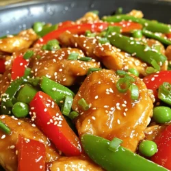 For a tasty Honey Garlic Chicken Stir-Fry, you will need: - 1 lb (450g) boneless chicken thighs, sliced into strips - 2 tablespoons corn starch - 2 tablespoons vegetable oil - 1 red bell pepper, sliced - 1 green bell pepper, sliced - 1 cup snap peas, trimmed - 3 cloves garlic, minced - 1/4 cup honey - 3 tablespoons soy sauce (low sodium preferred) - 1 tablespoon rice vinegar - 1 teaspoon fresh ginger, grated - Salt and pepper to taste - Sesame seeds (for garnish) - Chopped green onions (for garnish) Using the right measurements makes a big difference. For example: - Chicken thighs add flavor and tenderness. - Corn starch helps the chicken get crispy. - A mix of red and green peppers gives color and crunch. Honey is the star here, bringing sweetness to the dish. Be sure to measure accurately for the best taste. You can customize this dish easily. If you can’t find chicken thighs, use chicken breasts. They work well too but may be less juicy. For the vegetables, feel free to swap snap peas for broccoli or carrots. If you want a different flavor, try maple syrup instead of honey. You can also use tamari for a gluten-free option. This recipe is versatile, so get creative with what you have on hand! Check out the Full Recipe for more details. First, gather all your ingredients to make cooking easier. You need: - 1 lb (450g) boneless chicken thighs, sliced into strips - 2 tablespoons corn starch - 2 tablespoons vegetable oil - 1 red bell pepper, sliced - 1 green bell pepper, sliced - 1 cup snap peas, trimmed - 3 cloves garlic, minced - 1/4 cup honey - 3 tablespoons soy sauce - 1 tablespoon rice vinegar - 1 teaspoon fresh ginger, grated - Salt and pepper to taste - Sesame seeds (for garnish) - Chopped green onions (for garnish) Start by tossing the sliced chicken with corn starch in a bowl. This helps it get crispy when cooked. Heat 1 tablespoon of vegetable oil in a large pan or wok over medium-high heat. Once hot, add the coated chicken. Season it with salt and pepper. Cook for about 5-7 minutes. You want the chicken to be golden brown and cooked through. After that, take the chicken out of the pan and set it aside. In the same pan, add the rest of the vegetable oil. Sauté the minced garlic and grated ginger for about 30 seconds. You want it to smell great. Then, toss in the sliced red and green bell peppers, along with the snap peas. Stir-fry for about 3-4 minutes. The veggies should be tender yet still crisp. Next, mix honey, soy sauce, and rice vinegar in a small bowl. Pour this sauce over the chicken and veggies in the pan. Stir to combine everything. Cook for an extra 2-3 minutes until the sauce thickens. Taste it and adjust the seasoning if needed. Finally, garnish with sesame seeds and chopped green onions. Now you can enjoy a quick and tasty meal! For the complete recipe, check the Full Recipe. To make a great sauce, mix honey, soy sauce, and rice vinegar. This mix adds sweet and salty flavors. Taste your sauce before adding it to the pan. You want it to balance well with the chicken and veggies. If it’s too sweet, add a bit more soy sauce. If it’s too salty, add a little more honey. For crispy chicken, coat it in corn starch first. This helps create a crunchy outer layer. Cook the chicken in a hot pan with enough oil. Don’t crowd the pan, or the chicken will steam instead of fry. Cook in batches if needed. Let the chicken rest for a minute after cooking. This keeps it juicy inside. One mistake is not preheating your pan. Always heat your pan before adding oil. This helps sear the chicken quickly. Another mistake is overcooking the vegetables. Stir-fry them just until they are bright and slightly tender. Lastly, don’t skip the garnishes. Sesame seeds and green onions add flavor and make your dish look great. For the full recipe, check out the detailed instructions above. {{image_2}} You can easily add more veggies to this dish. Broccoli, carrots, and zucchini work great. They add color and crunch. Just cut them into small pieces for quick cooking. Add them after the garlic and ginger. Stir-fry for a few minutes. This way, they stay crisp and bright. If you like heat, add red pepper flakes or sriracha. Start with a small amount and taste as you go. You can also use sliced jalapeños for a fresh kick. Mix them in with the garlic and ginger. This will give your stir-fry a nice spicy flavor. You can switch the chicken for other proteins like shrimp or tofu. Shrimp cooks quickly and adds a nice taste. Tofu soaks up the sauce well. For tofu, press it first to remove extra water. Then, cut it into cubes and cook until golden. This way, you have a tasty meal that fits your diet. Don’t forget, you can find the full recipe above to get started! After enjoying your honey garlic chicken stir-fry, store leftovers in an airtight container. Let the dish cool to room temperature first. This keeps it fresh and tasty. Place the container in the fridge. It will stay good for about three to four days. To reheat, use a pan over medium heat. Add a splash of water or oil to keep it moist. Stir it often until heated through. You can also use a microwave. Place the stir-fry in a microwave-safe dish. Cover it loosely and heat for one to two minutes. Stir halfway through to ensure even heating. For long-term storage, you can freeze the stir-fry. Place cooled portions in freezer-safe bags or containers. Remove as much air as possible to prevent freezer burn. Label each bag with the date. It can last up to three months in the freezer. When ready to eat, thaw it in the fridge overnight before reheating. Enjoy your meal later with ease! For the full recipe, check out the details above. To make honey garlic chicken stir-fry low-carb, skip the corn starch. Use chicken thighs, which are low in carbs. Instead of rice, serve it over cauliflower rice. You can add more veggies like zucchini or broccoli to fill your plate. These changes keep the dish tasty and healthy. You can try different sauces for flavor. Teriyaki sauce works well. It adds a sweet and savory taste. You can also use hoisin sauce for a thicker texture. For a spicy kick, mix in some chili sauce or sriracha. Each option changes the dish, making it fun to explore! Yes, you can prepare honey garlic chicken stir-fry in advance. Cook the chicken and veggies, then let them cool. Store them in an airtight container in the fridge for up to three days. When ready to eat, reheat in a pan. Add fresh sauce if desired. This method saves time on busy nights. For the full recipe, check out the detailed instructions above. This blog post shared key steps to make a delicious chicken dish. I covered the ingredients, providing options for substitutions and measurements. You learned how to prepare and cook the chicken and vegetables effectively. Tips helped you avoid common mistakes and achieve that perfect sauce. I also detailed storage and reheating tips to enjoy leftovers later. Experiment with variations to suit your taste. Remember, cooking is fun and allows you to create dishes that reflect your style. Enjoy every bite!