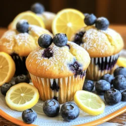 - 2 cups all-purpose flour - 1 cup granulated sugar - 2 teaspoons baking powder - 1/2 teaspoon baking soda - 1/2 teaspoon salt - 1/2 cup unsalted butter, melted - 2 large eggs - 1/2 cup plain Greek yogurt - 1/4 cup fresh lemon juice - Zest of 1 lemon - 1 teaspoon vanilla extract - 1 1/2 cups fresh blueberries (or frozen, if needed) For the best taste, choose high-quality ingredients. Use organic flour and fresh blueberries if possible. Fresh lemons add more flavor than bottled juice. If you prefer a gluten-free option, try using almond flour or a gluten-free blend. You can also swap Greek yogurt for applesauce for a lighter muffin. Using fresh ingredients makes all the difference in flavor. When you pick your blueberries, look for plump, firm berries. A mix of fresh and frozen blueberries works great too. This recipe, Lemon Blueberry Bliss Muffins, is simple and delicious, making it perfect for any occasion. To start, gather all your ingredients. This helps you stay organized. In a large bowl, mix the dry ingredients first. Combine 2 cups of flour, 1 cup of sugar, 2 teaspoons of baking powder, 1/2 teaspoon of baking soda, and 1/2 teaspoon of salt. Whisk them well until they blend. In another bowl, mix the wet ingredients. Combine 1/2 cup of melted butter, 2 large eggs, 1/2 cup of Greek yogurt, 1/4 cup of fresh lemon juice, the zest of 1 lemon, and 1 teaspoon of vanilla extract. Stir until smooth and creamy. Now, pour the wet mix into the dry mix. Stir gently. It’s key not to overmix. A few lumps are fine. Overmixing can make your muffins tough and dense. Next, fold in 1 1/2 cups of blueberries. Do this gently to keep the berries intact. Now it’s time to fill your muffin cups. Divide the batter evenly, filling each cup about two-thirds full. Preheat your oven to 375°F (190°C). This ensures even baking. Bake your muffins for 18 to 20 minutes. They should turn golden brown and rise nicely. To check if your muffins are done, use the toothpick test. Insert a toothpick into the center. If it comes out clean, your muffins are ready. Once baked, let them cool in the tin for about 5 minutes. Then, transfer them to a wire rack. This keeps them from getting soggy. Enjoy your fluffy lemon blueberry muffins! You can find the full recipe for more details. To get the best lemon blueberry muffins, start with room temperature ingredients. Room temperature eggs and yogurt mix better. This helps create a light and fluffy texture. I always use a kitchen scale for precise measurements. It ensures your muffins rise perfectly. Too much or too little flour can ruin your bake. Let your muffins cool in the pan for about five minutes. Then, transfer them to a wire rack. This cooling method helps keep them moist and tasty. When serving, place your muffins on a bright platter. This makes them look even more inviting. You can sprinkle powdered sugar on top for a sweet touch. Add a few whole blueberries and lemon slices on the side. This gives a fresh and colorful look. Pair your muffins with a hot cup of tea or coffee. A blueberry lemon muffin goes well with these drinks. It creates a delightful breakfast or snack experience. {{image_2}} You can change the flavor of your muffins easily. Here are some fun ideas: - Other fruits: Try adding raspberries or strawberries for a twist. These fruits mix well with the lemon and blueberries. - Citrus options: Instead of lemon, use orange or lime. Each adds a unique zest and flavor. - Nuts or seeds: Incorporate chopped walnuts or sunflower seeds. They add a nice crunch to each bite. You can also adjust the recipe for different diets. Here are some tips: - Vegan or dairy-free: Replace the eggs with flax eggs. Use almond or coconut yogurt for a dairy-free option. - Low-sugar options: Try using honey or maple syrup instead of sugar. These natural sweeteners keep your muffins tasty. - Gluten-free alternatives: Use almond flour or gluten-free all-purpose flour. This way, everyone can enjoy these muffins without worry. For more details, check the Full Recipe. To keep your lemon blueberry muffins fresh, store them at room temperature. Place them in an airtight container. This helps prevent them from drying out. You can also use a resealable plastic bag, ensuring all the air is out. Muffins stay fresh this way for about a week. If you want to keep them longer, consider refrigerating them. Just note that refrigeration can change their texture. For long-term storage, freezing is best. To freeze muffins, first, let them cool completely. Wrap each muffin tightly in plastic wrap. Then, place them in a freezer bag or container. Label the bag with the date. You can freeze muffins for up to three months. When you're ready to eat them, thaw them overnight in the fridge. To reheat, place the muffins in a microwave for about 15-20 seconds. This keeps them moist and fluffy. You can also heat them in the oven at 350°F (175°C) for 10 minutes. Enjoy your muffins warm and fresh, just like when they came out of the oven! How do I make muffins moist? To make muffins moist, use enough wet ingredients. This includes butter, eggs, and yogurt. Make sure not to overmix the batter. Overmixing can lead to dry muffins. You can also add a bit more yogurt or some milk for extra moisture. Can I use frozen blueberries in this recipe? Yes, you can use frozen blueberries. They work well in this recipe. Just fold them in gently to avoid breaking them up. You may want to add a minute or two to the bake time. What can I substitute for Greek yogurt? If you don’t have Greek yogurt, you can use sour cream or regular yogurt. Both will add moisture and richness to your muffins. You can also use a non-dairy yogurt if you prefer a dairy-free option. How do I prevent my muffins from sticking to the pan? To prevent sticking, line your muffin tin with paper liners. You can also lightly grease the pan with butter or cooking spray. Be sure to let the muffins cool for a few minutes before removing them. This helps them release easily. Can I double the recipe? Yes, you can double the recipe. Just make sure to mix the dry and wet ingredients in larger bowls. You may need to bake the muffins in batches if your oven is small. Always watch the baking time, as it may vary slightly. For the full recipe, check out the Lemon Blueberry Bliss Muffins section! In this article, I covered everything you need for perfect muffins. I shared ingredients, step-by-step instructions, tips for baking, and variations to try. Remember, the right ingredients and techniques make a big difference. Experiment with flavors and dietary needs to find what you love. Store your muffins well to keep them fresh. Muffins can be easy and fun to enjoy at any time. With practice, you’ll bake muffins that everyone will love. Happy baking!