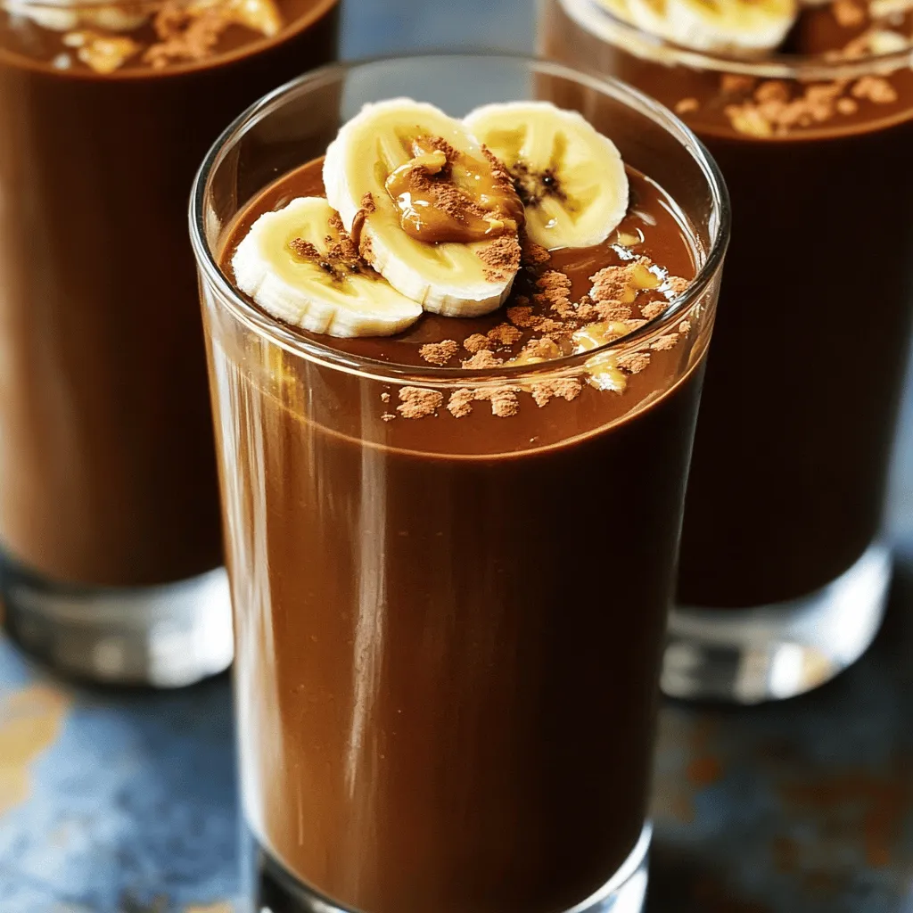 - 2 ripe bananas, frozen - 1 tablespoon cocoa powder - 1 cup almond milk (or any milk of your choice) - 1 tablespoon almond butter - 1 teaspoon honey or maple syrup (optional) - 1/2 teaspoon vanilla extract - A pinch of cinnamon - Ice cubes (optional, for added thickness) Gather these ingredients to create a tasty chocolate banana smoothie. Each one plays a key role in making this drink both yummy and healthy. Frozen bananas give your smoothie a nice creamy texture. They also add natural sweetness. Cocoa powder brings that rich chocolate flavor without added sugar. Almond milk keeps it light and refreshing. Almond butter adds healthy fat and protein, making you feel full. You can sweeten it with honey or maple syrup, but it's not always needed. Vanilla extract gives depth, while cinnamon adds a warm, cozy touch. If you want a thicker smoothie, ice cubes are a great choice. This list covers everything you need for the Full Recipe of this delightful drink. Get ready to blend a delicious and energizing treat! Start by peeling the frozen bananas. Break them into small chunks. This makes blending easier. If your bananas are not frozen, freeze them for a few hours before use. Frozen bananas give the smoothie a creamy texture. Now, it's time to blend! In your blender, add the banana chunks. Then, add the cocoa powder, almond milk, and almond butter. If you like, add honey or maple syrup. Next, put in the vanilla extract and a pinch of cinnamon. Blend all ingredients on high speed. Keep blending until the mixture is smooth and creamy. After blending, check the texture. If you want it thicker, add a few ice cubes. Blend again until mixed smoothly. Taste your smoothie. If you want it sweeter, add more honey or syrup. Blend once more to mix in the sweetness. Your smoothie is ready to pour into glasses. Enjoy this delicious and healthy drink! For the full recipe, check the details above. To get the right texture, you can adjust the thickness of your smoothie. If you want a thicker smoothie, use frozen bananas. They add creaminess and chill. You can also add ice cubes. Blend well to mix them in. If your smoothie is too thick, add more almond milk. Pour in small amounts until you reach your desired thickness. Blend again to mix everything evenly. Presentation is key when serving your smoothie. Use chilled glasses to keep it cool. For a fun look, sprinkle cocoa powder on top. You can also slice fresh bananas and place them on the smoothie. A drizzle of almond butter adds flavor and beauty. This makes your drink look gourmet and inviting. Enjoy it as a quick breakfast or a snack! This smoothie is not just tasty; it is also healthy. Bananas are rich in potassium. They help with heart health and keep you energized. They also provide fiber for good digestion. Cocoa powder is packed with antioxidants. It can boost your mood and improve heart health. Together, these ingredients make a great snack that is both delicious and nutritious. You can find the full recipe [here]. {{image_2}} You can boost your smoothie with fun add-ins. Protein powder adds a healthy kick. It can help you feel full longer. Spinach is another great choice. It blends well, and you won’t taste it. Nutmeg brings a warm spice that pairs nicely with chocolate. Try one or all of these options to play with flavors. You don’t have to stick with almond milk. Soy milk is a great option too. It has a rich taste and adds protein. Oat milk is creamy and sweet, perfect for this smoothie. Coconut milk can add a tropical twist. Each milk brings its own flavor, so choose what you like best. If you want to switch up sweeteners, there are many choices. Agave nectar is a nice swap for honey. It has a light taste and is vegan-friendly. Stevia is another option. This natural sweetener has no calories and is very sweet. Try different sweeteners to find your favorite balance in this drink. For the complete recipe, check out the [Full Recipe]. If you have leftover smoothie, store it in the fridge. Pour it into a clean jar or a sealed container. This helps keep it fresh and tasty. Make sure to consume it within one day. Stir it well before drinking, as some ingredients might separate. You can freeze your smoothie for later. Pour the mixture into ice cube trays or freezer-safe containers. Leave some space at the top, as the smoothie will expand when frozen. Use within one month for the best taste. When you want to enjoy it again, just blend the frozen cubes with a little milk. In the fridge, your smoothie lasts about 24 hours. In the freezer, it can stay fresh for up to one month. After that, it might lose some flavor and texture. Always check for any odd smells or changes before consuming. Having the Full Recipe on hand makes it easy to whip up another batch! To make a dairy-free Chocolate Banana Smoothie, use almond milk or coconut milk. These options keep the taste creamy without dairy. You can also try oat milk or soy milk for a different flavor. For added richness, use nut butter, like almond or peanut butter. Yes, you can use fresh bananas. However, the texture will be different. Fresh bananas make the smoothie thinner and less creamy. Frozen bananas give you a thicker, frostier drink. If you use fresh bananas, add ice cubes for thickness. This smoothie can work as a meal replacement. It contains healthy carbs from bananas, fats from nut butter, and protein from milk. However, check your hunger needs. If you find the smoothie lacks fullness, consider adding oats or protein powder for extra nutrition. To make the smoothie more filling, add protein and fiber. Here are some ideas: - 1 scoop protein powder - 1/4 cup rolled oats - 1 tablespoon chia seeds - A handful of spinach These additions increase the smoothie’s nutritional value and keep you satisfied longer. For the full recipe, refer to the [Full Recipe]. This blog post shared a simple recipe for a delicious chocolate banana smoothie. I covered the ingredients and easy steps to blend a creamy drink. You learned tips for the perfect texture, serving ideas, and the health benefits of each ingredient. I also suggested fun variations and storage tips for leftovers. In conclusion, this smoothie is tasty, healthy, and quick to make. You can enjoy it any time. Personalize it with extra flavors or alternate ingredients. Happy blending!