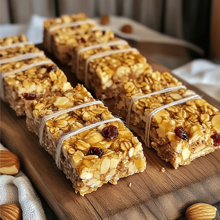 - 2 cups rolled oats - 1 cup mixed nuts (almonds, walnuts, cashews, or your choice), chopped - 1/2 cup almond butter or peanut butter - 1/4 cup honey or maple syrup (for a vegan option) - 1/4 cup unsweetened coconut flakes - 1/4 cup dried cranberries or other dried fruit Each serving has around 200 calories. You get about 10 grams of fat, 5 grams of protein, and 30 grams of carbs. These bars are great for a quick snack or breakfast. They give you energy without too much sugar. You can find the full recipe in the article above. Enjoy making your own nutty granola bars! 1. Preheat your oven to 350°F (175°C). 2. Line an 8x8 inch baking dish with parchment paper. Leave some paper hanging over the edges for easy removal later. 3. In a large mixing bowl, add the rolled oats, chopped nuts, coconut flakes, dried cranberries, salt, and optional cinnamon. Mix them well until they are evenly spread. 1. In a small saucepan, warm the almond butter and honey over low heat. Stir them gently until they blend well. 2. Once mixed, take it off the heat and stir in the vanilla extract. 3. Pour this warm mixture over your dry ingredients. Mix thoroughly until everything is coated and combined. 4. Transfer the mixture to your prepared baking dish. Press it firmly and evenly into the bottom with your spatula or hands. 1. Place the dish in the preheated oven. Bake for 15 to 20 minutes. 2. Watch closely to ensure the edges are golden brown but not burnt. 3. When done, take them out and let them cool completely in the pan. Use the parchment paper to lift the bars out. Cut them into squares or rectangles as you like. For the full recipe, check the details above. To make the best nutty granola bars, you need to mix well. Start by combining all dry ingredients in a big bowl. This helps the oats and nuts blend. Use a spatula or your hands to mix thoroughly. Pressing the mixture firmly is key. After you pour it into the baking dish, use your hands to press down. This will help the bars hold together when baked. If you skip this step, your bars may crumble. Want to spice things up? Add a pinch of cinnamon or a dash of nutmeg to your mix. These spices add warmth and depth to your bars. You can also include a splash of vanilla extract for extra sweetness. For fun add-ins, consider chocolate chips, seeds, or even dried fruits like apricots or raisins. These will add texture and flavor. Mix and match your favorites to keep things interesting. When it's time to serve, think about presentation. Arrange your granola bars on a wooden cutting board. This gives a nice rustic look. You can also wrap individual bars in parchment paper. Tie them with twine for a cute touch. Pair your bars with a glass of milk, a cup of tea, or yogurt. They make a great snack anytime. Enjoy them after school, on a hike, or at work. For a full recipe, check out the [Full Recipe]. {{image_2}} You can easily make a nut-free version of these bars. Instead of using nut butter and mixed nuts, try seeds like pumpkin or sunflower seeds. This swap keeps your bars crunchy and full of flavor. Seeds provide healthy fats too, making them a great alternative. Want to mix things up? Here are some fun flavor ideas: - Chocolate Chip Granola Bars: Add 1/2 cup of chocolate chips to your mixture. This makes a sweet treat for chocolate lovers. - Tropical Granola Bars: Use dried mango and coconut flakes instead of cranberries. The tropical taste brings a sunny vibe to your snacks. These bars fit many diets. For a vegan option, replace honey with maple syrup. This keeps the bars sweet without using animal products. If you need them gluten-free, use certified gluten-free oats. These changes make the bars suitable for everyone! For the full recipe, check out Nutty Granola Bars. To keep your nutty granola bars fresh, use an airtight container. This helps prevent moisture from ruining their texture. If you prefer, you can store them in the refrigerator. The cold can help extend their shelf life. However, they may become a bit firmer when chilled. Choose what works best for you. Nutty granola bars stay fresh for about one week at room temperature. If you want them to last longer, you can freeze them. Wrap each bar in plastic wrap or foil before placing them in a freezer bag. This way, they can last up to three months. When you're ready to eat them, just thaw them in the fridge overnight. If your granola bars get stale, don't worry! You can refresh them. Preheat your oven to 350°F (175°C). Place the bars on a baking sheet and warm them for about 5 to 10 minutes. This will help bring back some of their original texture. Enjoy your tasty snack again! To make nutty granola bars vegan, simply swap out honey for maple syrup. Maple syrup gives a sweet touch without using animal products. You can also use a nut butter made from sunflower seeds if you need a nut-free option. This keeps your bars tasty and vegan-friendly. Yes, you can use other nuts or seeds in your granola bars. Almonds, walnuts, or cashews work great. If you want to use seeds, try sunflower or pumpkin seeds. Keep the ratio the same: one cup of nuts or seeds for the recipe. This will keep your texture perfect. Granola bars offer many health benefits. They are full of oats, which give you energy and fiber. Nuts provide healthy fats and protein, while dried fruits add vitamins. These bars are a good snack that can help you feel full and satisfied. You can find nutty granola bars at many stores. Check your local grocery store or health food store. Online retailers like Amazon also offer a wide range of choices. Look for brands that use natural ingredients for the best taste. To make granola bars allergy-friendly, you can replace common allergens. Use seed butter instead of nut butter for nut allergies. For gluten sensitivity, choose gluten-free oats. Always check labels to avoid allergens. This way, everyone can enjoy your tasty bars. This blog post covered how to make delicious granola bars. We discussed essential and optional ingredients, step-by-step instructions, tips for perfecting texture, and creative serving ideas. I also shared variations and storage tips to keep your bars fresh. Making granola bars at home is easy and fun. You can tailor them to your taste and dietary needs. Enjoy your tasty, homemade treats that are perfect for any time of the day!