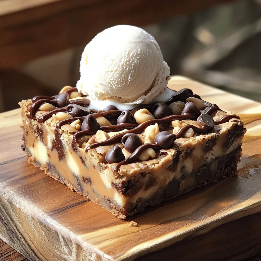 To make these tasty blondies, gather the following ingredients: - 1 cup creamy peanut butter - 1/2 cup brown sugar - 1/4 cup granulated sugar - 1/2 cup coconut sugar (or more brown sugar) - 2 large eggs - 1 teaspoon vanilla extract - 1 teaspoon baking powder - 1/2 teaspoon baking soda - 1/4 teaspoon salt - 1 cup all-purpose flour - 1/2 cup chocolate chips (semisweet or dark) - Optional: 1/4 cup chopped nuts (like walnuts or peanuts) You can swap some ingredients if you need. Here are a few ideas: - Use almond butter instead of peanut butter for a nut-free treat. - Replace coconut sugar with more brown sugar for a sweeter taste. - If you want a vegan option, use flax eggs instead of regular eggs. - For gluten-free blondies, substitute all-purpose flour with almond flour or a gluten-free blend. - If you don't have chocolate chips, try using chopped chocolate bars or other mix-ins. Choosing quality ingredients can make your blondies even better. Here are some tips: - Use fresh peanut butter that is smooth and creamy. Avoid brands with added sugar or hydrogenated oils. - Choose brown sugar that feels moist. This keeps the blondies soft and chewy. - When picking chocolate chips, look for high-quality brands for the best flavor. - If using nuts, pick unsalted and fresh nuts to enhance the taste without extra salt. These ingredient tips help you create the best Peanut Butter Chocolate Chip Blondies. Check out the Full Recipe for detailed steps! To start, gather your ingredients. You need creamy peanut butter, brown sugar, granulated sugar, coconut sugar, eggs, vanilla extract, baking powder, baking soda, salt, all-purpose flour, and chocolate chips. If you want, add some chopped nuts too. 1. Preheat your oven to 350°F (175°C). Grease an 8x8 inch baking pan or use parchment paper. This makes it easier to lift the blondies out later. 2. In a large bowl, mix the peanut butter, brown sugar, granulated sugar, and coconut sugar. Stir until it’s smooth and well blended. 3. Add the eggs, one at a time. Mix well after each egg. Then stir in the vanilla extract until combined. In a separate bowl, whisk together the baking powder, baking soda, salt, and flour. This helps to mix the dry ingredients well. 1. Slowly add the dry mixture to the wet mixture. Stir gently until it’s just combined. Don’t overmix; a few lumps are okay. 2. Fold in the chocolate chips and nuts if you’re using them. Make sure they are spread out in the batter. 3. Pour the batter into your prepared pan. Smooth it out evenly with a spatula. Bake in your preheated oven for 20-25 minutes. The edges should turn lightly golden. A toothpick inserted in the center should come out mostly clean, with a few moist crumbs being just fine. After baking, let the blondies cool in the pan for about 10 minutes. Then, move them to a wire rack to cool completely. Once cool, slice them into squares. For a fun twist, serve them warm with a scoop of vanilla ice cream. Drizzle some melted chocolate on top for an extra treat. Enjoy your delicious peanut butter chocolate chip blondies! For the full recipe, check out the details above. Baking blondies seems simple, but small mistakes can ruin them. Here are common pitfalls to watch for: - Overmixing the batter: This can make your blondies tough. Mix just until the flour is combined. - Not measuring ingredients: Accurate measurements are key. Use measuring cups for wet and dry goods. - Skipping the cooling step: Letting blondies cool in the pan helps them set and makes slicing easier. To get that soft and chewy blondie texture, follow these tips: - Use creamy peanut butter: This helps create a smooth and rich batter. Avoid chunky peanut butter for this recipe. - Don’t overbake: Keep an eye on them. Remove the blondies when the edges are golden but the center is still soft. - Let them cool properly: Cooling allows the blondies to firm up. Don’t rush this step! Serving your blondies beautifully can impress anyone. Here are some ideas: - Warm with ice cream: Top each blondie with a scoop of vanilla ice cream. The warm and cold contrast is delightful. - Drizzle with chocolate: Melt some chocolate and drizzle over the blondies for a fancy touch. - Garnish with nuts: Sprinkle chopped nuts on top for added texture and flavor. For the complete recipe, check out the [Full Recipe]. {{image_2}} You can easily make vegan peanut butter blondies. Replace the eggs with flaxseed meal. Mix 1 tablespoon of flaxseed with 3 tablespoons of water. Let it sit for five minutes to thicken. This mix binds the ingredients just like eggs. Use maple syrup instead of granulated sugar for sweetness. This keeps the flavors rich and delicious. To make gluten-free blondies, swap all-purpose flour with almond flour or oat flour. These flours give a nutty taste and a moist texture. Check the labels to ensure no gluten is in your ingredients. You can also use a gluten-free flour blend. It often works well in baked goods. Spice up your blondies with cinnamon or nutmeg for warmth. Just add a teaspoon to your dry mix. You can also fold in a half-cup of mashed bananas or applesauce for extra moisture. For a fun twist, try adding white chocolate chips or chopped dried fruit. Each option brings new flavors to your blondies. For the full recipe, check out the earlier section! To keep your blondies fresh, store them in an airtight container. Place a piece of parchment paper between layers to prevent sticking. They can sit at room temperature for up to three days. If you want to keep them longer, move them to the fridge. They will last for about a week there. If you want to save some for later, freezing works great. First, let the blondies cool completely. Then, wrap each piece tightly in plastic wrap. Place them in a freezer-safe bag or container. They can stay in the freezer for up to three months. When you're ready to eat, just take out how many you need. To enjoy your blondies warm, you can quickly reheat them. Just pop a piece in the microwave for about 10-15 seconds. This will make them soft and gooey again. You can also warm them in the oven at 350°F (175°C) for about 5-10 minutes. Enjoy them with a scoop of ice cream or a drizzle of chocolate for an extra treat! You can tell if your blondies are done when the edges look golden. Insert a toothpick into the center. If it comes out with a few moist crumbs, they are ready! Overbaking will make them dry. Trust me, you want that soft, fudgy texture. Yes, you can use natural peanut butter! Just note that natural peanut butter can be more oily. This might change the texture a bit. If it seems too runny, add a little more flour. This will help keep your blondies firm. These blondies shine on their own, but serving them warm is extra nice. Try adding a scoop of vanilla ice cream on top! You can also drizzle melted chocolate over them for a sweet touch. Fresh fruit like strawberries can add a nice contrast too! You'll love how they taste together. For the full recipe, check out the complete instructions. Peanut Butter Chocolate Chip Blondies are fun to make and eat. You learned about key ingredients, baking steps, and expert tips. I shared tricks for perfect texture and storage info. With variations, you can customize to fit your taste. Remember, knowing when they’re done is key. Enjoy your baking journey and impress others with these treats!