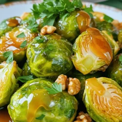 To make this dish, you need a few key items. Here’s what you’ll need: - 1 lb Brussels sprouts, trimmed and halved - 3 tablespoons pure maple syrup - 2 tablespoons olive oil - 1 teaspoon salt - ½ teaspoon black pepper - ½ teaspoon garlic powder - ¼ teaspoon chili flakes (optional for heat) These main ingredients combine to create a sweet and savory flavor that shines. You can also add some optional ingredients for extra taste. Consider these: - ¼ cup walnuts, roughly chopped (for crunch) - Fresh parsley for garnish Adding walnuts gives a nice texture. Fresh parsley adds color and freshness to the dish. Having the right tools makes cooking easier. Here’s what you should use: - A large mixing bowl - A baking sheet - Parchment paper - A spatula for stirring These tools help you mix and roast the Brussels sprouts perfectly. For the full recipe, check out the other sections! To start, wash your Brussels sprouts under cold water. Trim the ends and cut them in half. This helps them cook evenly. In a large mixing bowl, combine the halved sprouts with olive oil, salt, black pepper, garlic powder, and chili flakes. Toss everything together until the sprouts are well coated. This step is key for flavor. Next, preheat your oven to 400°F (200°C). Line a baking sheet with parchment paper for easy cleanup. Spread the coated Brussels sprouts in a single layer. This helps them roast well and become crispy. Drizzle the maple syrup over the sprouts. It adds a sweet touch that balances the savory flavors. Roast them for 20 to 25 minutes. Stir halfway through to ensure even cooking. If you want extra crunch, add chopped walnuts in the last 5 minutes. They add a nice texture and nutty flavor. Once they are golden brown and crispy, remove the Brussels sprouts from the oven. Let them cool slightly. Transfer them to a serving dish and garnish with fresh parsley. This adds color and freshness. You can serve these as a side dish at dinner or enjoy them as a tasty snack. For the full recipe, check the section above. Look for Brussels sprouts that are bright green and firm. Avoid any that are yellow or have brown spots. The smaller ones are sweeter, while larger sprouts may have a stronger taste. When you pick them, make sure they feel heavy for their size. This means they are fresh and full of moisture. Roasting at 400°F (200°C) works great for Brussels sprouts. This high heat gives them a nice crisp outside while keeping the inside tender. Roast for about 20-25 minutes. Halfway through, stir them to ensure even cooking. Keep an eye on them; you want a golden-brown color without burning. Maple syrup gives these sprouts a sweet touch. You can add garlic powder for depth and chili flakes for heat. Try adding nuts like walnuts for crunch. For a twist, sprinkle some lemon juice or zest after roasting. This adds a fresh note that brightens the dish. For the full recipe, check out the details above. {{image_2}} You can boost the texture of your Brussels sprouts by adding nuts. Walnuts add a nice flavor and crunch. Simply toss in roughly chopped walnuts during the last five minutes of roasting. You could also try pecans for a sweeter taste. Almonds work well too, giving a good crunch. Feel free to experiment with your favorite nuts. Each will add its unique twist to this dish. For a savory touch, add crispy bacon. Cook the bacon first until it’s crispy, then chop it into small pieces. Mix the bacon with the Brussels sprouts before roasting. The salty flavor of the bacon pairs well with the sweet maple glaze. This variation makes the dish even more hearty and satisfying. I often serve this version when I want a special treat. If you want a vegan version, skip the bacon. You can enhance the flavor by adding smoked paprika. This gives a nice depth without any meat. Another option is to use coconut aminos instead of maple syrup for a different taste. This keeps it sweet while making it soy-free. You can also add a splash of apple cider vinegar for extra tang. These tweaks make it easy to enjoy this dish while sticking to a vegan diet. To keep your maple glazed Brussels sprouts fresh, place them in an airtight container. Make sure the container seals well to lock in moisture. Store them in the fridge for up to three days. If you notice any signs of spoilage, it's best to toss them. When reheating, use the oven for the best results. Preheat your oven to 350°F (175°C). Spread the leftovers on a baking sheet. Heat for about 10-15 minutes or until warm. This method helps keep them crispy. You can also use a microwave, but they may lose some crunch. If you want to store them longer, freezing is a good option. First, cool the Brussels sprouts completely. Then, place them in a freezer-safe bag. Remove as much air as possible before sealing. They can last up to three months in the freezer. When you’re ready to eat, thaw in the fridge overnight, then reheat as mentioned above. For the best taste, enjoy them fresh! For the full recipe, check out the Maple Glazed Brussels Sprouts section. Yes, you can prepare Maple Glazed Brussels Sprouts ahead of time. I suggest roasting them first. After cooking, let them cool and store them in the fridge. You can keep them for up to three days. When ready to serve, reheat them in the oven. This helps to regain some crispiness. Maple Glazed Brussels Sprouts pair well with many dishes. You can serve them with roasted chicken or grilled salmon. They also go great with quinoa or rice. For a cozy meal, serve them with mashed potatoes. Feel free to add your favorite protein or grain. If you want to make Maple Glazed Brussels Sprouts without maple syrup, try honey or agave nectar. You can also use brown sugar mixed with a little water. This will give you a similar sweet flavor. Adjust the amounts to taste, and enjoy the dish without maple syrup. For the complete recipe, check out the Full Recipe section above. Maple glazed Brussels sprouts make a delicious dish. We covered key ingredients and tools. The step-by-step guide shows how to prepare and roast them right. Tips help you choose fresh sprouts and enhance flavor. You can also explore tasty variations and learn how to store leftovers. In closing, this dish is simple yet satisfying. Enjoy this recipe for a new twist on sprouts. Your taste buds will thank you!