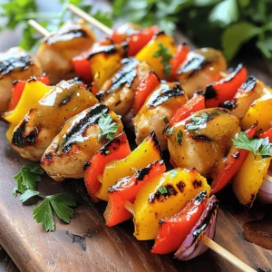 - 1 pound boneless, skinless chicken breasts, cut into 1-inch cubes - 1/4 cup honey - 1/4 cup Dijon mustard - 2 tablespoons soy sauce - 1 tablespoon olive oil - 1 teaspoon garlic powder - 1 teaspoon onion powder - 1/2 teaspoon paprika - Salt and pepper to taste - 1 red bell pepper, cut into 1-inch pieces - 1 yellow bell pepper, cut into 1-inch pieces - 1 small red onion, cut into wedges - Skewers (wooden or metal) When I make honey mustard chicken skewers, I start with fresh ingredients. The chicken is the star of this dish. I like to use boneless, skinless chicken breasts. They cook evenly and stay juicy. The marinade brings all the magic. I mix honey and Dijon mustard for sweetness and tang. Adding soy sauce adds depth. Olive oil keeps everything moist. For spice, I toss in garlic powder, onion powder, and paprika. Salt and pepper finish the blend. This marinade is quick to make but packs a punch. Don’t forget the veggies! Red and yellow bell peppers add color and crunch. I also use red onion for a bit of zing. Make sure your skewers are ready. Wooden ones need soaking. This step keeps them from burning. You can also use metal skewers if you have them. For the full recipe, check the link provided. Enjoy gathering your ingredients! Start by gathering your ingredients. In a large bowl, whisk together: - 1/4 cup honey - 1/4 cup Dijon mustard - 2 tablespoons soy sauce - 1 tablespoon olive oil - 1 teaspoon garlic powder - 1 teaspoon onion powder - 1/2 teaspoon paprika - Salt and pepper to taste Mix these until they blend into a smooth marinade. This sweet and tangy mix will coat your chicken perfectly. Next, take your chicken. Cut it into 1-inch cubes. Place these cubes into the marinade. Ensure that each piece is fully coated. Cover the bowl and refrigerate. Let it marinate for at least 30 minutes. For a deeper flavor, you can let it sit for up to 2 hours. Now, it’s time to grill! Preheat your grill or grill pan to medium-high heat. If you use wooden skewers, soak them in water for 30 minutes. This step keeps them from burning. Once your chicken has marinated, thread it onto the skewers. Alternate with pieces of: - 1 red bell pepper, cut into 1-inch pieces - 1 yellow bell pepper, cut into 1-inch pieces - 1 small red onion, cut into wedges This not only adds flavor but also makes the skewers look nice. Place the skewers on the grill. Grill for about 10-12 minutes. Turn them occasionally. You want the chicken to reach an internal temperature of 165°F (75°C). Look for those lovely grill marks! After grilling, let the skewers rest for a few minutes. This helps keep them juicy before serving. For the full recipe, check out the detailed instructions. To make the best honey mustard chicken skewers, marinate longer. I suggest letting the chicken sit in the marinade for at least two hours. This extra time helps the flavors seep in. You can even marinate overnight if you like. The chicken will absorb all that tasty honey mustard goodness, making each bite amazing. Grilling needs some care. First, don’t overcrowd the grill. Leave space between skewers for heat to flow. This way, the chicken cooks evenly. Turn the skewers every few minutes for nice grill marks. Keep an eye on the chicken, making sure it reaches 165°F (75°C). This ensures juicy, safe-to-eat skewers. Make your skewers look great on the table. Serve them on a wooden board. You can garnish with fresh herbs like parsley. Drizzling extra honey mustard sauce on top adds a nice touch. This not only boosts flavor but also makes the dish pop with color. For a fun twist, serve with a side of crunchy veggies or a light salad. For the full recipe, see above. {{image_2}} You can swap chicken for tofu. Tofu gives a tasty vegetarian choice. It soaks up the honey mustard flavor well. You can also try different veggies. Zucchini and mushrooms work great on the grill. They add more taste and color to your skewers. Switching up your mustard can change the flavor. Whole grain mustard adds a crunchy texture. Spicy mustard gives a nice kick to your dish. Feel free to mix and match sauces for a new taste. You might find a new favorite! Using fresh, seasonal veggies makes your skewers pop. Bell peppers shine in summer while root vegetables are great in fall. Search for local produce to keep flavors bright and fresh. This choice not only tastes good but also supports local farms. Store leftover skewers in an airtight container for up to 3 days. This keeps them fresh and tasty for your next meal. Make sure the container seals well to avoid air getting in. Freezing the uncooked marinated chicken skewers can last for up to 2 months. This is perfect for meal prep. Just remember to thaw them in the fridge before grilling. This helps the chicken cook evenly and get that nice char. Reheat skewers in the oven at low heat or in the microwave until warm. If using the oven, place them on a baking sheet. This method helps retain their juiciness. In the microwave, cover them with a damp paper towel to keep moisture in. Enjoy the flavors again without losing quality! For the full recipe, check the earlier section. Yes, chicken thighs will provide more moisture and flavor. They stay juicy during cooking. Thighs have a richer taste, making your skewers even better. If you prefer dark meat, go for thighs. Soak wooden skewers for at least 30 minutes to prevent burning while grilling. This keeps them from catching fire on the grill. Just place them in water while you prep your other ingredients. Pair with rice, salad, or grilled vegetables for a complete meal. Rice adds a nice base, while a fresh salad can brighten the plate. Grilled veggies offer more flavor and color, making your meal stand out. Use a meat thermometer to ensure an internal temperature of 165°F (75°C). This is the safest way to check for doneness. You can also cut into a piece; the juice should run clear, not pink. For more tips, check the Full Recipe. You now have the tools to make delicious honey mustard chicken skewers. Start with fresh ingredients, simple marinades, and vibrant veggies. Follow the steps to marinate and grill, ensuring even cooking for juicy chicken. Remember to try different veggies and sauces for your own twist. Store any leftovers properly to enjoy another day. Cooking is fun and rewarding, so grab your skewers and get started!