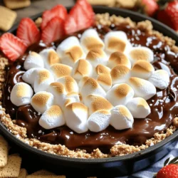 - 1 cup semi-sweet chocolate chips - 1 cup mini marshmallows - 1 tablespoon unsalted butter - 1 teaspoon vanilla extract - 1/2 cup graham cracker crumbs - Pinch of sea salt - Extra graham crackers and strawberries for dipping To make S'mores dip, gather these simple ingredients. The semi-sweet chocolate chips bring a rich flavor. Mini marshmallows add sweetness and chewiness. Unsalted butter creates a nice, smooth base. Vanilla extract gives a warm aroma. Graham cracker crumbs form the delicious crust. A pinch of sea salt enhances all the flavors. Finally, prepare extra graham crackers and strawberries for dipping. - Oven-safe skillet - Mixing bowl - Spatula Using the right tools makes cooking easier. An oven-safe skillet is key for baking. A mixing bowl helps you combine ingredients well. A spatula is perfect for spreading and mixing. These tools will help you create a S'mores dip that everyone will love. For the full recipe, check the detailed section above. - Preheat your oven to 350°F (175°C). - In a medium oven-safe skillet, melt 1 tablespoon of butter over low heat. This step sets the stage for a rich flavor. - In a mixing bowl, combine 1/2 cup of graham cracker crumbs and the melted butter. - Stir until the crumbs soak up the butter. - Press this mixture firmly into the bottom of the skillet to form a crust. This gives your dip a solid base. - Sprinkle 1 cup of semi-sweet chocolate chips evenly over the crust. - Then, add a layer of 1 cup of mini marshmallows on top of the chocolate chips. This creates that gooey, sweet goodness we all love. - Place the skillet in your preheated oven and bake for about 15 minutes. - Keep an eye on it. You want the marshmallows to turn golden brown and the chocolate to melt and bubble. - As soon as you see that golden color, it’s time to take it out! Now, you have a delicious S'mores Dip ready to serve. Check out the Full Recipe for more details! To get that perfect marshmallow top, watch the time closely. Bake until the marshmallows are golden brown. This gives them a nice toasty flavor. Use a broiler for a few seconds at the end if you want extra color. Just keep an eye on it! When serving, let the dip cool for a bit. This helps it set. Use a large spoon for easy dipping. Place extra graham crackers and strawberries nearby. They make great dippers and add a fresh taste. You can switch up chocolate chips if you want. Dark chocolate works well and gives a richer taste. You can also use white chocolate for a sweeter dip. For marshmallows, try mini or regular ones. If you want a fun twist, use flavored marshmallows. They add a unique taste to your dip. Graham crackers are the classic choice for dipping. But you can also use pretzels for a salty crunch. Sliced apples or bananas work great, too. For drinks, milk is a favorite. It pairs well with the sweetness. You can also try a cold brew coffee to balance the flavors. Enjoy your dip with these tasty snacks and drinks! {{image_2}} You can make S'mores Dip even better with fun flavors. One great idea is to incorporate peanut butter. Just mix in a half cup of creamy peanut butter with the chocolate chips before baking. The nutty taste gives a new twist and adds richness. You can also try using flavored chocolates. Think of dark chocolate or even mint chocolate. These change the taste and make your dip unique and exciting. If you want to enjoy this dessert while sticking to your diet, I have options for you. For a gluten-free version, use gluten-free graham cracker crumbs. They work just like regular crumbs and still taste great. If you are looking for a vegan S'mores Dip, swap the semi-sweet chocolate chips for dairy-free chocolate chips. Use vegan butter instead of regular butter for the crust. You still get the same gooey goodness without animal products. You can explore these variations while making the Full Recipe. These changes keep the spirit of S'mores alive and cater to different tastes and diets. To keep your S'mores Dip fresh, store any leftovers in the fridge. Use an airtight container for best results. This will help keep the dip moist and tasty. It can last up to three days in the refrigerator. When ready to enjoy, just reheat it in the oven or microwave. The dip will still be gooey and delicious! If you want to save S'mores Dip for later, freezing is a great option. Start by letting the dip cool completely. Then, transfer it to a freezer-safe container. Make sure to seal it tightly. You can freeze it for up to three months. When you want to eat it, thaw it in the fridge overnight. Reheat it in the oven until warm and bubbly. This way, you can enjoy a sweet treat anytime! For the full recipe, check out the complete guide above. You can prepare S'mores Dip a few hours before serving. Make the dip and layer it in your skillet. Cover it with plastic wrap and place it in the fridge. When it’s time to serve, take it out and bake it. Bake it at 350°F (175°C) for about 15 minutes. This way, you save time and still get that gooey, warm dip. Yes, you can make S'mores Dip without an oven! Use a microwave instead. Combine the chocolate chips, butter, and vanilla in a microwave-safe bowl. Heat it in short bursts until melted. Stir until smooth. Then, add the marshmallows on top. Microwave for about 30 seconds to 1 minute, until the marshmallows puff up. This method is quick and easy, perfect for a last-minute treat. You can mix in many fun ingredients! Here are some ideas: - Peanut butter adds a rich flavor. - Caramel sauce gives a sweet twist. - Nuts like almonds or pecans add crunch. - Use different chocolate types, like dark or white chocolate. - Try adding crushed candy bars for extra flavor. Feel free to get creative and make it your own! We explored how to make a simple S'mores Dip. You learned about the key ingredients, tools, and step-by-step instructions. Tips for perfecting the dip and variations offered new ideas. Plus, we discussed storage and answered common questions. S'mores Dip is easy, fun, and tasty. It’s a crowd-pleaser for any gathering. Enjoy making it your way!