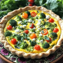 For this veggie loaded quiche, gather these key items: - 1 pre-made pie crust (9-inch) - 4 large eggs - 1 cup heavy cream - 1 cup fresh spinach, chopped - 1 cup broccoli florets, blanched and chopped - 1/2 bell pepper, diced (any color) - 1/2 cup cherry tomatoes, halved - 1/2 cup shredded cheddar cheese - 1/4 cup feta cheese, crumbled - 1/2 teaspoon garlic powder - 1/2 teaspoon onion powder - Salt and pepper to taste - Fresh herbs for garnish (like parsley or chives) These ingredients make a colorful and tasty quiche. The eggs and cream form a rich base, while the veggies add flavor and nutrition. You can enhance your quiche with these fun toppings: - Extra cheese (like mozzarella or goat cheese) - Sliced avocado - Sautéed mushrooms - Chopped green onions - Hot sauce for a kick These options can make your dish even more exciting. Feel free to mix and match! Each slice of quiche packs a nutritious punch. Here’s a quick look at what you get: - Calories: 300 - Protein: 12g - Carbohydrates: 20g - Fat: 20g - Fiber: 2g This quiche is a great way to enjoy veggies while getting a good balance of nutrients. It’s filling but not too heavy. You can find the full recipe to get started on your veggie adventure! Start by preheating your oven to 375°F (190°C). Take your pre-made pie crust and place it in a 9-inch pie dish. Use a fork to prick the bottom of the crust. This helps prevent bubbles. Now, pre-bake the crust for about 10 minutes. This gives it a nice, crisp base. Once it's done, take it out and let it cool slightly. In a large mixing bowl, whisk together the four large eggs and one cup of heavy cream. Mix them until they are fully combined. Next, add in one cup of chopped fresh spinach, one cup of blanched and chopped broccoli, and half a diced bell pepper. Toss in half a cup of halved cherry tomatoes, half a teaspoon of garlic powder, and half a teaspoon of onion powder. Don’t forget to add salt and pepper to taste! Stir everything gently until the veggies blend well with the egg mix. Finally, add half a cup of shredded cheddar cheese and a quarter cup of crumbled feta cheese. Give it one last gentle mix. Now, pour that colorful veggie and egg mixture into your pre-baked pie crust. Spread it evenly for a nice bake. Pop the quiche into your preheated oven and bake for 35 to 40 minutes. It’s done when the center is set and the top turns golden. You can check it by inserting a knife into the center; if it comes out clean, you’re good to go! After baking, let the quiche cool for about 10 minutes before slicing. Enjoy your creation! For more details, refer to the Full Recipe. To get a great texture, use the right amount of eggs and cream. I recommend using four large eggs and one cup of heavy cream. This mix keeps your quiche fluffy and creamy. Another tip is to pre-bake your crust. This step stops it from getting soggy. Prick the crust with a fork before baking to avoid bubbles. You can boost flavor easily. Try adding fresh herbs like thyme or basil. They make your quiche taste fresh and bright. You can also mix in spices like paprika or cayenne for heat. For a richer taste, add a bit more cheese. Mixing different cheeses can create a unique flavor profile. One common mistake is overcrowding the filling. Too many veggies can lead to a watery quiche. Stick to the amounts in the recipe for the best results. Another mistake is not letting it cool before slicing. Let your quiche rest for ten minutes. This helps it hold its shape when served. {{image_2}} You can make this quiche even more veggie-packed. Swap in vegetables like zucchini, carrots, or mushrooms. These choices add texture and flavor. You can also use kale instead of spinach for a heartier taste. The great thing about quiche is that it welcomes all kinds of veggies. Just make sure to chop them small for even cooking. If you want to change the cheese, you have many options. Try using goat cheese for a tangy kick. Mozzarella will give a nice, creamy pull. For a dairy-free option, use cashew cheese or nutritional yeast. Each choice changes the flavor, making your quiche unique. Don’t be afraid to mix and match cheeses for a fun twist! Use seasonal vegetables to keep things fresh and exciting. In spring, try asparagus or fresh peas. Summer is perfect for using zucchini and bell peppers. In fall, add roasted butternut squash or sweet potatoes. Winter calls for hearty greens like collards or Swiss chard. This not only tastes great but also supports local farms. Always check what’s in season for the best flavor! For the complete recipe, check out the Full Recipe. To store leftover quiche, let it cool to room temperature first. Place it in an airtight container. Keep it in the fridge for up to three days. If you want to save it longer, consider freezing it. Reheat your quiche in the oven for the best taste. Preheat your oven to 350°F (175°C). Place the quiche on a baking sheet and cover it with foil. Heat for about 15-20 minutes or until warm. You can also use the microwave, but the crust may get soggy. To freeze quiche, slice it first for easy serving later. Wrap each slice tightly in plastic wrap. Then, place the wrapped slices in a freezer bag. Label the bag with the date. Your quiche can last in the freezer for up to two months. When ready to eat, thaw it overnight in the fridge before reheating. For the best results, follow the Full Recipe for the perfect quiche experience. Yes, you can use a different crust. A whole wheat crust or a gluten-free crust works well. You can even try a crustless version. Just pour the filling directly into a greased pie dish. This option is lighter and still tasty. You can check if the quiche is done by inserting a knife in the center. If it comes out clean, the quiche is ready. The top should also be golden brown. If it jiggles too much, give it more time in the oven. Absolutely! You can prepare the quiche a day before serving. Just store it in the fridge after baking. When you are ready, warm it up in the oven at 350°F (175°C) until heated through. This quiche tastes great even the next day! This blog post covered how to make a delicious quiche. We explored key ingredients, prep steps, and baking tips. You learned about variations, storage methods, and common questions. Quiche is simple to customize to fit your taste and needs. By following these steps, you can create a tasty dish anyone will enjoy. I hope you feel ready to make your own perfect quiche now. Enjoy your cooking and the delicious results.
