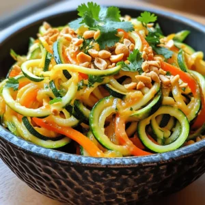 To whip up a delightful Zucchini Noodle Pad Thai, you will need the following ingredients: - 3 medium zucchinis, spiralized - 1 cup bean sprouts - 1 red bell pepper, thinly sliced - 1 large carrot, julienned - 3 green onions, chopped - 1/4 cup roasted peanuts, roughly chopped - 2 tablespoons vegetable oil - 3 cloves garlic, minced - 2 eggs, lightly beaten - 4 tablespoons soy sauce (or tamari) - 1 tablespoon lime juice - 1 teaspoon brown sugar - 1/2 teaspoon red chili flakes - Fresh cilantro leaves for garnish Each ingredient plays a role in creating a tasty and colorful dish. Zucchinis serve as the base, replacing traditional noodles. They add a fresh crunch and a lovely green color. The bean sprouts contribute a crisp texture, while the bell pepper and carrot bring sweetness and color. The peanuts add a satisfying crunch and nutty flavor. Oil and garlic form the flavor foundation, enhancing all other ingredients. The eggs add protein, making this meal balanced. Finally, the sauce, made from soy sauce, lime juice, brown sugar, and chili flakes, ties everything together with a sweet and tangy kick. For a complete guide on preparing this dish, check out the Full Recipe. To start, you need to spiralize the zucchinis. Use a spiralizer, which is a handy tool for this. Place a zucchini in the spiralizer and turn it. Keep going until you reach the core. You should end up with long noodles. After spiralizing, place the noodles on a paper towel. This step is key. Zucchinis have a lot of water. The paper towel helps soak up the extra moisture. This way, your dish won’t be soggy. Now it’s time to make the sauce. Gather these ingredients: - 4 tablespoons soy sauce (or tamari) - 1 tablespoon lime juice - 1 teaspoon brown sugar - 1/2 teaspoon red chili flakes In a small bowl, whisk all these together. Mix until the sugar dissolves. This sauce adds a great flavor to your dish. Set it aside for later. Next, heat the vegetable oil in a skillet over medium heat. Add 3 cloves of minced garlic and stir-fry for about 30 seconds. You want it fragrant but not burnt. Then, add the sliced red bell pepper and julienned carrot. Stir-fry these for about 3-4 minutes. You want them tender-crisp, which means they should still have a bit of crunch. This brings a nice texture to your meal. Push the veggies to one side of the skillet. Pour the 2 beaten eggs into the cleared area. Scramble them for about 1 minute until just set. Then mix the eggs into the veggies. Now, add the zucchini noodles to the skillet. Pour the sauce over everything. Toss well to combine. Cook for 3-4 minutes until the noodles soften a bit but still have some crunch. Finally, stir in the cup of bean sprouts and chopped green onions. Cook for another minute to warm them through. Your Zucchini Noodle Pad Thai is almost ready! Enjoy this flavorful and healthy meal. For the full recipe, check the earlier section. Pick medium zucchinis for the best taste. They should feel firm and heavy. Look for bright colors with no soft spots. Fresh zucchinis have a sweet, mild flavor. For spiralizing, use a good spiralizer. I suggest a handheld model or a countertop style for ease. Both work well to create long, thin noodles. For a gluten-free option, use tamari instead of soy sauce. This swap keeps the flavor while making it safe for gluten-sensitive diets. You can also adjust the spice level. Add more red chili flakes for heat or skip them for a milder dish. Taste the sauce before adding it to the noodles. This way, you can find your perfect balance. Stir-frying is key to a great Pad Thai. Use high heat to cook the veggies quickly. This helps them stay crunchy and bright. Start with garlic, as it adds a lovely aroma. Keep the veggies moving in the pan to avoid burning. Don’t overcrowd the pan; this can trap steam and make them soggy. Follow these tips, and you'll create a delicious Zucchini Noodle Pad Thai! For the complete recipe, check out the [Full Recipe]. {{image_2}} For a vegan version of zucchini noodle Pad Thai, you can skip the eggs. Instead of eggs, use tofu or chickpea flour. Tofu adds protein and a nice texture. You can scramble it just like the eggs. For chickpea flour, mix it with water to create a batter and cook it in the pan. Protein alternatives can include tempeh or seitan. Both give a hearty bite. They soak up flavors well, making your dish rich and filling. You can also add edamame for extra protein. To make this dish low-carb, you can swap out the sugar. Use a sugar substitute like stevia or erythritol. This keeps it sweet without the carbs. You can also reduce the amount of soy sauce. Use a low-sodium version to keep the salt level in check. For keto followers, focus on adding more fats. You can add avocado slices or a sprinkle of sesame seeds. They boost flavors and give healthy fats. Adding more veggies can enhance the dish's flavor and health benefits. Try adding bell peppers, snap peas, or mushrooms. Each adds a different texture and taste. You can also balance flavors by adding fresh herbs. Fresh basil or mint can brighten the dish. They add a refreshing taste that pairs well with the noodles. For the full recipe, check out the details above. To store your Zucchini Noodle Pad Thai, let it cool first. Place it in an airtight container. This helps keep the dish fresh. You can refrigerate it for up to three days. For longer storage, consider freezing it. However, note that texture may change when thawed. To reheat, you have two good options: microwave or stove. If you use the microwave, heat in short bursts. This helps keep the zucchini noodles from getting mushy. Stir in between to ensure even heating. If you choose the stove, warm it on low heat. Add a splash of water if needed to maintain moisture. This way, you keep the texture nice and tasty. For the best flavor, enjoy it warm! Yes, you can prepare Zucchini Noodle Pad Thai ahead of time. To store it, follow these steps: - Cook the dish but leave out the zucchini noodles. - Store the noodles separately in an airtight container. - Store the cooked sauce and veggies in another container. Keep both in the fridge for up to three days. When ready to eat, sauté the noodles briefly with the veggies and sauce. This keeps the noodles fresh and prevents them from becoming mushy. Making zucchini noodles is easy and fun. You can use a spiralizer or a vegetable peeler. Here’s how: - Spiralizing: Cut off both ends of the zucchini. Secure it in the spiralizer and twist to create noodles. - Peeler Method: Using a vegetable peeler, shave long strips off the zucchini. Continue until you reach the core. After making the noodles, place them on a paper towel to absorb excess moisture. This step is key to avoid sogginess in your dish. Zucchini Noodle Pad Thai can stand alone, but pairing it can enhance your meal. Here are some ideas: - Complete Meal Ideas: Serve with grilled chicken or shrimp for extra protein. Tofu is a great plant-based option, too. - Side Dish Recommendations: Consider a light salad or fresh spring rolls. These add crunch and freshness to your meal. For a fun twist, serve it with lime wedges and extra peanuts on the side. This adds a burst of flavor and texture. For the full recipe of Zucchini Noodle Pad Thai, check out the Full Recipe section. You now have a tasty and healthy Zucchini Noodle Pad Thai recipe. We covered the key ingredients, step-by-step cooking methods, and helpful tips. Remember, you can customize this dish with different sauces and veggies to fit your taste. Storing and reheating leftovers is simple, making this meal convenient. Enjoy your cooking journey and create delicious options for you and your family!
