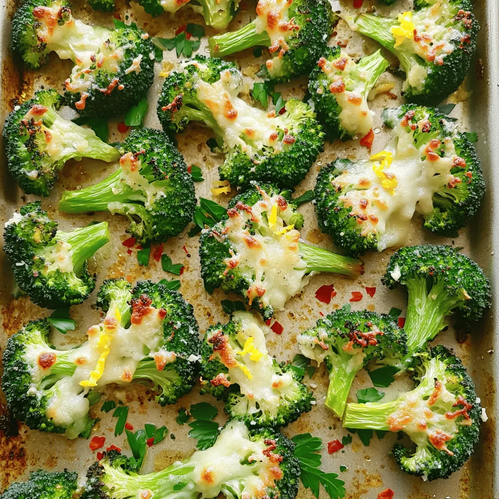 For this Garlic Parmesan Roasted Broccoli, gather these fresh items: - 1 lb fresh broccoli florets - 4 garlic cloves, minced - Juice of 1 lemon - Zest of 1 lemon - Fresh parsley, chopped (for garnish) These fresh ingredients bring life to the dish. The broccoli adds crunch, while the garlic gives a nice kick. Next, you’ll need some basic pantry items: - 4 tablespoons olive oil - ½ cup grated Parmesan cheese - 1 teaspoon red pepper flakes (optional) - Salt and pepper to taste These staples enhance the flavors of the broccoli. The olive oil helps everything roast nicely, while the cheese adds creaminess. To make this dish, you will need a few tools: - Large mixing bowl - Baking sheet - Parchment paper - Knife and cutting board These tools help you prepare and cook the broccoli easily. Using parchment paper makes cleanup a breeze. For the complete details on preparing this dish, check out the Full Recipe. First, we need to get our oven ready. Preheat it to 425°F (220°C). This step helps the broccoli roast perfectly. Next, take 1 pound of fresh broccoli florets and rinse them well. In a large mixing bowl, add the broccoli and 4 tablespoons of olive oil. Toss the broccoli until it’s well coated. Now, add 4 minced garlic cloves, 1 teaspoon of red pepper flakes (if you like some heat), salt, and pepper. Mix it all together again so every piece of broccoli is seasoned nicely. Once your broccoli is ready, spread it in a single layer on a baking sheet lined with parchment paper. This makes for easy cleanup later. Place the baking sheet in your hot oven. Roast the broccoli for about 15 to 20 minutes. Keep an eye on it. You want the edges crispy and the broccoli tender. When the broccoli is done roasting, take it out of the oven. Now it’s time for the fun part! Sprinkle ½ cup of grated Parmesan cheese over the hot broccoli. Put it back in the oven for another 3 to 5 minutes. This melts the cheese and gives it a nice golden color. After that, drizzle the juice and zest of 1 lemon over the broccoli. Toss it gently to mix everything. Finally, garnish with some chopped fresh parsley. This adds color and flavor. You can find the complete recipe [Full Recipe]. Enjoy your flavorful side dish! To get the best roasted broccoli, start with fresh florets. Fresh broccoli holds its shape and flavor well. Cut the florets into similar sizes. This way, they cook evenly. Use a large bowl to toss the broccoli with olive oil. Make sure each piece is coated. A single layer on the baking sheet helps them crisp up. Don’t overcrowd the pan; give each piece space to breathe. Seasoning is key to great flavor. I like to add garlic for a punch. Minced garlic releases its oils, giving the broccoli a nice aroma. Don’t forget salt and pepper; they bring out the taste. If you want a bit of heat, sprinkle in red pepper flakes. After roasting, drizzle lemon juice on top. The acid brightens the dish and balances the cheese. Garlic Parmesan roasted broccoli is versatile. You can serve it as a side or a main dish. Try it on top of pasta for a quick meal. You can also mix it into salads for added crunch. If you want, pair it with grilled chicken or fish. The flavors blend well together. For more ideas, check out the Full Recipe for inspiration. {{image_2}} If you want a change, you can swap the Parmesan cheese. Nutritional yeast gives a cheesy flavor without dairy. This option is great for vegan diets. You can also use Pecorino Romano for a sharper taste. Another alternative is crumbled feta, which adds a tangy twist. Just keep in mind that each cheese will change the dish's flavor. You can mix in other veggies for more color and taste. Carrots, bell peppers, or Brussels sprouts work well. Just chop them into similar sizes as the broccoli. This way, they roast evenly. Add them to the bowl with the broccoli at the start. You can also use cauliflower for a nice twist. Feel free to experiment with spices. Paprika or cumin can add warmth and depth. For a kick, add cayenne pepper or chili powder. If you like herbs, thyme or rosemary can bring fresh notes. Mix and match to find what you like best. Each spice will give your Garlic Parmesan Roasted Broccoli a unique flavor. You can find the full recipe [here](#). To keep your Garlic Parmesan Roasted Broccoli fresh, place it in an airtight container. Make sure it cools down first. Store it in the fridge for up to three days. If you want to enjoy it later, proper storage helps maintain its taste and texture. Reheating is easy. You can use the oven or microwave. For the oven, preheat to 350°F (175°C). Place the broccoli on a baking sheet and heat for about 10 minutes. If using a microwave, heat in 30-second intervals until warm. This keeps the broccoli crispy and delicious. If you want to freeze it, first, let it cool completely. Spread the broccoli in a single layer on a baking sheet. Freeze it for about two hours. Then, transfer it to a freezer bag. It can last up to three months in the freezer. When you are ready to eat, thaw in the fridge before reheating. For the full recipe, check out the complete guide. Yes, you can use frozen broccoli. However, fresh broccoli tastes better. Frozen broccoli has more water. This can make it soggy when cooked. If you use frozen, thaw it first. Pat it dry with a towel to remove excess water. This will help keep it crisp when roasting. Garlic Parmesan Roasted Broccoli pairs well with many dishes. You can serve it with grilled chicken or fish. It also complements pasta dishes. Try it with quinoa or rice for a healthy meal. This dish adds flavor and color to any plate. To make Garlic Parmesan Roasted Broccoli vegan, swap the cheese. Use a vegan cheese that melts well. Nutritional yeast is a great option too. It adds a cheesy flavor without dairy. You can also skip the cheese altogether for a lighter dish. This keeps the broccoli tasty and healthy. In this post, we discussed how to prepare Garlic Parmesan Roasted Broccoli. We covered fresh ingredients, pantry needs, and the tools that help you succeed. You learned step-by-step instructions, best practices for roasting, and fun variations. Remember, you can store leftovers easily and even make this dish vegan. With these tips, you will create a tasty dish every time. Enjoy your cooking and feel proud of your healthy meals!