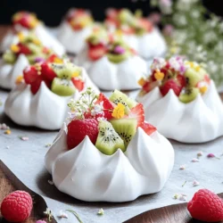 - 4 large egg whites - 1 cup superfine sugar - 1/4 teaspoon cream of tartar Meringue cookies need just a few simple ingredients. The egg whites give them their lightness. Superfine sugar helps create a smooth texture. Cream of tartar stabilizes the egg whites, ensuring they hold their shape. - 1 teaspoon vanilla extract - 1/4 teaspoon almond extract Adding flavor is key. Vanilla extract provides a warm sweetness. Almond extract adds a nice, nutty touch. Together, they create a delicious taste that pairs well with fruit. - 1 cup mixed fresh fruits (strawberries, raspberries, kiwi) - Optional: Edible flowers Fruit is the star of this treat. Use fresh strawberries, raspberries, and kiwi for bright colors and flavors. You can also add edible flowers for a beautiful touch. The fruit balances the sweetness of the meringue, making each bite refreshing. For the [Full Recipe], follow the steps to create these delightful cookies. 1. Preheat your oven. Set it to 200°F (90°C). Line two baking sheets with parchment paper. 2. Beat the egg whites. In a clean bowl, add 4 large egg whites and a pinch of salt. Use an electric mixer on medium speed. Beat until soft peaks form. This means the egg whites should hold a little shape but still flow. 1. Add sugar. Gradually add 1 cup of superfine sugar, one tablespoon at a time. Keep beating on high speed. Let the sugar dissolve fully each time. 2. Beat to stiff peaks. Once all sugar is mixed in, add 1/4 teaspoon of cream of tartar, 1 teaspoon of vanilla extract, and 1/4 teaspoon of almond extract. Beat until stiff peaks form. The meringue should look shiny and hold its shape well. 1. Dollop or pipe the meringue. Use a piping bag or a spoon to create small mounds on the lined baking sheets. Make sure to leave space between each piece. 2. Bake the meringue. Place the sheets in the oven and bake for 1.5 to 2 hours. The meringues should feel dry and lift off the parchment easily. 3. Cool properly. Turn off the oven and leave the meringue inside with the door slightly ajar. This helps prevent cracking. Once fully cool, top each meringue with fresh fruit. For a fun touch, add edible flowers as a garnish. For a full recipe, check the instructions detailed above. To make perfect meringue, start with clean tools. Any fat can ruin your egg whites. Use a glass or metal bowl for best results. Make sure your egg whites are at room temperature. This helps them whip better. When you beat the egg whites, add a pinch of salt. This aids in creating stable peaks. When adding sugar, do it slowly. Add one tablespoon at a time. Mix on high until the sugar fully dissolves. This is key for a smooth texture. Once all the sugar is added, you should see stiff peaks. The meringue should look shiny and hold its shape. Serving meringue cookies can be fun. You can stack them high for a tower of sweet. A simple way to serve is on a plate with fruit around them. This makes a colorful display. For a unique touch, use edible flowers. They add beauty and fun to your treats. Just sprinkle them on top or place them beside the cookies. You can change the flavor of your meringue easily. Try different extracts like lemon or coconut. A little spice, like cinnamon, can also add warmth. For fruits, feel free to mix it up. Use berries for a tart taste or tropical fruits for sweetness. Sliced peaches or mangoes can be a delightful surprise. You can also top them with yogurt for a creamy twist. {{image_2}} Using fresh fruit makes your meringue cookies pop. You can mix seasonal fruits like strawberries, peaches, or blueberries. These fruits add flavor and color. Berries work well because they are sweet and tart. Tropical fruits like mango, pineapple, or kiwi bring a fun twist. Choose fruits that you love. Their natural sweetness pairs well with the lightness of meringue. Want to change things up? Add some zest! You can make citrus meringue cookies by adding lemon or lime zest. This gives a bright and fresh taste. For a rich flavor, try chocolate meringue. Just mix in some cocoa powder with the sugar. You’ll have a sweet treat that is both crunchy and creamy. Are you looking for gluten-free options? Good news! Meringues are naturally gluten-free since they use egg whites and sugar. For vegan meringues, use aquafaba, the liquid from canned chickpeas. Whip it up just like egg whites. Your vegan friends will love this tasty treat! To keep your meringue cookies fresh, store them in an airtight container. Place them in a cool, dry area. Avoid moisture to keep them crisp. You can also add a piece of parchment paper between layers to prevent sticking. If your meringues start to soften, they may have absorbed moisture. To fix this, dry them in a low oven briefly. You can freeze meringue cookies for longer storage. Flash-freeze them first by placing them on a baking sheet. After they freeze solid, transfer them to a freezer bag. This method keeps them from sticking together. When you want to eat them, thaw meringue at room temperature. Don't rush this step. Thawing too fast can ruin their texture. Meringue cookies last about 1 to 2 weeks at room temperature. After that, they may lose their crunch. Signs of spoilage include a sticky surface or off smell. If they feel soft or chewy, discard them. For the best taste, enjoy them fresh after making them. For a complete guide, check out the Full Recipe. You can tell meringue is done by its texture and color. It should look dry and crisp. The outside should be firm, and the inside will be airy. If it lifts off the parchment easily, that’s a good sign. The color should remain white or slightly off-white, not browned. You can use granulated sugar, but it may change the texture. Granulated sugar takes longer to dissolve. This can lead to a grainy meringue. Superfine sugar mixes in smoothly, giving a light and fluffy texture. If you use granulated sugar, beat it longer to ensure it fully dissolves. Store leftover meringue cookies in an airtight container. Keep them in a cool, dry place. This helps maintain their crispness. Avoid the fridge, as moisture can make them soft. If you want to keep them longer, you can freeze them. Just thaw them at room temperature before serving. Meringue cookies are fun and easy to make. You need just a few main ingredients like egg whites and sugar. Each step, from beating the eggs to baking, matters. Following the tips ensures your meringue turns out perfect. You can even try different flavors and fruits to make them special. Store them right to keep them fresh. Making these cookies can be a rewarding experience. Enjoy sharing your sweet treats with others!