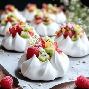 - 4 large egg whites - 1 cup superfine sugar - 1/4 teaspoon cream of tartar Meringue cookies need just a few simple ingredients. The egg whites give them their lightness. Superfine sugar helps create a smooth texture. Cream of tartar stabilizes the egg whites, ensuring they hold their shape. - 1 teaspoon vanilla extract - 1/4 teaspoon almond extract Adding flavor is key. Vanilla extract provides a warm sweetness. Almond extract adds a nice, nutty touch. Together, they create a delicious taste that pairs well with fruit. - 1 cup mixed fresh fruits (strawberries, raspberries, kiwi) - Optional: Edible flowers Fruit is the star of this treat. Use fresh strawberries, raspberries, and kiwi for bright colors and flavors. You can also add edible flowers for a beautiful touch. The fruit balances the sweetness of the meringue, making each bite refreshing. For the [Full Recipe], follow the steps to create these delightful cookies. 1. Preheat your oven. Set it to 200°F (90°C). Line two baking sheets with parchment paper. 2. Beat the egg whites. In a clean bowl, add 4 large egg whites and a pinch of salt. Use an electric mixer on medium speed. Beat until soft peaks form. This means the egg whites should hold a little shape but still flow. 1. Add sugar. Gradually add 1 cup of superfine sugar, one tablespoon at a time. Keep beating on high speed. Let the sugar dissolve fully each time. 2. Beat to stiff peaks. Once all sugar is mixed in, add 1/4 teaspoon of cream of tartar, 1 teaspoon of vanilla extract, and 1/4 teaspoon of almond extract. Beat until stiff peaks form. The meringue should look shiny and hold its shape well. 1. Dollop or pipe the meringue. Use a piping bag or a spoon to create small mounds on the lined baking sheets. Make sure to leave space between each piece. 2. Bake the meringue. Place the sheets in the oven and bake for 1.5 to 2 hours. The meringues should feel dry and lift off the parchment easily. 3. Cool properly. Turn off the oven and leave the meringue inside with the door slightly ajar. This helps prevent cracking. Once fully cool, top each meringue with fresh fruit. For a fun touch, add edible flowers as a garnish. For a full recipe, check the instructions detailed above. To make perfect meringue, start with clean tools. Any fat can ruin your egg whites. Use a glass or metal bowl for best results. Make sure your egg whites are at room temperature. This helps them whip better. When you beat the egg whites, add a pinch of salt. This aids in creating stable peaks. When adding sugar, do it slowly. Add one tablespoon at a time. Mix on high until the sugar fully dissolves. This is key for a smooth texture. Once all the sugar is added, you should see stiff peaks. The meringue should look shiny and hold its shape. Serving meringue cookies can be fun. You can stack them high for a tower of sweet. A simple way to serve is on a plate with fruit around them. This makes a colorful display. For a unique touch, use edible flowers. They add beauty and fun to your treats. Just sprinkle them on top or place them beside the cookies. You can change the flavor of your meringue easily. Try different extracts like lemon or coconut. A little spice, like cinnamon, can also add warmth. For fruits, feel free to mix it up. Use berries for a tart taste or tropical fruits for sweetness. Sliced peaches or mangoes can be a delightful surprise. You can also top them with yogurt for a creamy twist. {{image_2}} Using fresh fruit makes your meringue cookies pop. You can mix seasonal fruits like strawberries, peaches, or blueberries. These fruits add flavor and color. Berries work well because they are sweet and tart. Tropical fruits like mango, pineapple, or kiwi bring a fun twist. Choose fruits that you love. Their natural sweetness pairs well with the lightness of meringue. Want to change things up? Add some zest! You can make citrus meringue cookies by adding lemon or lime zest. This gives a bright and fresh taste. For a rich flavor, try chocolate meringue. Just mix in some cocoa powder with the sugar. You’ll have a sweet treat that is both crunchy and creamy. Are you looking for gluten-free options? Good news! Meringues are naturally gluten-free since they use egg whites and sugar. For vegan meringues, use aquafaba, the liquid from canned chickpeas. Whip it up just like egg whites. Your vegan friends will love this tasty treat! To keep your meringue cookies fresh, store them in an airtight container. Place them in a cool, dry area. Avoid moisture to keep them crisp. You can also add a piece of parchment paper between layers to prevent sticking. If your meringues start to soften, they may have absorbed moisture. To fix this, dry them in a low oven briefly. You can freeze meringue cookies for longer storage. Flash-freeze them first by placing them on a baking sheet. After they freeze solid, transfer them to a freezer bag. This method keeps them from sticking together. When you want to eat them, thaw meringue at room temperature. Don't rush this step. Thawing too fast can ruin their texture. Meringue cookies last about 1 to 2 weeks at room temperature. After that, they may lose their crunch. Signs of spoilage include a sticky surface or off smell. If they feel soft or chewy, discard them. For the best taste, enjoy them fresh after making them. For a complete guide, check out the Full Recipe. You can tell meringue is done by its texture and color. It should look dry and crisp. The outside should be firm, and the inside will be airy. If it lifts off the parchment easily, that’s a good sign. The color should remain white or slightly off-white, not browned. You can use granulated sugar, but it may change the texture. Granulated sugar takes longer to dissolve. This can lead to a grainy meringue. Superfine sugar mixes in smoothly, giving a light and fluffy texture. If you use granulated sugar, beat it longer to ensure it fully dissolves. Store leftover meringue cookies in an airtight container. Keep them in a cool, dry place. This helps maintain their crispness. Avoid the fridge, as moisture can make them soft. If you want to keep them longer, you can freeze them. Just thaw them at room temperature before serving. Meringue cookies are fun and easy to make. You need just a few main ingredients like egg whites and sugar. Each step, from beating the eggs to baking, matters. Following the tips ensures your meringue turns out perfect. You can even try different flavors and fruits to make them special. Store them right to keep them fresh. Making these cookies can be a rewarding experience. Enjoy sharing your sweet treats with others!