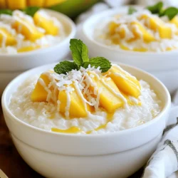 To make coconut milk rice pudding, you'll need some simple ingredients. Here’s what you should gather: - 1 cup jasmine rice - 2 cups coconut milk - 1 cup almond milk - 1/2 cup sugar (you can also use maple syrup) - 1/4 teaspoon salt - 1 teaspoon vanilla extract - 1/2 teaspoon ground cinnamon - 1/2 cup shredded coconut (sweetened or unsweetened) These ingredients create a creamy base. The jasmine rice adds a lovely texture. Coconut milk gives it that rich, tropical flavor. Almond milk adds a nice creaminess, too. If you want to change the sweetness, try using different sweeteners. Maple syrup is a great choice. It adds a nice flavor and is healthier. Honey can work too, but you should adjust the amount. Start with less and taste it. You want your pudding to be just right. Toppings make your pudding even more fun. Here are some tasty options: - Fresh mango slices - Mint leaves - Extra shredded coconut These toppings add color and flavor. The mango gives a sweet burst. Mint adds a fresh taste. You can mix and match to find your favorite combo. Enjoy your coconut milk rice pudding warm or chilled for a special treat. For the full recipe, check out the section above. Start by rinsing the jasmine rice. Use a fine mesh sieve and cold water. Rinse until the water runs clear. This step removes excess starch and helps the rice cook evenly. Next, combine the rinsed rice and liquids in a medium saucepan. Add coconut milk, almond milk, sugar, and salt. Stir the mix well. Bring it to a gentle boil over medium heat. Once it boils, reduce the heat to low. Cover the pot with a lid and let it simmer. Cook for about 20-25 minutes. Stir occasionally to prevent sticking. The rice should be tender, and the pudding thick. Remove the pot from heat. Stir in the vanilla extract and ground cinnamon. Now, fold in the shredded coconut. Reserve some for later if you want to garnish. Let the pudding cool for a few minutes. You can serve it warm or chilled. Spoon it into bowls and add fresh mango slices. Top with extra shredded coconut and a sprig of mint. This simple treat will surely impress! Check out the Full Recipe for more details. To make your rice pudding creamy, you need the right milk. I use coconut milk and almond milk for a nice blend. The coconut milk gives a rich flavor, while almond milk keeps it light. Stir the mixture often while it cooks. This helps the rice absorb the milk fully. You can also let it simmer for longer if you want a thicker texture. One common mistake is not rinsing the rice. Rinsing removes excess starch and keeps your pudding smooth. Another mistake is cooking at too high a heat. This can cause the milk to scorch. Make sure you keep it on low heat once it boils. Lastly, don’t skip the step of letting it cool before serving. This helps the flavors develop. You can make this pudding your own! Try adding different spices like nutmeg or cardamom. You can also mix in fruits, such as mango or banana, for a twist. If you like nuts, sprinkle some toasted almonds on top. For a fun texture, add some raisins or dried coconut. This recipe is so flexible, and you can find what you love best. For more ideas, check out the Full Recipe. {{image_2}} You can make this pudding even more fun by adding tropical flavors. Try mixing in mango, pineapple, or passion fruit. These fruits add a fresh, bright taste. Simply chop them up and stir them in after cooking. You can also top the pudding with a fruit slice for extra flair. A sprinkle of toasted nuts can add crunch too. This recipe is already vegan-friendly. You can use almond milk and coconut milk, which are both dairy-free. If you want to add more creaminess, mix in some cashew milk. You can also swap the sugar for maple syrup or agave syrup to keep it sweet and healthy. These changes keep your pudding rich while sticking to vegan standards. While jasmine rice is great, you can use other rice types too. Arborio rice gives a creamier texture. Short-grain rice works well too. Each type changes the pudding's flavor and texture. Experiment with what you have at home. You might find a new favorite! For the full recipe, check out the Coconut Bliss Rice Pudding. To keep your coconut milk rice pudding fresh, place it in an airtight container. Let it cool to room temperature first. After that, cover it tightly. Store it in the fridge for up to 4 days. If you want to enjoy it later, freezing is a good option. When you are ready to eat your pudding, you can reheat it. Use the microwave for quick warmth. Place a portion in a bowl and heat for 30 seconds at a time. Stir between each round. If it seems too thick, add a splash of coconut milk or water. You can also reheat it on the stove. Put it in a pot over low heat. Stir often to prevent sticking. Coconut milk rice pudding can last in the fridge for up to 4 days. If you freeze it, it stays good for about 2 months. To freeze, spoon the pudding into freezer-safe containers. Leave some space at the top for expansion. Thaw in the fridge overnight before reheating. This way, you get a creamy treat anytime you want! For more details, check the Full Recipe. The best rice for pudding is jasmine rice. Jasmine rice cooks up soft and sticky. It absorbs flavors well and gives a creamy texture. You want rice that holds moisture, and jasmine does just that. Other options include arborio rice, but jasmine is my go-to for this dish. Yes, you can make Coconut Milk Rice Pudding ahead of time. It stores well in the fridge for up to three days. Just let it cool completely first. When you are ready to eat, warm it gently on the stove or in the microwave. Add a splash of coconut milk to bring back the creaminess. Yes, Coconut Milk Rice Pudding is gluten-free. The main ingredients, rice and coconut milk, do not contain gluten. This makes it a great dessert for those who avoid gluten. Always check your other ingredients, like almond milk, to ensure they fit your needs. To make your pudding thicker, cook it longer. Stir it often to avoid sticking. If it gets too thick, add a bit more coconut or almond milk. For a thinner pudding, add more liquid while cooking. Adjust it to your taste, and enjoy your creamy treat! This blog post covered the key ingredients and steps needed to make coconut milk rice pudding. I shared tips for perfecting texture and avoiding common mistakes. Customizing flavors can make this dish even more exciting! Remember, you can store leftovers and reheat them easily. Enjoy the creamy delight and share your own variations with friends. This pudding is both tasty and versatile, making it a great treat for everyone.