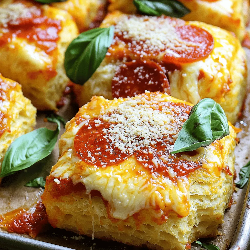 - 3 cans of refrigerated biscuit dough - 2 cups shredded mozzarella cheese - 1 cup pizza sauce - 1 cup pepperoni slices - 1 teaspoon Italian seasoning - 1/2 teaspoon garlic powder - 1/4 cup melted butter - 1/4 cup grated Parmesan cheese - Fresh basil leaves for garnish (optional) To make Cheese Pizza Monkey Bread, you need simple ingredients. I love how easy this recipe is. You can find these items in your local grocery store. - Bundt pan - Mixing bowls - Kitchen scissors or knife - Measuring cups and spoons Having the right tools makes cooking fun and easy. A Bundt pan helps shape the monkey bread perfectly. Mixing bowls help you combine all those tasty ingredients. Kitchen scissors or a knife make cutting the biscuit dough a breeze. Measuring cups and spoons ensure you get the right amounts. Trust me, using these tools makes your cooking experience smoother! - Preheat your oven to 350°F (175°C). This helps the bread cook evenly. - Grease the bundt pan with non-stick cooking spray. This prevents sticking and makes serving easy. - Cut biscuit dough into quarters. This makes them small enough to layer well. - In a bowl, combine melted butter, garlic powder, and Italian seasoning. This mix adds great flavor. - Start layering! Place half the biscuit pieces in the pan. - Add half of the mozzarella cheese and half of the pepperoni slices on top. - Pour half of the pizza sauce over these layers. This keeps everything moist and tasty. - Repeat the layering with the rest of the biscuit pieces, mozzarella cheese, pepperoni, and finish with the remaining pizza sauce. - Once you finish the layers, sprinkle the grated Parmesan cheese over the top. This adds a nice touch. - Bake in the preheated oven for 30-35 minutes. Look for golden brown biscuits. - After baking, let it cool for about 5 minutes. This helps it set. - Invert the bundt pan onto a serving plate. This reveals the fun monkey bread shape. - Serve warm with extra pizza sauce on the side if you like. You can garnish with fresh basil leaves for a pop of color. Check out the Full Recipe for all the details! How to ensure even cooking: To make Cheese Pizza Monkey Bread cook evenly, cut the biscuit dough into small, uniform pieces. This helps them cook at the same rate. Layer them well in the bundt pan. Make sure to push the pieces down gently. This allows space for heat to circulate. Managing the moisture of the pizza sauce: Too much moisture can make your monkey bread soggy. Use a thicker pizza sauce for better results. If your sauce is watery, simmer it on low heat for a few minutes before using. This reduces excess liquid and keeps your dish perfect. Additional seasonings or toppings: You can amp up the flavor with more spices. Try adding crushed red pepper for heat or dried oregano for a classic taste. You can also mix in veggies like bell peppers or mushrooms to enhance the dish. Alternative cheeses for different flavors: While mozzarella is a classic choice, you can switch things up. Try using cheddar for a sharp taste or provolone for a smoky flavor. Mixing different cheeses adds depth and fun to your Cheese Pizza Monkey Bread. {{image_2}} You can play with the ingredients to make Cheese Pizza Monkey Bread your own. For a vegetarian twist, swap out pepperoni for veggies. Try mushrooms, bell peppers, or spinach. These add color and taste without meat. You can also add olives for a briny kick. If you need a gluten-free option, use gluten-free biscuit dough. Many brands offer gluten-free varieties that work well. Just make sure to check the package for the best results. Want to try a different cooking method? Use an air fryer! Preheat your air fryer to 320°F (160°C). Cut your biscuit dough and layer it in a small air fryer-safe pan. Cook for about 20-25 minutes, checking for golden brown color. You can also make this dish in a slow cooker. Layer your ingredients as usual, but set the slow cooker on low for about 2-3 hours. This gives the bread a soft and gooey texture. These fun variations let you enjoy Cheese Pizza Monkey Bread in new ways! For the full recipe, check out the details above. To keep your Cheese Pizza Monkey Bread fresh, store it properly. First, let it cool completely. Then, wrap it tightly in plastic wrap or aluminum foil. You can also place it in an airtight container. This helps keep out air and moisture. Store it in the fridge for up to three days. If you want to enjoy it later, consider freezing it. When you're ready to enjoy leftovers, reheating is key. You want to keep the bread crispy. Preheat your oven to 350°F (175°C). Place the bread on a baking sheet. Cover it lightly with foil to prevent burning. Heat for about 10-15 minutes. Check it to make sure it’s warm all the way through. You can also use an air fryer. Set it to 300°F (150°C) for about 5-7 minutes. This method gives you a nice crisp texture. Enjoy your warm, cheesy goodness! For the full recipe, visit the previous section. Can I freeze Cheese Pizza Monkey Bread? Yes, you can freeze Cheese Pizza Monkey Bread. After baking, let it cool completely. Wrap it tightly in plastic wrap and then in aluminum foil. It will keep well for up to three months. When you're ready to eat it, thaw it in the fridge overnight. Then, reheat it in the oven until warm. How long does it last in the refrigerator? Cheese Pizza Monkey Bread lasts about three to four days in the fridge. Store it in an airtight container to keep it fresh. Reheat individual pieces in the microwave or oven. This keeps the bread tasty and warm. What other cheeses can I use for this recipe? You can use any cheese you like! Cheddar, provolone, or even gouda work great. Mixing cheeses adds fun flavors. Just make sure to keep the same amount as mozzarella for best results. Can I use homemade pizza sauce instead of store-bought? Absolutely! Homemade pizza sauce tastes amazing. Just make sure it’s thick enough to avoid soggy bread. You can blend tomatoes, garlic, and herbs for a fresh sauce. It makes your Cheese Pizza Monkey Bread even more special. For the full recipe, be sure to check the details above. This recipe guide covers everything you need for Cheese Pizza Monkey Bread. You learned about the ingredients, tools, and easy steps to make it. I shared tips for perfecting the dish and explored tasty variations. Remember, you can customize this recipe to fit your taste. Enjoy storing your leftovers and reheating them for a quick meal later. With this knowledge, I hope you feel confident to create a fun and delicious dish for you and your friends. Dive in and enjoy every bite!