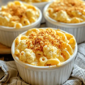 - 1 medium head of cauliflower, cut into florets - 8 oz elbow macaroni (or gluten-free pasta) - 2 cups shredded sharp cheddar cheese - 1 cup cream cheese, softened - 1 cup milk (dairy or non-dairy) To make a rich and creamy cauliflower mac and cheese, you need some simple yet key ingredients. The cauliflower gives the dish a healthy twist, while the elbow macaroni provides that classic texture. You can choose a gluten-free pasta if you prefer. Sharp cheddar cheese adds a bold flavor, and cream cheese helps create that creamy sauce you crave. Use either regular milk or a non-dairy alternative based on your preferences. - 1 teaspoon garlic powder - 1 teaspoon onion powder - 1/2 teaspoon smoked paprika - Salt and pepper for taste - 1/2 cup breadcrumbs (optional, for topping) - 2 tablespoons olive oil or melted butter (optional, for topping) Seasoning is essential for flavor. Garlic powder, onion powder, and smoked paprika bring warmth and depth to the dish. Salt and pepper enhance all the flavors. For a crunchy topping, mix breadcrumbs with olive oil or melted butter. This adds a delightful texture when baked. You can easily customize the seasonings to suit your taste. For the full recipe, just check out the details in the section above. To start, you need to cook the elbow macaroni. Boil water in a pot. Add a pinch of salt for flavor. Once boiling, add the macaroni. Cook it until it is al dente. This usually takes about 8-10 minutes. Drain the pasta and set it aside. Next, let’s blanch the cauliflower florets. In a large pot, boil water and add some salt. Once the water is bubbling, add the cauliflower. Blanch it for about 3-4 minutes. You want it tender but still a bit crisp. After that, drain the cauliflower and set it aside with the pasta. Now it's time to make the cheese sauce. In the same pot, lower the heat. Add the cream cheese and milk. Stir until the cream cheese melts. This creates a smooth sauce base. Gradually add the shredded sharp cheddar cheese. Mix in garlic powder, onion powder, smoked paprika, salt, and pepper. Keep stirring until the cheese melts into a creamy sauce. This step is important for the rich flavor. Now, let’s bring everything together. Add the cooked macaroni and blanched cauliflower to the cheese sauce. Gently fold them in until they are well-coated. Every piece should have that creamy goodness. If you want a crispy topping, mix breadcrumbs with olive oil or melted butter in a bowl. Now, transfer the macaroni and cheese mix into a greased baking dish. Sprinkle the breadcrumb mixture evenly on top. Now you’re ready for the oven! To make a smooth cheese sauce, start with the cream cheese. Cut it into small pieces. This helps it melt faster. Add it to the pot with milk over low heat. Stir often until it blends well. This keeps the sauce creamy and avoids lumps. For that rich, creamy texture, use shredded cheese. It melts better than blocks. Mix it in slowly while stirring. This way, the cheese incorporates smoothly into the sauce. Add in your spices like garlic powder and smoked paprika. They boost the flavor and make the sauce even better. When baking, ensure even cooking. Spread the macaroni mixture in the dish evenly. This helps every bite cook the same. Bake it at 350°F (175°C) for about 20-25 minutes. Look for a golden color on top. For a crispy topping, broil for 2-3 minutes at the end. Keep an eye on it, so it does not burn. This gives you that perfect crunch on top. Use a large pot for cooking the pasta and cauliflower. A sturdy mixing bowl works well for the cheese sauce. A whisk can help blend everything smoothly. For baking, choose a glass or ceramic dish. These cook evenly and show off your dish. For serving, a large spoon or spatula is best. It helps you scoop out portions without making a mess. You will love how easy it is to serve your creamy cauliflower mac and cheese. When you follow these tips, the dish turns out just right every time. For the complete cooking guide, check the Full Recipe. {{image_2}} For those who need gluten-free options, simply swap regular elbow macaroni for gluten-free pasta. Many brands offer great alternatives that still taste fantastic. You won’t lose any flavor or texture with this switch. If you want vegan alternatives for cheese and cream, use plant-based cream cheese and a blend of nutritional yeast and cashews to mimic the cheese flavor. You can also try coconut milk for creaminess. These choices keep the dish rich and tasty without dairy. To make your cauliflower mac and cheese even better, consider adding spices or herbs. A pinch of cayenne can give it a nice kick. Fresh herbs like thyme or parsley can brighten the flavors. Experiment with what you love! If you want to incorporate proteins, add crispy bacon or grilled chicken. These add savory depth and make the dish more filling. You can mix them in or sprinkle them on top before serving. Pairing your cauliflower mac and cheese with a fresh salad or garlic bread makes a full meal. A crisp green salad can balance the richness of the dish nicely. For creative serving styles, try using individual ramekins. This makes for a fun presentation. You can even serve it in a hollowed-out vegetable like a bell pepper for a colorful twist. For the full recipe, refer to the section above. Enjoy exploring these variations! To keep your cauliflower mac and cheese fresh, cool it to room temperature first. Then, place it in an airtight container. This helps keep moisture in and prevents it from drying out. You can store it in the fridge for up to three days. If you want to keep it longer, you can freeze it. - Use glass or plastic containers with tight lids. - Avoid using metal containers, as they may affect the taste. When reheating, I recommend using the oven or stove. These methods warm the dish evenly, keeping it creamy. If you use the microwave, do so in short bursts and stir often. This helps avoid dry spots. - Oven method: Preheat to 350°F (175°C). Place in a covered dish for about 20 minutes. - Stove method: Warm in a skillet over low heat. Add a splash of milk if it seems too thick. For long-term storage, freezing is a great option. Just make sure to use freezer-safe containers. It can last for about two months in the freezer. When ready to eat, thaw in the fridge overnight before reheating. Can I use frozen cauliflower instead of fresh? Yes, you can use frozen cauliflower. It’s a great time-saver. Just remember to thaw it first. Drain any extra water before adding it to the dish. This will keep your mac and cheese from getting too watery. How can I make it spicier? To add spice, try using cayenne pepper or crushed red pepper flakes. A dash of hot sauce works well, too. You can also add diced jalapeños for a fresh kick. Adjust the amount to suit your taste. What's the nutritional impact of substituting cauliflower for pasta? Using cauliflower lowers the carbs and calories. Cauliflower is rich in vitamins and fiber. This swap adds more nutrients and makes the dish lighter. It’s great for those watching their carb intake. How do I know when the macaroni is done? Check the macaroni after boiling for about 7-8 minutes. You want it al dente, which means it should be firm but not hard. Taste a piece to see if it’s how you like it. Can I prepare this dish in advance? Yes, you can prep this dish ahead of time. Cook the pasta and cauliflower, then make the cheese sauce. Combine everything and store it in the fridge. Just bake it when you’re ready to eat. This saves time on busy days. For the full recipe, check out the detailed instructions on making creamy cauliflower mac and cheese. This post covered making a healthy version of mac and cheese. We talked about the main ingredients, like cauliflower and cheese. I shared step-by-step instructions for cooking the pasta and making the sauce. Tips helped you achieve the creaminess you want. You learned about fun variations and how to store leftovers. Now you can make a delicious dish that's both tasty and healthy. Enjoy your cooking!