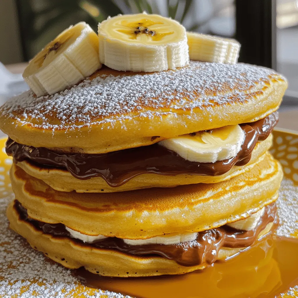 Here are the ingredients you need for Nutella stuffed pancakes: - 1 cup all-purpose flour - 2 tablespoons sugar - 1 teaspoon baking powder - 1/2 teaspoon baking soda - 1/4 teaspoon salt - 1 cup buttermilk (or milk) - 1 large egg - 2 tablespoons melted butter - 1/2 cup Nutella (or more for stuffing) - Butter or oil for cooking These ingredients come together to create a soft, fluffy pancake with a rich, gooey center. The flour gives structure, while the sugar adds sweetness. Baking powder and baking soda help the pancakes rise. The buttermilk makes them tender and adds a nice tang. You can use regular milk, but buttermilk really makes a difference. The egg binds everything and adds moisture. Melted butter adds flavor and richness. Nutella is the star here, providing a delicious surprise in every bite. Don't forget the butter or oil for cooking! It ensures the pancakes brown nicely and helps prevent sticking. You can adjust the Nutella amount based on how much chocolatey goodness you want. For the full recipe, check out the detailed instructions above. In a large bowl, whisk together these dry ingredients: - 1 cup all-purpose flour - 2 tablespoons sugar - 1 teaspoon baking powder - 1/2 teaspoon baking soda - 1/4 teaspoon salt Make sure everything blends well. The flour should be light and free of lumps. In a separate bowl, combine: - 1 cup buttermilk (or milk) - 1 large egg - 2 tablespoons melted butter Whisk these together until it looks smooth. This mix adds moisture and flavor. Pour the wet mix into the dry ingredients. Gently fold them together. Be careful not to overmix; a few lumps are okay. This keeps the pancakes soft and fluffy. Heat a non-stick skillet over medium heat. Add a touch of butter or oil. Pour about 1/4 cup of batter for each pancake. Cook until bubbles form, about 2-3 minutes. Spoon 1 tablespoon of Nutella onto the center of each pancake. Quickly pour more batter over the Nutella, then flip the pancake. Cook for another 2-3 minutes until golden brown. Continue this with the rest of the batter. Enjoy the delicious Nutella stuffed pancakes! For the complete recipe, check the [Full Recipe]. To make soft pancakes, focus on the batter. The texture should be thick but pourable. If you overmix, your pancakes can turn tough. Mix until you see some lumps; that’s okay! Letting the batter rest for a few minutes can also help. This allows the flour to absorb the liquid. The right skillet temperature is key. Medium heat works best for even cooking. If it’s too hot, the outside cooks too fast. I recommend using butter for a rich taste. Oil can work too, but it won’t add the same flavor. Just use a small amount of either to coat the skillet. Presentation makes a big difference. Stack the pancakes high on a plate. Dust them with powdered sugar for a sweet touch. Drizzle more Nutella on top for extra indulgence. Fresh fruit like banana slices or strawberries adds color and freshness. You can even add a scoop of whipped cream for a special treat. These small details make your Nutella stuffed pancakes look and taste amazing! {{image_2}} Want to add some excitement to your Nutella stuffed pancakes? Consider adding vanilla extract or cinnamon to the batter. A teaspoon of vanilla gives a lovely warmth. It makes every bite feel special. If you prefer spice, a sprinkle of cinnamon brightens the flavor. Try adding both for a sweet and cozy twist that everyone will love! Nutella is amazing, but let’s explore other yummy fillings too. Peanut butter is a fantastic choice. It adds a nutty flavor that pairs well with the pancakes. You can also use fresh fruits like bananas or strawberries. They bring a burst of freshness and color. For a fun twist, try whipped cream cheese for a creamy surprise inside. The options are endless, and you can mix and match to find your favorite! If you need gluten-free pancakes, it’s easy to swap the flour. Use a gluten-free flour blend instead. This keeps the fluffy texture while being safe for those with gluten sensitivities. For a dairy-free option, replace buttermilk with almond or oat milk. You can also use a plant-based butter. These simple swaps let everyone enjoy Nutella stuffed pancakes without worry. Now, everyone can join in on the fun! For the full recipe, check the section above! You will want to store your leftover pancakes right away. Let them cool down first. Place them in a single layer. Use a plate or a baking sheet. Cover them with plastic wrap or foil. If you have many pancakes, stack them with parchment paper in between. This keeps them from sticking. For longer storage, freeze the pancakes. Wrap each pancake in plastic wrap. Then, place them in a freezer bag. Remove as much air as you can. This helps prevent freezer burn. To reheat your pancakes, use a microwave or skillet. For the microwave, place pancakes on a plate. Heat them for about 20-30 seconds. Check to see if they are warm enough. If not, heat in 10-second bursts. For the skillet, heat it on low. Add a little butter or oil. Place the pancakes in the skillet. Heat for about 1-2 minutes on each side. This keeps the pancakes soft and tasty. In the fridge, your pancakes last about 3-4 days. Make sure they are covered well. In the freezer, pancakes keep for about 2-3 months. Just remember to label your bags with the date. This way, you know when to enjoy them. You can use regular milk instead of buttermilk. Just add one tablespoon of vinegar or lemon juice to the milk. Let it sit for about five minutes. This creates a similar tangy taste. You can also use yogurt or sour cream thinned with water. Both options work well in pancake recipes. They keep the pancakes moist and fluffy. Yes, you can prepare the batter a few hours in advance. Just mix the dry and wet ingredients separately. Store them in the fridge. When you're ready to cook, combine them and cook the pancakes. This saves time on busy mornings. Just stir gently to mix before cooking. Many toppings enhance the flavor of Nutella stuffed pancakes. Here are some great ideas: - Fresh banana slices - Strawberries or raspberries - Whipped cream - Chopped nuts like hazelnuts or almonds - A drizzle of maple syrup - Shredded coconut These toppings add color and taste. They make your pancakes look even more inviting. For the full recipe, check the earlier section. Enjoy your delicious creation! Nutella stuffed pancakes are a fun and tasty treat you can make easily. We covered the key ingredients, mixing methods, cooking tips, and ways to enhance flavor. Remember to avoid overmixing for the best texture. You can also play with variations and fillings to suit your taste. Store leftovers properly to enjoy them later. With these tips, you can impress yourself and others with tasty pancakes anytime. Enjoy your delicious creations!
