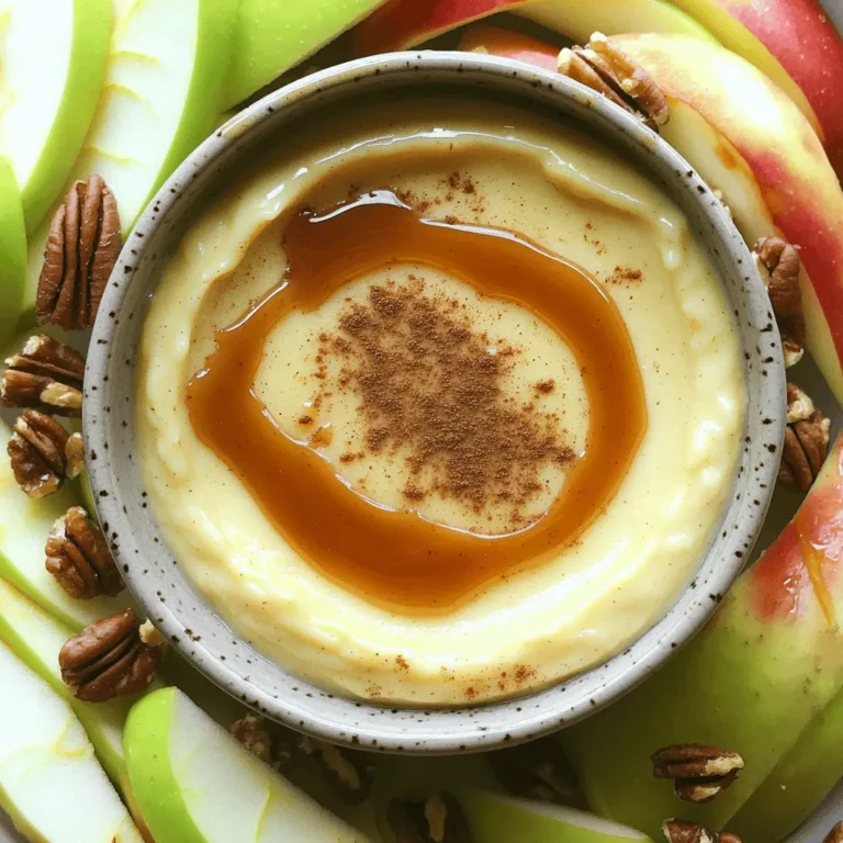 To make your Caramel Apple Dip with Cream Cheese, gather these simple ingredients: - 8 oz cream cheese, softened - 1/2 cup brown sugar - 1/4 cup granulated sugar - 1 tsp vanilla extract - 1/2 cup caramel sauce (plus extra for drizzling) - 1/2 tsp ground cinnamon - 1/4 cup chopped pecans (optional) - 4-5 medium apples (e.g., Granny Smith, Honeycrisp) These ingredients combine to create a rich and creamy dip. The cream cheese gives it a smooth base, while the sugars add sweetness. Vanilla extract enhances the flavor, and caramel sauce brings that delightful sweetness we crave. Ground cinnamon adds warmth, and if you use pecans, they add a nice crunch. Apples serve as the perfect dippers, offering a fresh and crisp contrast to the dip. Make sure to use good quality cream cheese for the best taste. Softening it first helps it mix well. Choose apples that are firm and tart, like Granny Smith or Honeycrisp, for a great balance with the sweet dip. For a full recipe, check out Caramel Apple Dream Dip . - Combine cream cheese, brown sugar, granulated sugar, and vanilla extract. - Blend until the mixture is smooth and creamy. Start with a medium bowl. Take your softened cream cheese and add the brown sugar, granulated sugar, and vanilla extract. Using a hand mixer, blend all the ingredients. Mix until you see a smooth and creamy texture. This step is key. You want the base to be rich and well-blended. - Fold in caramel sauce and ground cinnamon. - Incorporate chopped pecans if using. Once the base is ready, it’s time to add flavor. Gently fold in the caramel sauce. This gives the dip its sweet, sticky charm. Along with this, sprinkle in the ground cinnamon for warmth. If you like a little crunch, add in the chopped pecans now. This will enhance both the flavor and texture. - Transfer the mixture to a serving bowl. - Drizzle with additional caramel sauce and arrange apple slices around it. Now for the fun part! Transfer your creamy dip into a serving bowl. Use a spatula to smooth the top. Next, drizzle a little extra caramel sauce over the dip. This makes it look beautiful and inviting. Finally, arrange your apple slices around the bowl. This setup makes it easy for everyone to dip in and enjoy! To make your dip smooth, start with softened cream cheese. Cold cream cheese is hard to mix. I recommend letting it sit at room temperature for about 30 minutes. This way, it blends easily. A hand mixer helps you achieve a creamy consistency. I love using it because it makes the process quick and fun. Just mix until you see no lumps. Make your dip look fancy with a sprinkle of cinnamon. You can also add extra chopped pecans on top for crunch. I often serve it with a small bowl of caramel sauce in the center. This makes dipping easy and fun for everyone. It also adds an extra touch of sweetness to each bite. You can prepare this dip a day in advance. Making it ahead of time helps the flavors blend better. Just store it in the fridge until you’re ready to serve. This way, you save time and impress your guests. Trust me, the waiting makes it even tastier! {{image_2}} You can make this dip even better with simple tweaks. Try substituting pecans with walnuts or granola for a different crunch. Each option brings a unique texture. A pinch of nutmeg adds warmth to the flavor. It makes the dip feel cozy and inviting. Mixing in these flavors can surprise your taste buds in a fun way. Don't just stick to apples! This dip is great with graham crackers or pretzels. Marshmallows are also a fun choice for dipping. They add a sweet twist. You can also explore other fruits. Strawberries and bananas work well and offer a fresh taste. These options let you enjoy the dip in many fun ways. Keep your caramel apple dip in an airtight container. It will stay fresh in the fridge for up to 3 days. This way, you can enjoy it again later. Just remember to seal it well to avoid air exposure. You can freeze the dip for up to a month. Place it in a freezer-safe container, and then thaw it in the refrigerator overnight before serving. This method keeps the flavors intact. Just be sure to give it a good stir after thawing. Serve this dip cold for the best taste. Do not heat it, as warming can change the texture. Cold caramel apple dip tastes fresh and creamy, just how it should be! Enjoy it with apple slices or any dippers you like. Yes, you can, but it may alter the texture slightly. Low-fat cream cheese has less fat, which means it may not be as creamy. I suggest testing it out to see if you like the taste. The dip can last up to 3 days in the refrigerator. Make sure to store it in an airtight container. This helps keep it fresh for longer. Granny Smith and Honeycrisp are recommended for their tartness and crunch. These apples add a nice balance to the sweet dip. Their crisp texture makes every bite fun. For a complete recipe, please refer to Caramel Apple Dream Dip . This blog post shared a sweet and simple recipe for Caramel Apple Dream Dip. I covered ingredients, mixing methods, and serving tips. You learned how to create a rich dip for fresh apples while keeping it fun and easy. Remember, you can switch up the nuts or use different fruits for variety. Enjoy the creamy, caramel flavor and make it your own. With these steps, you’ll impress everyone at your next get-together!