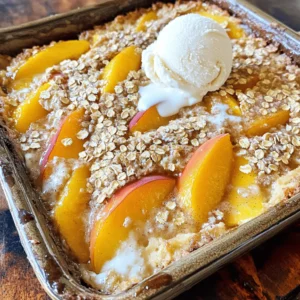 - 1 can (29 oz) sliced peaches in syrup - 1 box yellow cake mix - 1 cup unsalted butter, melted - 1 teaspoon ground cinnamon - 1 cup brown sugar - 1 cup rolled oats - 1 teaspoon vanilla extract - Pinch of salt To get the best flavor, use ripe peaches in syrup. The syrup helps keep the cake moist. I prefer unsalted butter for a rich taste. Choose a quality yellow cake mix for a fluffy texture. Fresh ground cinnamon gives a warm flavor. Rolled oats add a nice crunch, so don't skip them. You can add nuts like walnuts or pecans for extra crunch. Try adding a splash of almond extract for a unique twist. Fresh berries can also be mixed in for a fruity kick. If you love spice, consider adding nutmeg or ginger. These options let you make this cake your own! Preparation steps including preheating and mixing First, preheat your oven to 350°F (175°C). This helps the cake cook evenly. Next, grab a 9x13-inch baking dish. Pour the can of sliced peaches, syrup and all, into the dish. Spread them out evenly across the bottom. In a bowl, mix the yellow cake mix, ground cinnamon, brown sugar, rolled oats, and a pinch of salt. Stir well until everything is combined. Layering technique for the dump cake Now, it’s time for layering. Sprinkle the dry mixture over the peaches in the dish. Make sure to cover the peaches completely. This creates a nice base for the cake. Next, drizzle the melted butter across the top of the cake mix. Ensure that every bit is moistened. Finally, add a splash of vanilla extract to boost the flavor. Baking instructions and temperature management Place the dish in the preheated oven. Bake for 40 to 45 minutes. Keep an eye on it. The top should turn golden brown and bubbly. When it’s done, take it out and let it cool for 10 to 15 minutes. This helps the flavors settle. For the full recipe, check the section above. One common mistake is not using enough syrup. The syrup from the peaches adds moisture. If you skip this, the cake may turn out dry. Another mistake is overmixing the dry ingredients. Stir gently to keep the texture light. Also, avoid using cold butter. Melted butter is key for the right consistency. Lastly, don’t skip the cooling step. Letting it cool helps the flavors blend. Serve the dump cake warm for the best taste. A scoop of vanilla ice cream works wonders. The creaminess of the ice cream balances the sweetness. You can also try whipped cream or yogurt for a twist. A sprinkle of cinnamon or nuts on top adds crunch and flavor. For extra fun, serve it with caramel sauce or fresh peach slices. To get a great texture, ensure even layering. Spread the cake mix evenly over the peaches. Drizzle the melted butter carefully to cover all areas. This helps the top crisp up nicely. For flavor, add more spices like nutmeg or allspice. Adjust the sugar to your taste for sweetness. Use high-quality vanilla extract for a richer taste. {{image_2}} You can switch up fruits and cake mixes to make this dish your own. Try using berries, like blueberries or raspberries. They bring a fresh taste that pairs well with the cake. If you want something a bit different, go for apples or cherries. Each fruit gives a unique twist to the peach cobbler dump cake. For cake mixes, you don’t have to stick to yellow. A spice cake mix adds warmth and flavor. A chocolate cake mix? That makes for a fun surprise. Each mix changes the taste and texture, so feel free to experiment! Now, let’s talk about dietary needs. If you need a gluten-free option, use a gluten-free cake mix. They work just as well and keep the taste yummy. For a vegan version, replace the butter with coconut oil or vegan butter. Instead of using the eggs, you can use applesauce or a flaxseed meal. These swaps keep the cake moist and tasty. Seasonal fruits can keep this recipe fresh all year long. In fall, try apples or pears with a sprinkle of nutmeg. In winter, cranberries bring a tart flavor that contrasts nicely with the sweetness. In spring and summer, use fresh berries or stone fruits like plums. This way, every season can have its own twist on the peach cobbler dump cake. For the full recipe, you can check the earlier section. Enjoy making this delightful dish! To keep your Peach Cobbler Dump Cake fresh, store it in an airtight container. If you don’t have one, wrap it tightly with plastic wrap. This helps to keep moisture in and prevents it from drying out. You can also place it in the fridge if you plan to eat it within a few days. When it’s time to enjoy leftovers, preheat your oven to 350°F (175°C). Place the cake in an oven-safe dish. Cover it with foil to prevent it from getting too dry. Heat for about 15-20 minutes or until it’s warm throughout. You can also microwave individual servings for about 30 seconds, but this may change the texture slightly. For the best taste, eat your Peach Cobbler Dump Cake within three days. After that, it may lose some of its flavor and texture. If you want to store it longer, consider freezing it. Wrap it well, and it can last up to three months in the freezer. Just remember to let it thaw in the fridge overnight before reheating. Yes, you can use fresh peaches! Simply slice about four to five ripe peaches. Make sure to peel them first. Fresh peaches add a bright flavor and a nice texture. If you choose fresh, you may need to add a bit more sugar. This helps to balance their tartness. You can also cook the sliced peaches with some sugar on the stove for a few minutes. This creates a juicy base for your dump cake. You can tell it’s done when the top is golden brown and bubbly. Check the edges; they should pull away from the dish slightly. Use a toothpick to poke the center. If it comes out clean, it’s ready. Let it cool for about 10-15 minutes before serving. This cooling time helps it set up nicely. Yes, you can prepare it a day ahead! Just cover the baking dish and store it in the fridge. When you’re ready to bake, take it out and let it sit for about 30 minutes. This helps it come to room temperature. Then, bake as directed. You can also freeze it before baking. Just thaw it overnight in the fridge before baking. For easy meal prep, this is a great option! Peach Cobbler Dump Cake is easy and fun to make. We covered key ingredients and how to layer them. I shared tips to avoid common mistakes and how to serve it best. You can get creative with fruit choices or make it gluten-free. Remember to store leftovers well for the best taste later. Enjoy this tasty treat, knowing you can customize it to fit your needs. Happy baking!