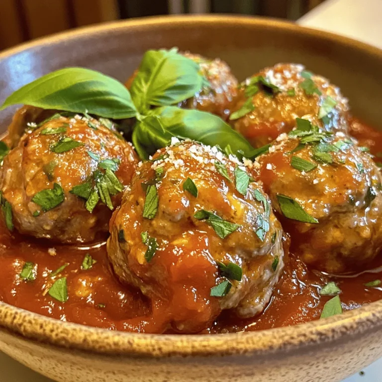 To make tasty turkey meatballs, you need a few simple items: - 1 lb ground turkey - 1/2 cup breadcrumbs - 1/4 cup grated Parmesan cheese - 1/4 cup fresh parsley, chopped - 1 large egg - 2 cloves garlic, minced - 1 teaspoon Italian seasoning - Salt and pepper to taste These ingredients come together to create a flavorful base for your meatballs. The ground turkey gives them a light texture. Breadcrumbs help keep them moist, while Parmesan adds a nice cheesy taste. Fresh parsley brightens the dish. The egg binds everything, and garlic gives it a kick. You can use any marinara sauce you like. Here are some options: - Store-bought marinara sauce - Homemade marinara sauce If you have time, making homemade marinara can add a fresh touch. Just simmer tomatoes, garlic, and herbs. If you’re short on time, a good quality store-bought sauce works great too. Warm it before adding the meatballs, ensuring they soak up all the flavor. Garnishing elevates your dish. Consider these options: - Fresh basil leaves - Additional Parmesan cheese Fresh basil adds a pop of color and flavor. A sprinkle of Parmesan on top gives it that gourmet look. These garnishes are simple but make a big difference in presentation. Enjoy your meal with these tasty touches! For the complete recipe, check out the Full Recipe section above. Start by gathering all your ingredients. You need ground turkey, breadcrumbs, and Parmesan cheese. Then, add chopped parsley, a large egg, minced garlic, Italian seasoning, salt, and pepper. Place all the ingredients in a large mixing bowl. Use your hands or a spoon to mix everything well. You want a smooth and even mixture. It should hold together easily when you roll it into balls. Now, preheat your oven to 400°F (200°C). Take small amounts of the mixture and roll them into 1-inch meatballs. Place the meatballs on a baking sheet lined with parchment paper. Make sure they are spaced out. This helps them cook evenly. Bake the meatballs in the oven for 20 to 25 minutes. Look for a nice golden brown color. They should be fully cooked by this time. While the meatballs bake, you can heat the marinara sauce. Pour the sauce into a saucepan and set it over medium heat. Stir it occasionally until it warms through. This will take about 5 to 10 minutes. When the meatballs are ready, add them to the warm sauce. Gently stir to coat each meatball. Let them simmer for 5 minutes. This step allows the meatballs to soak up the flavor of the sauce. For the full details on how to make these delicious turkey meatballs, check out the Full Recipe. To make moist turkey meatballs, you should use the right mix of ingredients. Ground turkey can be lean, so add breadcrumbs and Parmesan cheese. These ingredients help keep moisture in. The egg also binds the meatballs and keeps them soft. When mixing, don't overwork the meat. Just combine until mixed. This keeps the meatballs tender and juicy. Baking turkey meatballs at 400°F (200°C) works best. This temperature cooks them evenly while giving a nice brown color. Bake for 20-25 minutes. Check them around the 20-minute mark. The meatballs should be golden brown and firm to the touch. Use a meat thermometer if you want. The center should reach 165°F (74°C) to be safe to eat. Turkey meatballs are great on spaghetti or on their own with marinara sauce. You can also serve them in a sub sandwich with melted cheese. For a lighter option, try them on a salad with fresh greens. Garnish with fresh basil or more Parmesan cheese for a nice touch. You can find the full recipe to make these tasty meatballs and explore more ideas for serving them. {{image_2}} You can make your turkey meatballs even healthier by adding vegetables. Try finely chopping spinach, zucchini, or bell peppers. These veggies not only add nutrients but also enhance flavor. Mix about 1/2 cup of chopped veggies into the meatball mixture. This small change can make a big difference. If you need a gluten-free option, you can use gluten-free breadcrumbs. They work just as well in binding the meatballs. You could also try oats instead of breadcrumbs. Just blend them into a fine powder. Both options keep your meatballs tasty and enjoyable for everyone. While marinara is a classic choice, don’t be afraid to try other sauces. A creamy Alfredo sauce pairs well with turkey meatballs too. If you like spice, a zesty arrabbiata sauce adds a nice kick. You could even use barbecue sauce for a fun twist. Each sauce gives your dish a new flavor to explore. For the full recipe, check out the details above. After enjoying your turkey meatballs, let them cool down. Place them in an airtight container. They stay fresh in the fridge for 3 to 4 days. Ensure the sauce is stored separately. This keeps the meatballs from getting soggy. If you want to keep them longer, freezing is a great option. First, let the meatballs cool completely. Next, place them on a baking sheet in a single layer. Freeze for about an hour. This prevents them from sticking together. Once frozen, transfer the meatballs to a freezer bag. They can last for up to three months in the freezer. To reheat, take out the desired amount of meatballs. You can place them in the oven at 350°F (175°C) for about 15 minutes. This method keeps them moist. If you prefer, you can also reheat them in the microwave. Just add a splash of sauce to keep them juicy. Heat for 1-2 minutes, checking to avoid overcooking. Enjoy your turkey meatballs with marinara again, just like the first time! For the full recipe, refer to the recipe section above. To keep turkey meatballs moist, use fresh ground turkey. Add breadcrumbs and egg for binding. These ingredients help trap moisture. Avoid overcooking them in the oven. Baking at 400°F for 20-25 minutes works well. You can also simmer them in marinara sauce after baking. This adds flavor and moisture. Yes, you can swap ground turkey for ground beef. Beef gives a richer flavor and a different texture. Keep in mind, ground beef is higher in fat. Adjust cooking time if needed, as it may take longer to cook. The result will still be delicious. Turkey meatballs are done when they reach an internal temperature of 165°F. Use a meat thermometer for accuracy. The meatballs should be golden brown outside and firm to touch. Cut one open to check; it should be cooked through with no pink inside. Enjoy your turkey meatballs with marinara! For the full recipe, check out the complete guide. You learned about making tasty turkey meatballs. We covered ingredients, preparation, and cooking tips. I shared ideas for sauces and how to add veggies. Storing and reheating were also explained. Remember to keep the meatballs moist and use your favorite sauce. Enjoy this healthy dish in various ways. With these tips, you can make great meals. Now it's your turn to try this recipe!