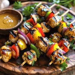 - 1 lb chicken breast (cut into 1-inch cubes) - 1/4 cup honey - 1/4 cup Dijon mustard - 2 tablespoons olive oil - 2 tablespoons apple cider vinegar - 2 garlic cloves (minced) - 1 teaspoon paprika - Salt and pepper to taste - 1 bell pepper (cut into 1-inch pieces) - 1 red onion (cut into wedges) - Skewers (soaked in water if wooden) To make honey mustard chicken skewers, you need fresh ingredients. Chicken breast is the star. Cut it into bite-sized cubes. You want them small enough to cook well on a skewer but not too small. The honey and Dijon mustard mix gives a sweet and tangy flavor. Add olive oil for smoothness and apple cider vinegar for a little bite. Minced garlic adds a nice touch. Paprika brings warmth to the dish. Don’t forget salt and pepper for taste. Now, let’s talk about the veggies. Bell peppers add crunch and color. Red onions give sweetness when grilled. Soak your skewers if they are wooden. This keeps them from burning on the grill. For a full breakdown of how to combine these ingredients, check the Full Recipe. Ready to grill? Let’s move on! Start by grabbing a medium bowl. In this bowl, whisk together these ingredients: - 1/4 cup honey - 1/4 cup Dijon mustard - 2 tablespoons olive oil - 2 tablespoons apple cider vinegar - 2 minced garlic cloves - 1 teaspoon paprika - Salt and pepper to taste Make sure to mix well until it's smooth. This marinade gives your chicken flavor and helps it stay juicy. Once mixed, add the chicken cubes. Make sure each piece gets a nice coat of that tasty mix. Now, cover the bowl with plastic wrap. Place it in the fridge. Let the chicken marinate for at least 30 minutes. For even more flavor, you can leave it for up to 4 hours. The longer it sits, the better it tastes. Time to cook! First, preheat your grill or grill pan over medium heat. While it heats, take your soaked skewers. Thread the marinated chicken onto them. Alternate the chicken with pieces of bell pepper and onion. This adds color and taste. Once the grill is hot, place the skewers on it. Cook them for about 10-12 minutes. Turn them often. You want nice grill marks and the chicken should reach 165°F inside. After cooking, let the skewers rest for a few minutes. This helps the juices settle. Now you’re ready to enjoy your Honey Mustard Chicken Skewers! For the full recipe, check the section above. Marinating your chicken is key for great flavor. I recommend marinating for at least 30 minutes. If you have time, let it sit for up to four hours. This gives the chicken time to soak in the honey mustard mix. You can change the sweetness by adding more honey or adjusting the spice with extra mustard or paprika. Taste as you go to find your perfect balance. To ensure even cooking, preheat your grill to medium heat. This helps the chicken cook through without burning. Place the skewers on the grill and turn them every few minutes. This way, they cook evenly on all sides. For nice grill marks, avoid moving the skewers too much at first. Let them sit for a minute before flipping. When serving, arrange the skewers on a large platter. Garnish with fresh parsley for color. You can drizzle extra honey mustard sauce on top or serve it on the side for dipping. Pair these skewers with a fresh salad or grilled veggies for a tasty meal. Enjoy the mix of flavors and colors on your plate! For the full recipe, check out the Honey Mustard Chicken Skewers section. {{image_2}} You can switch out chicken for other proteins. Tofu is a great choice for a vegetarian option. Shrimp also works well and cooks quickly. When using shrimp, cook them for 3-5 minutes. If you choose beef or pork, adjust the cooking time to ensure they are fully cooked. Always check the internal temperature for safety. Feel free to add more veggies to your skewers. Zucchini, mushrooms, and cherry tomatoes are tasty choices. You can also use seasonal vegetables like asparagus in spring or squash in summer. Adding colorful veggies makes your dish more appealing. Get creative with the flavors! You can add fresh herbs like rosemary or thyme for a twist. If you want a spicy kick, try adding red pepper flakes. You can also swap the marinade for a teriyaki or barbecue sauce for a different taste. Each change gives a new spin to your honey mustard chicken skewers. Check out the Full Recipe for more ideas! To keep your honey mustard chicken skewers fresh, store them in an airtight container. This helps to lock in moisture and flavor. Place the skewers in the fridge within two hours of cooking. They will stay good for about 3 to 4 days. If you want to keep them longer, consider freezing. When it’s time to enjoy leftovers, reheat them gently. You can use the microwave or an oven. If using a microwave, place skewers on a microwave-safe plate. Heat in short bursts, checking often. For the oven, preheat to 350°F and bake for about 10 minutes. This method keeps them juicy. Avoid high heat, which can dry them out. Yes, you can freeze honey mustard chicken skewers. Make sure they are completely cool before freezing. Wrap them tightly in plastic wrap and then in aluminum foil. This helps prevent freezer burn. When you're ready to eat, thaw them in the fridge overnight. After thawing, reheat as mentioned above. Enjoy your meal, even from the freezer! For the complete recipe, check out the Full Recipe section. Cut the chicken breast into 1-inch cubes. This size helps them cook evenly. Use a sharp knife for clean cuts. Make sure your pieces are uniform for best results. If you have leftover chicken, save it for another meal. Yes, you can prepare these skewers in advance. Marinate the chicken up to 4 hours before grilling. Assemble the skewers and store them in the fridge. Just remember to cover them well. When ready, grill them straight from the fridge. These skewers pair well with many side dishes. Here are a few great options: - Fresh salad with greens - Grilled vegetables like zucchini or asparagus - Rice or quinoa for a filling side - Garlic bread for a tasty addition Feel free to mix and match! For the full recipe, check out the details above. This blog post shared a simple recipe for honey mustard chicken skewers. We covered every detail, from essential ingredients and step-by-step cooking instructions to tips for flavor and grilling. You learned how to marinate chicken perfectly and what vegetables enhance the taste. Remember, you can make these skewers unique by using different proteins or spices. Enjoy your cooking, and share your delicious results with family and friends. Happy grilling!