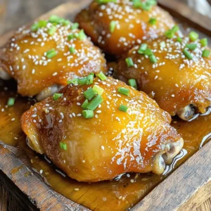 - 4 bone-in, skin-on chicken thighs - 1/4 cup honey - 1/4 cup soy sauce - 3 cloves garlic, minced - 1 tablespoon grated fresh ginger - 1 tablespoon apple cider vinegar - 1 teaspoon sesame oil - 1/2 teaspoon red pepper flakes (optional) - Salt and pepper to taste - Chopped green onions - Sesame seeds For this recipe, I focus on fresh and simple ingredients. The chicken thighs have a rich flavor. They stay juicy and tender when cooked. Honey adds a natural sweetness. Soy sauce gives a nice salty touch. Garlic brings the dish to life. Fresh ginger adds a warm spice. The apple cider vinegar gives a slight tang. You can add red pepper flakes for heat if you want. Season with salt and pepper to taste. Don’t forget the garnishes! Chopped green onions and sesame seeds make the dish look great. They add a fresh crunch, too. For the full recipe, check the details above. First, grab a bowl. In it, whisk together the following ingredients: - 1/4 cup honey - 1/4 cup soy sauce - 3 cloves garlic, minced - 1 tablespoon grated fresh ginger - 1 tablespoon apple cider vinegar - 1 teaspoon sesame oil - 1/2 teaspoon red pepper flakes (optional) Mix until everything is well combined. This mixture is your marinade. It gives the chicken a sweet and savory flavor. You can taste it, but be careful; it’s strong! Now it's time to cook. Take your chicken thighs and season them with salt and pepper on both sides. This step adds a nice touch of flavor. Heat a drizzle of oil in a large skillet over medium-high heat. Once hot, add the chicken thighs skin-side down. Sear them until the skin is golden and crispy, about 5-7 minutes. This will make the skin tasty and crunchy. After searing, flip the thighs over. Pour the marinade over the top, coating them well. Cover the skillet and let the chicken simmer for 20-25 minutes. Make sure the chicken reaches an internal temperature of 165°F or 75°C. Once cooked, remove the chicken from the skillet. Let it rest for a few minutes. While it rests, increase the heat to high. Cook the sauce for another 2-3 minutes until it thickens slightly. This will make the sauce rich and flavorful. Finally, return the chicken to the skillet. Coat it in the thick sauce before serving. The chicken will soak up all that delicious flavor! For the complete recipe, check the [Full Recipe]. Preheating the skillet is key. It helps the chicken get a nice sear. A hot pan means the skin crisps up well. This step makes your dish look and taste better. Place the chicken skin-side down when the pan is hot. Let it cook for 5-7 minutes without moving it. This way, you'll get that perfect crispy skin. You can adjust the sauce's sweetness. Try using brown sugar or maple syrup. Both will add a rich flavor. If you want a fresh twist, add some citrus. Lemon or lime juice can brighten up the taste. Just a little will make a big difference. Always use a meat thermometer for best results. The chicken should reach 165°F or 75°C. This ensures it is fully cooked and safe to eat. If you use different cuts, cooking time may change. For chicken breasts, check at 20 minutes. Drumsticks may need a bit longer. Adjust the heat as needed to keep everything juicy and tender. {{image_2}} If you want to use chicken breasts, simply swap them for the thighs. Start by seasoning the breasts with salt and pepper. Sear them skin-side down in a hot skillet for about 6-8 minutes. Once golden, flip them over and pour the honey garlic sauce on top. Cover and simmer for 15-20 minutes until the chicken reaches 165°F. This swap keeps the dish tasty and juicy. For drumsticks, the method is similar. Season them well and sear for 8-10 minutes, skin-side down. Flip and add the sauce, just like before. Drumsticks may need a bit longer to cook through, so simmer them for about 25-30 minutes. Always check that the internal temperature hits 165°F for safety. If you want a vegetarian twist, use tofu or tempeh. Start with firm tofu or tempeh, cut into chunks. Marinate them in the honey garlic sauce for 30 minutes. Then, sauté them in a skillet over medium heat until golden. Cook for about 10-12 minutes, turning to brown all sides. This gives you a delicious and plant-based option that still packs flavor. Check out the Full Recipe for a complete guide! After you enjoy your honey garlic chicken thighs, store leftovers in airtight containers. This helps keep them fresh. Place the chicken in the fridge within two hours of cooking. I recommend eating the leftovers within three days for the best taste and safety. To freeze your honey garlic chicken, let it cool first. Then, wrap each thigh tightly in plastic wrap. Place them in freezer-safe bags or containers. This way, you can enjoy them later. They will stay good in the freezer for up to three months. When you’re ready to eat, thaw them in the fridge overnight before reheating. To reheat honey garlic chicken thighs, use the oven for the best results. Preheat your oven to 350°F (175°C). Place the thighs on a baking sheet. Cover with foil to keep them moist. Heat for about 20-25 minutes, or until warmed through. You can also use a microwave, but it may not keep the skin crisp. Enjoy your meal with a drizzle of that sticky sauce from the Full Recipe. Yes, you can use boneless chicken thighs. They cook faster than bone-in thighs. Cook them for about 15-20 minutes. Make sure the internal temperature reaches 165°F (75°C). To keep them juicy, don’t overcook. You can pair honey garlic chicken thighs with many sides. Here are some ideas: - Steamed rice - Stir-fried vegetables - Mashed potatoes - Roasted sweet potatoes - Green salad These dishes balance the sweet and savory flavors of the chicken. To make the sauce thicker, you can try a few techniques: - Cook it longer on high heat to reduce its volume. - Add a cornstarch slurry. Mix 1 tablespoon of cornstarch with 2 tablespoons of water. Stir it into the sauce while it simmers. - Use a bit of butter to enrich the sauce and help it coat the chicken better. These methods give you a luscious sauce that clings perfectly to the chicken. For the full recipe, check out the complete guide above. This blog post explored a delicious honey garlic chicken recipe. We covered the key ingredients, step-by-step instructions, and handy tips. You learned how to achieve crispy skin and thick sauce. I shared variations for chicken breasts, drumsticks, and even a vegetarian option. Storing and reheating tips ensure you enjoy leftovers too. Using this guide, you can create a tasty meal and impress others. Remember, cooking is fun and creative. Try new ideas and make this recipe your own!