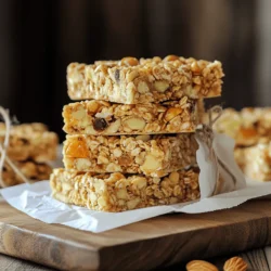 For my homemade granola bars, I use simple and healthy ingredients. Here’s what you need: - 2 cups rolled oats - 1 cup mixed nuts (almonds, walnuts, pecans), roughly chopped - 1/2 cup honey or maple syrup - 1/4 cup peanut butter or almond butter - 1/2 cup dried fruit (cranberries, raisins, apricots), chopped - 1/4 cup mini chocolate chips (optional) - 1 teaspoon vanilla extract - 1/2 teaspoon cinnamon - 1/4 teaspoon salt These ingredients work together to create a tasty and chewy treat. The oats form the base. They give a hearty texture. The nuts add crunch and healthy fats. Honey or maple syrup provides sweetness and helps bind everything. Peanut butter or almond butter adds creaminess and flavor. Dried fruits offer natural sweetness and chewy bits. Chocolate chips are a fun touch, but you can skip them if you prefer. You can swap ingredients based on your taste or what you have at home. Here are some ideas: - Nuts: Use sunflower seeds or pumpkin seeds for a nut-free option. - Sweeteners: Agave syrup or brown rice syrup can replace honey or maple syrup. - Nut Butters: Sunflower butter can work if you need a nut-free bar. - Dried Fruits: Try coconut flakes, or fresh fruits for a different flavor. - Chocolate Chips: Use dark chocolate or yogurt-covered raisins instead. These swaps keep your granola bars interesting. You can customize them to match your cravings or dietary needs. Each ingredient in my granola bars adds nutrition. Here’s a quick look: - Rolled Oats: Great source of fiber. They help with digestion and keep you full. - Mixed Nuts: Packed with protein, healthy fats, and vitamins. They support heart health. - Honey or Maple Syrup: Natural sugars for quick energy. They also have antioxidants. - Nut Butter: Provides protein and essential fats. It helps with muscle health. - Dried Fruit: Adds vitamins and minerals. It also gives a sweet taste. - Chocolate Chips (optional): Offers a fun flavor. Dark chocolate can have health benefits too. - Vanilla Extract: Provides flavor without added sugar. - Cinnamon: May help lower blood sugar and adds warmth to the taste. - Salt: Enhances flavor and balances sweetness. Each bite of your granola bar supports your health and satisfies your cravings. Enjoy making your own delicious and healthy snack! Start by preheating your oven to 350°F (175°C). Next, take an 8x8 inch baking dish. Line it with parchment paper. Leave some paper hanging over the sides. This makes it easy to lift out the bars later. Grab a large mixing bowl. In it, combine 2 cups of rolled oats and 1 cup of chopped nuts. You can use almonds, walnuts, or pecans. Add 1/2 cup of chopped dried fruit, like cranberries or apricots. If you like chocolate, toss in 1/4 cup of mini chocolate chips. Sprinkle in 1/2 teaspoon of cinnamon and 1/4 teaspoon of salt. Mix all these dry ingredients well. Make sure they are evenly spread. Now, take a small saucepan and set it on low heat. Add 1/2 cup of honey or maple syrup and 1/4 cup of peanut butter. Stir until this mixture melts and becomes smooth. Remove it from the heat and mix in 1 teaspoon of vanilla extract. Pour this warm mixture over your dry ingredients. Stir until everything is well coated. Next, transfer this mixture into your prepared baking dish. Press it down firmly with a spatula or your hands. Make sure it is even. Bake for 20-25 minutes until the edges turn golden brown. Once baked, let it cool completely in the pan. After cooling, lift the bars out using the parchment paper. Cut them into squares or rectangles. Store these bars in an airtight container. They stay fresh for a week at room temperature or longer in the fridge. For the full recipe, refer back to the beginning. To get that great texture in your granola bars, you need the right balance. Use rolled oats for chewiness. They hold together better than quick oats. Mix in enough nut butter to bind everything. Honey or maple syrup acts as glue too. Press the mixture firmly into the pan. This helps the bars stay together. Don’t skip the baking time; it adds a nice crunch on the edges. Add-ins can make your granola bars unique. Think about mixing in seeds, like pumpkin or sunflower. Dried fruits, such as cranberries or apricots, add sweetness. You can also include chocolate chips for a treat. Try spices like cinnamon or nutmeg for extra warmth. Each add-in brings its own taste and texture. Mix and match to find your favorite blend! Watch out for over-mixing your ingredients. It can make the bars too dense. Also, don’t skip lining your baking dish. This makes it easy to lift the bars out. Use enough sweetener; too little can lead to crumbly bars. Lastly, be careful not to bake them too long. Overbaking can result in hard bars. Follow these tips, and you’ll have perfect homemade granola bars every time! {{image_2}} If you want to make nut-free granola bars, use seeds instead of nuts. Sunflower seeds or pumpkin seeds work great. These seeds add crunch and nutrition. You can also use more dried fruit for flavor. Try adding coconut flakes for extra texture. Mix and match flavors to make your bars unique. For a fruity twist, use dried mango or banana chips. If you love chocolate, swap in dark chocolate chunks. You can also add spices like ginger or nutmeg for warmth. Think about mixing in some peanut butter or almond butter for creaminess. You can easily adjust this recipe to fit your diet. For gluten-free bars, use certified gluten-free oats. If you need a vegan option, replace honey with maple syrup. You can also use agave syrup. For lower sugar, reduce the sweetener or use unsweetened apple sauce. This way, you can enjoy a treat that fits your needs. For the full recipe, check out the Chewy Nutty Granola Bars. To keep your granola bars fresh, store them in an airtight container. This will help prevent them from getting stale. Place a piece of parchment paper between layers of bars. This will stop them from sticking together. You can keep them at room temperature for up to a week. If you want them to last longer, put them in the fridge. Just remember, cold bars can be a bit hard, so let them sit at room temp for a few minutes before enjoying. If you want to save granola bars for a long time, freezing is a great option. Wrap each bar in plastic wrap or foil. Then, place them in a freezer-safe bag. Label the bag with the date. You can freeze them for up to three months. When you want to eat one, just take it out and let it thaw on the counter. This keeps your snacks at hand whenever you need a quick bite. If your granola bars lose their crunch, don’t toss them! You can quickly revive stale bars in the oven. Preheat the oven to 300°F (150°C). Place the bars on a baking sheet. Heat them for about 5-10 minutes. This will help them crisp up again. If you like, you can add a little honey or syrup to freshen the flavor. Enjoy your bars fresh and tasty again! To make granola bars chewy, use more sticky ingredients. Honey or maple syrup helps. Adding nut butters also adds moisture. Press the mixture firmly into the pan for a dense texture. Baking at a lower temperature for a shorter time keeps them soft. I recommend baking for 20-25 minutes until just golden. This way, your bars will stay chewy and delicious. Yes, you can use rolled oats instead of quick oats. Rolled oats create a heartier texture. They also provide a nice chew. Quick oats absorb moisture faster and can make bars softer. If you like a bit of crunch, stick with rolled oats. Both types will work well in this recipe. You can add many healthy ingredients to your granola bars! Here are some great options: - Chia seeds - Flaxseeds - Coconut flakes - Pumpkin seeds - Sunflower seeds These add-ins boost nutrition and flavor. Feel free to mix and match based on your taste. For the full recipe, check out the Chewy Nutty Granola Bars. Enjoy the balance of flavors and textures! Homemade granola bars are simple and fun to make. You learned about key ingredients, their health benefits, and how to mix them. I showed you step-by-step instructions for baking. We discussed tips to get the right texture and flavor, plus how to avoid mistakes. You can explore fun variations and storage options to keep your bars fresh. Remember, customizing your granola bars can make them perfect for you. Enjoy your tasty, homemade snacks and feel proud of your creation!