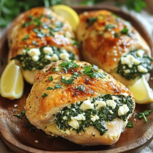 - 4 boneless skinless chicken breasts - 2 cups fresh spinach, chopped - 1 cup feta cheese, crumbled - 1/4 cup cream cheese, softened - 2 cloves garlic, minced - 1 tablespoon olive oil - 1 teaspoon dried oregano - Salt and pepper to taste - Toothpicks or kitchen twine Cooking this dish is easy and fun. First, gather your ingredients. You need boneless skinless chicken breasts to hold the tasty filling. Fresh spinach adds a vibrant color and good nutrients. Feta cheese gives a nice tangy flavor, while cream cheese adds creaminess. Garlic is a must for that aromatic kick. Olive oil helps with cooking and adds richness. Dried oregano brings in a lovely herb note. Don’t forget salt and pepper to enhance all the flavors. Finally, use toothpicks or kitchen twine to secure the chicken. - Sharp knife - Mixing bowl - Skillet (oven-safe) - Measuring cups and spoons Having the right tools makes cooking smooth. A sharp knife is key to making pockets in the chicken. A mixing bowl helps you combine the filling ingredients well. An oven-safe skillet is perfect for browning the chicken and then baking it. Measuring cups and spoons ensure you add just the right amounts for the best taste. For the full recipe, check out Spinach & Feta Delight Chicken Breasts 🥗. First, I preheat the oven to 375°F (190°C). This step is crucial as it ensures even cooking. Next, I prepare the stuffing mix. In a mixing bowl, I combine: - 2 cups fresh spinach, chopped - 1 cup feta cheese, crumbled - 1/4 cup cream cheese, softened - 2 cloves garlic, minced - 1 teaspoon dried oregano - Salt and pepper to taste I mix these ingredients well until they form a creamy blend. Now, I grab the chicken breasts. I place them on a clean cutting board. Using a sharp knife, I carefully create pockets in each breast. I slice horizontally, making sure not to cut all the way through. Once I have the pockets ready, I generously fill them with the spinach and feta mix. I use toothpicks or kitchen twine to secure the openings. This keeps the yummy filling inside while cooking. Next, I heat olive oil in a large oven-safe skillet over medium-high heat. Once hot, I add the stuffed chicken breasts. I sear them for about 3-5 minutes on each side until they turn a nice golden brown. After that, I transfer the skillet to the oven. I bake the chicken for 20-25 minutes. I check that the internal temperature reaches 165°F (75°C) to ensure it's fully cooked. Remember, if you want the full recipe, check out the complete instructions. To make your spinach feta stuffed chicken truly shine, focus on key temperatures and cooking times. Start by preheating your oven to 375°F (190°C). This temperature allows the chicken to cook evenly while keeping the filling warm and tasty. Cook the chicken for 20-25 minutes or until its internal temperature hits 165°F (75°C). To avoid dry chicken, do not overcook it. Keep an eye on the time, and use a meat thermometer. This tool ensures you get juicy chicken every time. When you let the chicken rest for five minutes after cooking, it allows the juices to settle. This step makes every bite tender and moist. Adding herbs and spices can elevate your dish to new heights. Try adding fresh basil, thyme, or even a touch of red pepper flakes for a hint of heat. Each herb brings its unique flavor, making your chicken even more delicious. Consider using alternative cheese options if you want to mix things up. Goat cheese offers a tangy flavor that pairs well with spinach. Mozzarella can add a creamy texture while still melting beautifully. The key is to find flavors you love and experiment! For the full recipe, check out the Spinach & Feta Delight Chicken Breasts. {{image_2}} If you want a meat-free meal, use portobello mushrooms. These large mushrooms have a nice texture. They soak up flavors well and provide a hearty base. Simply remove the stems and gills, then stuff the mushroom caps with the same spinach and feta mix. Bake them until soft and joyful. This option is tasty and colorful! You can always add extra flavors to your stuffed chicken. Sun-dried tomatoes bring a sweet and tangy burst. Roasted red peppers add a smoky touch. You can also mix in nuts like pine nuts or walnuts for a nice crunch. These additions create exciting layers of flavor and texture. Feel free to experiment! You can cook your spinach feta stuffed chicken in different ways. Grilling gives the chicken a smoky flavor and nice grill marks. Just be sure to keep an eye on the temp. Baking is a great way to cook the chicken evenly. For a hands-off approach, use a slow cooker. Cook on low for 4-6 hours and enjoy a tender, juicy meal. Each method offers a unique taste and texture! For the full recipe, check out the Spinach & Feta Delight Chicken Breasts. To keep your spinach feta stuffed chicken fresh, store it in the fridge. Place leftovers in an airtight container. This keeps moisture in and prevents the chicken from drying out. Make sure to consume them within three days for the best taste and safety. You can freeze cooked stuffed chicken for later use. First, let it cool completely. Wrap each piece tightly in plastic wrap. Then, place the wrapped chicken in a freezer bag. Remember to label it with the date. This method helps preserve flavor and texture for up to three months. When it's time to enjoy your leftovers, reheat them carefully. Preheat your oven to 350°F (175°C). Place the chicken in an oven-safe dish and cover it with foil. This keeps it moist. Heat for about 20-25 minutes or until warm. For the best flavor, avoid using the microwave. It can make the chicken rubbery. Enjoy your delicious spinach feta stuffed chicken again! You can find the full recipe linked above. Can I prepare the filling in advance? Yes, you can make the filling ahead of time. Just mix the spinach, feta, cream cheese, garlic, and spices. Store it in the fridge for up to a day. This saves time on cooking day. How do I know when the chicken is fully cooked? Use a meat thermometer to check the chicken's center. It should read 165°F (75°C) for safety. If you don’t have a thermometer, cut into the thickest part. The meat should be white, not pink. What sides pair well with stuffed chicken? Serve your stuffed chicken with a simple salad, rice, or roasted veggies. Mashed potatoes also work well. These sides add balance to the meal and complement the flavors nicely. Chicken not browning If your chicken isn’t browning, make sure your skillet is hot enough. Sear on medium-high heat for a good crust. Avoid overcrowding the pan; cook in batches if needed. Filling leaking out during cooking To prevent the filling from leaking, make sure you secure the chicken well. Use toothpicks or kitchen twine to hold the pockets closed. Also, don’t overstuff the chicken; a little filling goes a long way. How many calories are in Spinach Feta Stuffed Chicken Breasts? Each stuffed chicken breast contains about 350 calories. This makes it a hearty yet healthy meal option. What are the protein and fat contents? Each serving has roughly 35 grams of protein and 20 grams of fat. This high protein content helps keep you full and satisfied. For a complete guide on making this dish, check out the Full Recipe. In this blog post, we explored how to make Spinach Feta Stuffed Chicken Breasts. We covered the key ingredients, useful tools, and clear steps for cooking. I shared tips to keep the chicken juicy and flavorful. You can also try vegetarian options or extra fillings for variety. Lastly, I gave you the best ways to store and reheat your dish. With this guide, you’re ready to create a delicious meal that will impress everyone. Enjoy your cooking adventure!