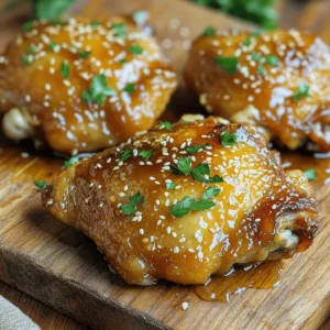 - 4 bone-in, skin-on chicken thighs - 1/2 cup honey - 4 cloves garlic, minced - 2 tablespoons soy sauce (low-sodium) - 1 tablespoon apple cider vinegar - 1 teaspoon fresh ginger, grated - Salt and pepper to taste - 2 tablespoons sesame oil The star of this dish is the bone-in, skin-on chicken thighs. They stay juicy and tender, giving a nice texture. The honey and garlic mixture adds both sweetness and depth. Soy sauce and vinegar balance this with a savory kick. - Fresh parsley - Sesame seeds After baking, I love to sprinkle fresh parsley and sesame seeds on top. They add color and a bit of crunch. - Salt and pepper - Sesame oil Having salt and pepper is essential for flavor. Sesame oil enhances the dish and gives it a lovely aroma. You can find these staples in almost any kitchen. Check out the Full Recipe for all the steps to make this tasty meal! Start by whisking together four key ingredients. Use a mixing bowl to combine 1/2 cup honey, 4 minced garlic cloves, 2 tablespoons soy sauce, and 1 tablespoon apple cider vinegar. This mix creates a sweet and tangy marinade. The honey gives a nice glaze, while garlic adds depth. It’s simple, but it packs a punch for flavor. Next, you need to marinate the chicken. Place the 4 bone-in, skin-on chicken thighs in a large resealable bag or a container. Pour the marinade over them, ensuring they are evenly coated. Seal the bag or container tightly. For the best taste, let the chicken marinate in the fridge for at least 1 hour, but 4 hours works great for more flavor. Now, let’s cook! Preheat your oven to 400°F (200°C). In a large oven-safe skillet, heat 2 tablespoons of sesame oil over medium-high heat. Once it’s hot, take the chicken out of the marinade, but keep the marinade for later. Place the chicken skin-side down in the skillet. Sear for 5-6 minutes until the skin is golden and crispy. After searing, flip the chicken over. Pour the reserved marinade over the top. Transfer the skillet to the oven and bake for 25-30 minutes. You want the chicken to reach an internal temperature of 165°F (75°C). For an extra touch, you can broil it for 2-3 minutes to caramelize the sauce. Just watch closely to avoid burning. Let the chicken rest for 5 minutes before serving. It’s a beautiful dish, and you can find the full recipe here. For the best taste, marinate the chicken for at least one hour. However, four hours gives it a richer flavor. Skin-on chicken thighs are vital. The skin keeps the meat juicy and adds a nice crunch when cooked. A meat thermometer is your best friend. Aim for an internal temperature of 165°F (75°C). This ensures the chicken is safe to eat and perfectly cooked. To get crispy skin, sear the thighs skin-side down first. This step locks in moisture and makes the skin golden brown. To enhance the sauce, caramelize the glaze. This step adds depth and flavor. Pour the reserved marinade over the chicken while it bakes. If you want to tweak the taste, adjust the sweetness and saltiness. You can add more honey for sweetness or soy sauce for saltiness. For the full recipe, check out the recipe section above. {{image_2}} You can switch up the sweetener in this recipe. Maple syrup or agave can replace honey. Each option gives a unique taste. If you want a different protein, try chicken breast or tofu. Both options still soak up that tasty marinade. Want some heat? Add red pepper flakes or chili paste for spice. For a fresh twist, mix in herbs like thyme or rosemary. These extras can elevate your dish and make it more exciting. Try slow cooking for a tender meal. Just place the marinated chicken in a slow cooker. Cook on low for 6-8 hours for juicy results. If it’s summer, grilling is a great option. Preheat your grill and cook the chicken over medium heat. This method gives a smoky flavor that pairs well with the honey garlic sauce. For more details on how to make Honey Garlic Chicken Thighs, check out the Full Recipe. After you enjoy your honey garlic chicken thighs, store leftovers in an airtight container. This keeps them fresh and safe. Make sure to cool the chicken to room temperature first. Then, refrigerate. Leftovers last up to 3 days. I always label the container with the date for easy tracking. For longer storage, you can freeze the chicken. Place the cooled chicken in a freezer-safe bag. Squeeze out the air to prevent freezer burn. This way, the chicken stays tasty. You can freeze it for up to 3 months. When ready to use, thaw it in the fridge overnight. This keeps the chicken safe and helps maintain flavor. When reheating, use the oven for the best results. Preheat to 350°F (175°C). Place the chicken in a baking dish, covered with foil. This keeps moisture in and prevents drying. Heat for about 20 minutes or until warm. You can also microwave, but it may not keep the crispy skin as well. Enjoy your meal again with all its sweet and sticky goodness! Yes, you can use boneless chicken thighs. They cook faster than bone-in thighs. When using boneless thighs, reduce the cooking time to about 20-25 minutes. Always check the internal temperature to ensure they reach 165°F (75°C). You have many options for side dishes. Here are some great choices: - Steamed rice - Roasted vegetables - Mashed potatoes - Green salad - Garlic bread These sides complement the sweet and savory notes of the chicken. Feel free to mix and match based on your taste. To check if chicken is done, use a meat thermometer. Insert it into the thickest part of the thigh. The safe internal temperature is 165°F (75°C). This ensures the chicken is cooked and safe to eat. Always let it rest for a few minutes after cooking to keep it juicy. You now have a great recipe for Honey Garlic Chicken Thighs. We covered the key ingredients, from chicken to the honey and garlic mix. The steps were simple: marinating, searing, and baking. I shared tips for the best flavor and cooking methods. You learned about possible variations and storage tips for leftovers. Whether you follow the recipe exactly or make it your own, this dish will impress. Enjoy the cooking journey and the delicious results!