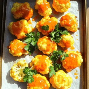 To make Buffalo Cauliflower Bites, you need some key ingredients. Here’s a quick list for you: - 1 large head of cauliflower, cut into bite-sized florets - 1 cup all-purpose flour (or gluten-free flour) - 1 cup unsweetened plant milk (like almond or oat milk) - 1 teaspoon garlic powder - 1 teaspoon onion powder - 1 teaspoon paprika - 1/2 teaspoon cayenne pepper (adjust for spice level) - Salt and pepper to taste - 1 cup buffalo sauce (store-bought or homemade) - 1 tablespoon olive oil - Fresh parsley for garnish (optional) These ingredients work together to create tasty bites. The cauliflower acts as the main star. The flour and plant milk form a light batter. The spices add flavor and a kick. You can also use optional ingredients to boost the flavor. Try adding: - A dash of smoked paprika for a deeper taste - A sprinkle of nutritional yeast for a cheesy flavor - Fresh herbs like thyme or oregano for an earthy touch These extras can enhance your Buffalo Cauliflower Bites. Experimenting with flavors keeps things fun and exciting. Here’s the nutritional breakdown per serving (about 4 bites): - Calories: 150 - Protein: 5 grams - Fat: 7 grams - Carbohydrates: 18 grams - Fiber: 3 grams Buffalo Cauliflower Bites are a healthier option compared to traditional buffalo wings. They pack flavor without the extra calories. They are also rich in nutrients, thanks to the cauliflower. Eating them makes you feel good about your choices. For the complete recipe, check out the Full Recipe section above! Start by washing the cauliflower. Make sure to remove any dirt or debris. Cut it into bite-sized florets. This size helps them cook evenly. Aim for pieces that are about one to two inches. Larger pieces may not cook through, while smaller ones may burn. Once cut, set them aside. In a large bowl, mix the flour and plant milk. You want a smooth batter, so whisk it well. Add garlic powder, onion powder, paprika, cayenne pepper, salt, and pepper. This mix adds great flavor. The batter should be thick enough to coat the florets, but not too thick. If it feels too thick, add a splash more milk. Preheat your oven to 450°F (232°C). Line a baking sheet with parchment paper for easy cleanup. Dip each cauliflower floret in the batter. Make sure each piece is fully coated. Place them in a single layer on the baking sheet. Bake for 20-25 minutes, flipping them halfway. They should look golden and crispy. While baking, mix the buffalo sauce and olive oil in a small bowl. This combo helps balance the heat. After the initial bake, drizzle this sauce over the florets. Toss gently to coat them evenly. Return to the oven for another 10-15 minutes. You want the sauce to caramelize slightly. Once done, let the bites cool for a couple of minutes. Garnish with fresh parsley if you want. Now, your buffalo cauliflower bites are ready to enjoy. For more detailed instructions, check the Full Recipe. To get that perfect crispiness, you need to follow a few steps. First, preheat your oven to 450°F (232°C). This high heat helps the batter turn golden and crispy. Next, make sure to coat each cauliflower floret well in the batter. A good coat keeps moisture in and helps the outside crisp up. When you bake them, place the florets in a single layer on your baking sheet. Crowding them can trap steam, which makes them soggy. Flip them halfway through baking to ensure even crispness on both sides. For extra crunch, try adding a bit of cornstarch to the batter. Buffalo sauce brings the heat. If you want a milder flavor, reduce the cayenne pepper in the batter. You can also use less buffalo sauce when coating. Start with half the amount and taste before adding more. For those who love heat, try adding more cayenne or use a hotter sauce. Mixing different hot sauces can create unique flavors. Just remember to taste as you go along! Here are some tools that can help you make the best Buffalo Cauliflower Bites: - Baking Sheet: A sturdy baking sheet helps with even cooking. - Parchment Paper: This keeps the bites from sticking and makes cleanup easy. - Mixing Bowls: Use one for the batter and another for tossing the florets. - Whisk: A whisk helps you mix the batter smoothly. - Tongs: Tongs make it easy to flip the florets without breaking them. These tools will make your cooking experience smoother and more enjoyable. For the full recipe, refer back to the main article. {{image_2}} You can easily make these bites vegan. Use plant milk and gluten-free flour. This keeps the recipe tasty and plant-based. The batter still stays rich and crispy. Just follow the same steps in the Full Recipe, and you’ll have a vegan treat everyone can enjoy. Buffalo sauce is classic, but feel free to experiment. Try barbecue sauce for a sweet twist. Hot honey can add a sweet heat. You might even love a garlic parmesan sauce. These options keep your meals fresh and exciting. Just coat the baked cauliflower in any sauce you prefer. To make these bites gluten-free, swap regular flour for gluten-free flour. There are many options, like almond or chickpea flour. They work great and keep the texture crispy. The sauce remains the same, so no need to change that part. Enjoy your gluten-free Buffalo Cauliflower Bites without missing out! After you enjoy your Buffalo Cauliflower Bites, you may have some left. To keep them fresh, let them cool completely. Place them in an airtight container. Store in the fridge for up to three days. This helps keep their flavor and texture. When you’re ready to eat the leftovers, reheating is key. Preheat your oven to 350°F (175°C). Spread the cauliflower bites on a baking sheet. Heat them for about 10-15 minutes. This method keeps them crispy. You can also use an air fryer at 350°F (175°C) for 5-7 minutes. You can freeze Buffalo Cauliflower Bites for later enjoyment. First, let them cool completely. Arrange them in a single layer on a baking sheet. Freeze them for about an hour until solid. Then, transfer them to a freezer-safe bag. They can last up to three months in the freezer. When you’re ready to eat, bake them straight from the freezer. Just add a few extra minutes to the cooking time. Enjoy your crispy treat anytime! For the full recipe, check out the [Full Recipe]. Yes, you can prepare Buffalo Cauliflower Bites ahead of time. I recommend baking them first. After baking, let them cool. Then, store them in an airtight container in the fridge. You can make these bites a day in advance. When you're ready to eat, just reheat them in the oven. This keeps them crispy. Making homemade buffalo sauce is simple. You need just a few ingredients. Start with 1 cup of hot sauce. Add 1/2 cup of melted butter. Mix in 1 tablespoon of vinegar and a dash of garlic powder. Adjust the flavor to your liking. If you want less heat, use less hot sauce. This sauce gives a perfect kick to your bites! There are many great ways to serve Buffalo Cauliflower Bites. Here are some ideas: - Pair them with ranch or blue cheese dressing. - Serve with fresh veggies like celery and carrots. - Add them to a salad for extra flavor. - Use them as a topping for nachos. - Try them in a wrap with lettuce and sauce. These ideas will make your Buffalo Cauliflower Bites even more fun! For the complete recipe, check out the Full Recipe. In this article, I covered how to make Buffalo Cauliflower Bites. We explored key ingredients, preparation steps, and tips for crispiness. I also shared fun variations and helpful storage info. These bites are a tasty snack for any occasion. Enjoy them with friends, or as a healthy treat. Now you can whip up these flavorful bites with ease! Happy cooking!