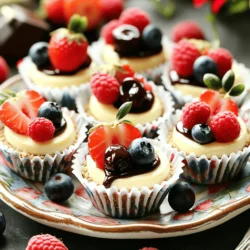 Gathering your ingredients is the first step to making no-bake cheesecake bites. Here’s what you need: - 1 cup cream cheese, softened - 1/2 cup Greek yogurt - 1/4 cup powdered sugar - 1 teaspoon vanilla extract - 1 cup graham cracker crumbs - 4 tablespoons unsalted butter, melted - Fresh berries for topping - Optional toppings: chocolate or caramel sauce These ingredients create a creamy, rich filling and a sweet crust. The cream cheese and Greek yogurt give your bites a smooth texture. The powdered sugar adds just the right amount of sweetness. The graham cracker crumbs, mixed with melted butter, form a tasty crust. It’s the perfect base for the cheesecake filling. Fresh berries on top add a pop of color and flavor. Feel free to get creative with the toppings! You can drizzle chocolate or caramel sauce for a fun twist. Each ingredient plays a key role in making these treats easy and delicious. For the full recipe, check the complete guide. Enjoy the process! To make no-bake cheesecake bites, follow these simple steps. 1. Combine cream cheese, Greek yogurt, powdered sugar, and vanilla extract. In a mixing bowl, add 1 cup of softened cream cheese, 1/2 cup of Greek yogurt, 1/4 cup of powdered sugar, and 1 teaspoon of vanilla extract. Use an electric mixer to blend until smooth and creamy. This should take about 2-3 minutes. 2. Mix graham cracker crumbs with melted butter. In another bowl, combine 1 cup of graham cracker crumbs with 4 tablespoons of melted unsalted butter. Stir until the mixture looks like wet sand. 3. Line muffin tin and press crust mixture into liners. Take a mini muffin tin and line it with mini cupcake liners. Scoop about a tablespoon of the graham cracker mix into each liner. Press it down firmly to form a crust at the bottom. 4. Fill liners with cheesecake mixture. Spoon the cheesecake filling over the crusts in each muffin liner. Fill them until they are nearly full. Use a spatula to smooth the tops. 5. Refrigerate and set. Cover the muffin tin with plastic wrap. Place it in the fridge for at least 2 hours, or until the bites are set. Once they are ready, you can enjoy these tasty treats. For the full recipe, check out the details provided above. To make the best no-bake cheesecake bites, start with cream cheese at room temperature. This step helps it mix smoothly. An electric mixer works wonders here. It gives you a creamy and smooth texture. Adjust the sweetness to your taste. Some like it sweeter, while others prefer a mild flavor. For a stunning look, arrange your cheesecake bites on a decorative platter. This makes them pop! Add fresh berries on top for extra color and freshness. They not only taste great but also look amazing. You can drizzle chocolate or caramel sauce for a sweet touch. These little details make your treats shine at any gathering. {{image_2}} You can change up the flavor of your no-bake cheesecake bites easily. Here are some fun ideas: - Add lemon zest for a citrus twist: This brightens up the flavor and adds a fresh taste. - Incorporate chocolate chips or fruit puree: These additions make each bite exciting. You can use raspberries, strawberries, or even mango for a fruity flavor. - Try different crust options: Instead of graham crackers, use crushed Oreos or nuts for a unique crust. No-bake cheesecake bites are great for many occasions. They work well for: - Parties, picnics, or dessert tables: These bites make a lovely treat that everyone will enjoy. - Pair with coffee or a refreshing beverage: They taste great with a warm drink or a chilled drink on a hot day. Feel free to explore these options and make the bites your own! For the full recipe, check out the link above. Store your no-bake cheesecake bites in an airtight container. Place them in the fridge. They will stay fresh for about five days. If you want to keep them longer, you can freeze them. To freeze, wrap each bite in plastic wrap and place them in a freezer-safe bag. They can last up to three months in the freezer. Just remember to let them thaw in the fridge before serving. You do not need to reheat these bites. Serve them chilled for the best taste. Just take them out of the fridge and enjoy! They make a great treat for parties or family gatherings. For added flair, you can drizzle chocolate or caramel sauce on top before serving. This adds extra sweetness and makes them look pretty. How long do no-bake cheesecake bites last in the fridge? No-bake cheesecake bites last about 5 days in the fridge. Keep them in an airtight container. They taste great even after a few days, but they are best when fresh. Can I make these bites ahead of time? Yes, you can make these bites a day or two ahead. Just store them in the fridge. This makes them a great option for parties or gatherings. What are the best toppings for no-bake cheesecake bites? Fresh berries, like strawberries and blueberries, are perfect toppings. You can also drizzle chocolate or caramel sauce for extra flavor. Nuts or crushed cookies work well too. Why are my cheesecake bites not setting? If your cheesecake bites are not setting, it may be due to warm ingredients. Make sure cream cheese is softened, not hot. Also, allow enough time in the fridge to chill. How can I fix a runny cheesecake mixture? If your mixture is runny, add more cream cheese or a bit of powdered sugar. Blend it well, then chill again. This will help thicken it up for better bites. You learned how to make delicious no-bake cheesecake bites using simple ingredients. The steps are easy, and with a few tips, you can ensure success. Personalize these bites with your favorite toppings and flavors. This dessert is great for any event. Store them properly to keep them fresh. Enjoy making and sharing these treats that anyone can love!