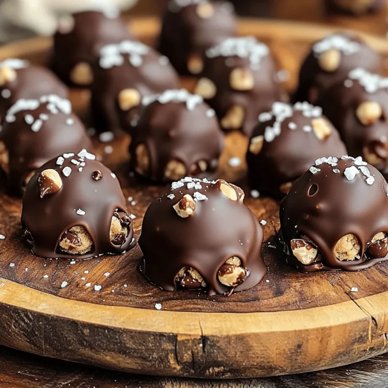 To make these yummy chocolate chip cookie dough bites, you will need: - 1 cup all-purpose flour - 1/2 cup unsalted butter, softened - 1/2 cup brown sugar, packed - 1/4 cup granulated sugar - 1 teaspoon vanilla extract - 1/4 teaspoon salt - 1/2 cup mini chocolate chips - 1/4 cup crushed walnuts (optional) - 1/2 cup dark chocolate chips (for coating) You can swap some ingredients to fit your taste. Try these: - Use coconut oil instead of butter for a dairy-free option. - Replace brown sugar with maple syrup for a different flavor. - Swap mini chocolate chips for white chocolate or peanut butter chips. - Omit walnuts if you prefer a nut-free treat. Each cookie dough bite has about: - Calories: 120 - Total Fat: 7g - Saturated Fat: 4g - Carbohydrates: 14g - Sugar: 8g - Protein: 1g This gives you a sweet treat that’s perfect for a snack! Enjoy the deliciousness without the guilt. Check out the Full Recipe for more details. First, we need to heat-treat the flour. This step makes the flour safe to eat. Spread 1 cup of all-purpose flour on a baking sheet. Bake it at 350°F for about 5 minutes. Let it cool before mixing it into the dough. Next, cream the butter and sugars. Take 1/2 cup of softened unsalted butter. Add 1/2 cup of brown sugar and 1/4 cup of granulated sugar. Use an electric mixer to blend them until the mix is light and fluffy, about 2-3 minutes. Then, mix in 1 teaspoon of vanilla extract and 1/4 teaspoon of salt. Now, combine the dry and wet ingredients. Gradually add the heat-treated flour into the butter mixture. Use a wooden spoon to mix until a dough forms. Baking flour is key for safety. Raw flour can have germs. By baking it, you can kill any harmful bacteria. Always remember to let the flour cool before using it in your recipe. This step keeps your cookie dough bites safe to eat. It’s time for the fun part! Gently fold in 1/2 cup of mini chocolate chips and 1/4 cup of crushed walnuts if you like. Scoop tablespoon-sized amounts of dough. Roll them into balls and place them on a parchment-lined baking sheet. Chill these dough balls for about 30 minutes. This will help them firm up. While they chill, melt 1/2 cup of dark chocolate chips in a microwave-safe bowl. Heat in 30-second intervals, stirring until smooth. Once the dough bites are chilled, dip each one into the melted chocolate. Make sure every bite is fully coated. Place them back on the baking sheet. Finally, put the coated bites in the fridge for about 15 minutes or until the chocolate sets. Now you have a delicious treat ready to enjoy! For more details, check the Full Recipe. When making chocolate chip cookie dough bites, avoid using raw flour. Always heat-treat it first. This helps kill germs. Another mistake is not chilling the dough. If you skip this step, your bites may lose shape. Also, be careful not to overmix the dough. This can make your bites tough instead of soft. To boost flavors, add a pinch of espresso powder to the dough. This small amount enhances the chocolate taste. You can also swap out the vanilla for almond extract. This adds a unique twist. If you enjoy nuts, try adding different kinds, like pecans or almonds. These give extra crunch and flavor too. For a fun presentation, serve bites in a mason jar. You can drizzle extra melted chocolate on top for flair. Adding a sprinkle of sea salt creates a nice contrast. Pair these treats with a glass of milk or coffee for a perfect snack. For a party, arrange them on a platter with fresh fruit. You can find the full recipe in the earlier sections to get started! {{image_2}} You can customize your cookie dough bites easily. Try adding different nuts like pecans or almonds for a new crunch. You can also mix in dried fruits, such as cranberries or raisins, for a sweet twist. If you love coconut, add some shredded coconut to the dough. These add-ins can make each bite unique and fun. The chocolate coating is not the only option. You can use white chocolate for a sweet contrast. For a more intense flavor, try dark chocolate. You can even roll the bites in crushed cookies or sprinkles for a fun look. If you want a healthier choice, consider using yogurt or a dairy-free chocolate coating. If you seek healthier treats, you can make a few swaps. Use almond flour instead of all-purpose flour for a gluten-free version. Replace butter with coconut oil or applesauce to reduce fat. You can also use maple syrup or honey instead of sugar for natural sweetness. These changes can keep the taste while making it a bit better for you. For the full recipe, check out the details above! To keep your cookie dough bites fresh, store them in an airtight container. This helps keep moisture out and preserves their taste. I like to layer parchment paper between the bites. This prevents them from sticking together. You can store them in the fridge for up to one week. If you plan to keep them longer, freezing is the way to go. Freezing cookie dough bites is easy! First, place the bites on a baking sheet in a single layer. Freeze them for about an hour until they are firm. Once frozen, transfer the bites to a freezer-safe bag or container. Be sure to label it with the date. They can last for up to three months in the freezer. When you're ready to enjoy them, just take out what you need and let them thaw in the fridge. Cookie dough bites can stay fresh in the fridge for about one week. If frozen, they last for three months. To enjoy the best flavor and texture, eat them within these time frames. Each bite will taste just as good as when you made them. For the full recipe, check the previous section. Enjoy your sweet treats! Yes, you can eat raw cookie dough, but with some care. Regular cookie dough has raw flour and eggs, which might contain harmful bacteria. In this recipe, we heat-treat the flour to kill any germs. We skip the eggs, making it safer to enjoy. You can keep these cookie dough bites in the fridge for about one week. For longer storage, freeze them. They can last up to three months in the freezer. Just make sure to store them in an airtight container to keep them fresh. The best way to melt chocolate is using a microwave or a double boiler. If you use a microwave, heat dark chocolate chips in a bowl for 30 seconds. Stir the chocolate, then heat again in short bursts until smooth. For a double boiler, place a bowl over simmering water, stirring until melted. This method prevents burning and helps keep the chocolate silky. For the full recipe, check out the steps to make these delightful treats! You learned about the key ingredients for cookie dough bites and their nutrition. We explored the steps to prepare and bake safely. Tips helped avoid common mistakes and enhanced flavors. You saw fun variations, coat options, and healthier choices. Lastly, we discussed how to store them for lasting freshness. These cookie dough bites offer joy and creativity in your kitchen. Enjoy making them!