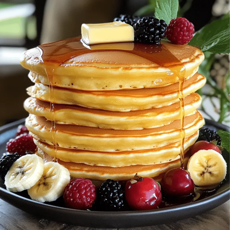 To make fluffy Japanese pancakes, you need some key ingredients. Here’s what you’ll need: - 1 cup all-purpose flour - 2 tablespoons sugar - 1 tablespoon baking powder - 1/4 teaspoon salt - 1/2 cup milk (warm) - 2 large eggs, separated - 1/2 teaspoon vanilla extract - 1 tablespoon vegetable oil (for cooking) - Butter, for serving - Maple syrup, for drizzling - Fresh fruit (such as berries or banana slices) for garnish These ingredients work together to create a light, airy texture. The egg whites are especially important. They provide the lift that makes these pancakes rise. While the pancakes are delicious on their own, toppings can enhance their flavor. Consider using: - Whipped cream - Sliced fruits like strawberries or kiwi - Chocolate sauce - Nuts or granola These options add flavor and make your pancakes look beautiful. You can mix and match to suit your taste. When picking your ingredients, quality matters. Here are some tips: - Flour: Choose all-purpose flour for the best results. - Sugar: Use granulated sugar for sweetness. Avoid brown sugar; it changes the texture. - Eggs: Fresh eggs give the best flavor and fluffiness. - Milk: Warm milk helps the batter mix better. - Vanilla Extract: Use pure vanilla for the best taste; it adds a lovely aroma. Selecting high-quality ingredients ensures your pancakes turn out amazing. Always check expiration dates and choose organic products when possible. If you're ready to cook, refer to the Full Recipe for guidance on making these delightful pancakes. To make fluffy Japanese pancakes, gather your ingredients. You need flour, sugar, baking powder, salt, milk, eggs, vanilla, vegetable oil, butter, syrup, and fruit. This recipe is simple but requires some care. I recommend measuring all ingredients before you start. This helps keep the process smooth and fun. 1. Mix Dry Ingredients: In a bowl, whisk together 1 cup of flour, 2 tablespoons of sugar, 1 tablespoon of baking powder, and 1/4 teaspoon of salt. Make sure everything blends well. 2. Mix Wet Ingredients: In another bowl, mix 1/2 cup of warm milk, 2 egg yolks, and 1/2 teaspoon of vanilla extract. Pour this into the dry mix. Stir gently until just combined. Remember, some lumps are fine. 3. Beat Egg Whites: In a clean bowl, beat 2 egg whites until stiff peaks form. This step makes your pancakes light and fluffy. It’s very important to get this right. 4. Combine Mixtures: Carefully fold the beaten egg whites into the batter in three parts. Be gentle so you don’t lose the air. The batter should look light and airy. 5. Heat the Skillet: Preheat a non-stick skillet on low heat and lightly grease it with vegetable oil. 6. Cook the Pancakes: Use a 1/4 cup measuring cup to scoop the batter onto the skillet. You can stack the batter for taller pancakes. 7. Cover and Cook: Cover the skillet with a lid. Cook for about 4-5 minutes on each side until golden brown. If they are thick, cook longer. 8. Keep Warm: Once cooked, place the pancakes in a low oven to keep warm while you cook the rest. 9. Serve: Stack the pancakes high and top them with butter, syrup, and fresh fruit. Flipping pancakes can be tricky. Use a thin spatula to slide under the pancake. Make sure to flip gently to keep them fluffy. If they stick, check your skillet temperature. Cooking on low heat helps prevent burning and keeps them soft. Enjoy your fluffy Japanese pancakes! For the full recipe, check the earlier section. To get that light and airy texture, whisk your egg whites until they form stiff peaks. This step is key! Fold the whites into the batter gently. You want to keep as much air in as possible. Also, use warm milk. It helps the batter mix well and rise nicely. First, don’t overmix your batter. Some lumps are okay. Overmixing makes the pancakes tough. Second, avoid high heat. Cooking on low heat cooks them evenly and keeps them fluffy. Lastly, be patient when cooking. Wait for a good golden brown color before flipping. Use a non-stick skillet for easy cooking. A lid is important too; it traps steam and helps the pancakes rise. A spatula is needed for flipping. A measuring cup is also helpful for portioning the batter. For the best results, use a whisk for the egg whites and a mixing bowl for the batter. You can find the full recipe for these tips in the Full Recipe section above. {{image_2}} You can change the flavor of your fluffy pancakes easily. To make chocolate pancakes, add 2 tablespoons of cocoa powder to your dry mix. For matcha pancakes, mix in 1-2 teaspoons of matcha powder. Both options give a fun twist to the classic taste. You can also add spices like cinnamon or nutmeg for extra warmth. Topping your pancakes can be just as fun. Try fresh berries like strawberries, blueberries, or raspberries for a fruity burst. Sliced bananas and a sprinkle of nuts add crunch. For a sweet touch, drizzle whipped cream or chocolate sauce on top. You can also add a dollop of yogurt for creaminess. The toppings can change with the seasons, so get creative! Fluffy Japanese pancakes can fit any occasion. For breakfast, stack them high and serve with butter and maple syrup. At brunch, pair them with coffee or tea. For dessert, serve with ice cream and hot fudge. You can even make mini pancakes for kids’ parties. They love the fun, fluffy shapes. These pancakes are a treat for any meal or celebration! After enjoying your Fluffy Japanese Pancakes, you may have some left. To store them, let them cool down first. Place the pancakes in an airtight container. You can stack them with parchment paper in between. This keeps them from sticking. Store the container in the fridge. They will stay fresh for up to three days. When you are ready to eat your leftover pancakes, a few simple steps will help. You can use the microwave or the stovetop. For the microwave, place the pancakes on a plate. Heat them for 20 to 30 seconds. Check to see if they are warm enough. If using the stovetop, add a little butter to a pan. Heat the pancakes over low heat for a few minutes on each side. This keeps them soft and tasty. If you want to save pancakes for later, freezing is a great option. First, let them cool completely. Then, layer them with parchment paper in a freezer-safe bag. Seal the bag tightly to avoid air. You can freeze them for up to two months. When you want to eat them, just thaw in the fridge overnight. Reheat as described above for the best results. Enjoy your Fluffy Japanese Pancakes anytime! Fluffy Japanese pancakes are taller and softer than regular ones. They use whipped egg whites. This method creates a light and airy texture. Regular pancakes mix all ingredients together. The Japanese version focuses on separating the eggs. This makes them rise beautifully when cooked. Yes, you can! Use gluten-free flour instead of all-purpose flour. Look for a blend that works well in baking. Check the package for best results. You might also need to adjust the baking powder. This ensures the pancakes stay fluffy and rise properly. To avoid sticking, use a non-stick skillet. Preheat it on low heat. Add a small amount of vegetable oil before cooking. Wipe out any excess oil with a paper towel. This helps create a smooth cooking surface. Make sure the pan is hot enough before adding the batter. I love serving these pancakes with a pat of butter on top. Drizzle warm maple syrup over them for sweetness. Fresh fruit like berries or banana slices adds color and flavor. You can also sprinkle some powdered sugar for a nice touch. For a twist, try adding whipped cream or chocolate sauce. Enjoy these pancakes stacked high for a fun presentation! For the full recipe, check out the [Full Recipe]. Fluffy Japanese pancakes are a treat you can enjoy anytime. We covered essential ingredients and tips to achieve that perfect fluffy texture. Following the steps ensures you get it right every time. Remember to experiment with various flavors and toppings to make them truly yours. By storing and reheating properly, you can enjoy leftovers without losing quality. With the right knowledge and practice, you can impress anyone with your pancake skills. Dive in and make these pancakes a new favorite!