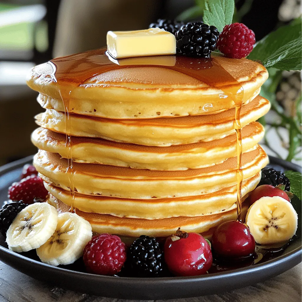 To make fluffy Japanese pancakes, you need some key ingredients. Here’s what you’ll need: - 1 cup all-purpose flour - 2 tablespoons sugar - 1 tablespoon baking powder - 1/4 teaspoon salt - 1/2 cup milk (warm) - 2 large eggs, separated - 1/2 teaspoon vanilla extract - 1 tablespoon vegetable oil (for cooking) - Butter, for serving - Maple syrup, for drizzling - Fresh fruit (such as berries or banana slices) for garnish These ingredients work together to create a light, airy texture. The egg whites are especially important. They provide the lift that makes these pancakes rise. While the pancakes are delicious on their own, toppings can enhance their flavor. Consider using: - Whipped cream - Sliced fruits like strawberries or kiwi - Chocolate sauce - Nuts or granola These options add flavor and make your pancakes look beautiful. You can mix and match to suit your taste. When picking your ingredients, quality matters. Here are some tips: - Flour: Choose all-purpose flour for the best results. - Sugar: Use granulated sugar for sweetness. Avoid brown sugar; it changes the texture. - Eggs: Fresh eggs give the best flavor and fluffiness. - Milk: Warm milk helps the batter mix better. - Vanilla Extract: Use pure vanilla for the best taste; it adds a lovely aroma. Selecting high-quality ingredients ensures your pancakes turn out amazing. Always check expiration dates and choose organic products when possible. If you're ready to cook, refer to the Full Recipe for guidance on making these delightful pancakes. To make fluffy Japanese pancakes, gather your ingredients. You need flour, sugar, baking powder, salt, milk, eggs, vanilla, vegetable oil, butter, syrup, and fruit. This recipe is simple but requires some care. I recommend measuring all ingredients before you start. This helps keep the process smooth and fun. 1. Mix Dry Ingredients: In a bowl, whisk together 1 cup of flour, 2 tablespoons of sugar, 1 tablespoon of baking powder, and 1/4 teaspoon of salt. Make sure everything blends well. 2. Mix Wet Ingredients: In another bowl, mix 1/2 cup of warm milk, 2 egg yolks, and 1/2 teaspoon of vanilla extract. Pour this into the dry mix. Stir gently until just combined. Remember, some lumps are fine. 3. Beat Egg Whites: In a clean bowl, beat 2 egg whites until stiff peaks form. This step makes your pancakes light and fluffy. It’s very important to get this right. 4. Combine Mixtures: Carefully fold the beaten egg whites into the batter in three parts. Be gentle so you don’t lose the air. The batter should look light and airy. 5. Heat the Skillet: Preheat a non-stick skillet on low heat and lightly grease it with vegetable oil. 6. Cook the Pancakes: Use a 1/4 cup measuring cup to scoop the batter onto the skillet. You can stack the batter for taller pancakes. 7. Cover and Cook: Cover the skillet with a lid. Cook for about 4-5 minutes on each side until golden brown. If they are thick, cook longer. 8. Keep Warm: Once cooked, place the pancakes in a low oven to keep warm while you cook the rest. 9. Serve: Stack the pancakes high and top them with butter, syrup, and fresh fruit. Flipping pancakes can be tricky. Use a thin spatula to slide under the pancake. Make sure to flip gently to keep them fluffy. If they stick, check your skillet temperature. Cooking on low heat helps prevent burning and keeps them soft. Enjoy your fluffy Japanese pancakes! For the full recipe, check the earlier section. To get that light and airy texture, whisk your egg whites until they form stiff peaks. This step is key! Fold the whites into the batter gently. You want to keep as much air in as possible. Also, use warm milk. It helps the batter mix well and rise nicely. First, don’t overmix your batter. Some lumps are okay. Overmixing makes the pancakes tough. Second, avoid high heat. Cooking on low heat cooks them evenly and keeps them fluffy. Lastly, be patient when cooking. Wait for a good golden brown color before flipping. Use a non-stick skillet for easy cooking. A lid is important too; it traps steam and helps the pancakes rise. A spatula is needed for flipping. A measuring cup is also helpful for portioning the batter. For the best results, use a whisk for the egg whites and a mixing bowl for the batter. You can find the full recipe for these tips in the Full Recipe section above. {{image_2}} You can change the flavor of your fluffy pancakes easily. To make chocolate pancakes, add 2 tablespoons of cocoa powder to your dry mix. For matcha pancakes, mix in 1-2 teaspoons of matcha powder. Both options give a fun twist to the classic taste. You can also add spices like cinnamon or nutmeg for extra warmth. Topping your pancakes can be just as fun. Try fresh berries like strawberries, blueberries, or raspberries for a fruity burst. Sliced bananas and a sprinkle of nuts add crunch. For a sweet touch, drizzle whipped cream or chocolate sauce on top. You can also add a dollop of yogurt for creaminess. The toppings can change with the seasons, so get creative! Fluffy Japanese pancakes can fit any occasion. For breakfast, stack them high and serve with butter and maple syrup. At brunch, pair them with coffee or tea. For dessert, serve with ice cream and hot fudge. You can even make mini pancakes for kids’ parties. They love the fun, fluffy shapes. These pancakes are a treat for any meal or celebration! After enjoying your Fluffy Japanese Pancakes, you may have some left. To store them, let them cool down first. Place the pancakes in an airtight container. You can stack them with parchment paper in between. This keeps them from sticking. Store the container in the fridge. They will stay fresh for up to three days. When you are ready to eat your leftover pancakes, a few simple steps will help. You can use the microwave or the stovetop. For the microwave, place the pancakes on a plate. Heat them for 20 to 30 seconds. Check to see if they are warm enough. If using the stovetop, add a little butter to a pan. Heat the pancakes over low heat for a few minutes on each side. This keeps them soft and tasty. If you want to save pancakes for later, freezing is a great option. First, let them cool completely. Then, layer them with parchment paper in a freezer-safe bag. Seal the bag tightly to avoid air. You can freeze them for up to two months. When you want to eat them, just thaw in the fridge overnight. Reheat as described above for the best results. Enjoy your Fluffy Japanese Pancakes anytime! Fluffy Japanese pancakes are taller and softer than regular ones. They use whipped egg whites. This method creates a light and airy texture. Regular pancakes mix all ingredients together. The Japanese version focuses on separating the eggs. This makes them rise beautifully when cooked. Yes, you can! Use gluten-free flour instead of all-purpose flour. Look for a blend that works well in baking. Check the package for best results. You might also need to adjust the baking powder. This ensures the pancakes stay fluffy and rise properly. To avoid sticking, use a non-stick skillet. Preheat it on low heat. Add a small amount of vegetable oil before cooking. Wipe out any excess oil with a paper towel. This helps create a smooth cooking surface. Make sure the pan is hot enough before adding the batter. I love serving these pancakes with a pat of butter on top. Drizzle warm maple syrup over them for sweetness. Fresh fruit like berries or banana slices adds color and flavor. You can also sprinkle some powdered sugar for a nice touch. For a twist, try adding whipped cream or chocolate sauce. Enjoy these pancakes stacked high for a fun presentation! For the full recipe, check out the [Full Recipe]. Fluffy Japanese pancakes are a treat you can enjoy anytime. We covered essential ingredients and tips to achieve that perfect fluffy texture. Following the steps ensures you get it right every time. Remember to experiment with various flavors and toppings to make them truly yours. By storing and reheating properly, you can enjoy leftovers without losing quality. With the right knowledge and practice, you can impress anyone with your pancake skills. Dive in and make these pancakes a new favorite!