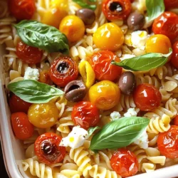 To make Baked Feta Pasta, you need the following ingredients: - 250g pasta (penne or fusilli works great) - 200g feta cheese - 1 cup cherry tomatoes, halved - 1/2 cup Kalamata olives, pitted and sliced - 4 cloves garlic, minced - 1/4 cup olive oil - 1 teaspoon dried oregano - 1 teaspoon red pepper flakes (optional for a kick) - Salt and pepper to taste - Fresh basil leaves for garnish - Zest of 1 lemon If you don’t have feta cheese, goat cheese is a great swap. It adds a tangy taste. You can also try ricotta for a creamier feel. For olives, green olives can work too. If you want a lighter option, use whole wheat pasta. You can skip the red pepper flakes if you prefer no heat. For a dairy-free version, use a plant-based cheese. Each serving of Baked Feta Pasta has about: - Calories: 450 - Protein: 12g - Carbohydrates: 55g - Fat: 20g - Fiber: 3g This dish is rich in flavor and offers a good mix of nutrients. You get carbs from the pasta, protein from the feta, and healthy fats from the olive oil and olives. Enjoy this cozy meal with friends or family. For the full recipe, check out the details above. First, set your oven to 200°C (400°F). This high heat helps roast the tomatoes well. Next, grab a large baking dish. You want enough space for all the veggies and cheese. In the baking dish, mix together the halved cherry tomatoes, sliced Kalamata olives, and minced garlic. This mix brings all the great flavors together. Pour in the olive oil and sprinkle dried oregano. If you like spice, add red pepper flakes. Season with salt and pepper. Use your hands to toss the mixture until everything is well coated. Now, take the block of feta cheese and place it in the middle of the veggie mix. Drizzle a little extra olive oil on top. Finish with the zest of one lemon for a fresh taste. While the feta and tomatoes roast, cook the pasta according to the package instructions. Aim for al dente texture, as it will finish cooking with the sauce later. Once it's done, drain the pasta and set it aside. When the baking timer goes off after about 25-30 minutes, check the dish. The tomatoes should be blistered, and the feta should look soft and golden. Carefully mash the feta and tomatoes with a fork. This creates a creamy sauce that coats the pasta perfectly. Add the cooked pasta right into the baking dish. Toss everything well, ensuring the pasta gets coated in the feta-tomato sauce. Taste and adjust the seasoning with more salt and pepper if needed. Serve the dish hot, garnished with fresh basil leaves. This adds a burst of color and flavor. Enjoy every creamy, savory bite of your baked feta pasta! You can find the full recipe for this dish to impress your guests or simply treat yourself. To get a creamy sauce, use high-quality feta cheese. Soft feta melts better and mixes well. When the feta bakes, it becomes warm and creamy. This texture helps create a rich sauce. Mix the feta with the roasted tomatoes and garlic gently. Make sure to mash them well with a fork. This step blends all the flavors together. The key is to combine the pasta and sauce right after baking. This keeps the dish creamy and delicious. One common mistake is overcooking the pasta. Always cook it al dente, so it stays firm. Another mistake is using too much oil. A little olive oil adds flavor, but too much can make the dish greasy. Avoid skipping the lemon zest; it brightens the flavors. Lastly, don’t forget to taste before serving. Adjust the seasoning with salt and pepper as needed. These small tips help make your dish perfect. For sides, serve a fresh salad with crisp greens. A simple arugula salad with lemon vinaigrette complements the pasta well. Garlic bread also pairs nicely, adding a crunchy texture. For beverages, a chilled white wine like Sauvignon Blanc works great. If you prefer non-alcoholic drinks, try sparkling water with lemon. These pairings enhance your meal, making it even more enjoyable. For the complete cooking process, check the Full Recipe. {{image_2}} You can make Baked Feta Pasta vegetarian by omitting the olives. Use more veggies instead. Zucchini, bell peppers, or spinach add great flavor and color. To make it vegan, swap feta for a plant-based cheese. Tofu or cashew cream can also work well. Both options keep the dish tasty and satisfying. Pasta shapes matter! You can use penne or fusilli as I suggest in the recipe. But feel free to try spaghetti, farfalle, or even gluten-free pasta. Each shape holds sauce differently. You might also add protein like grilled chicken or shrimp. These additions can turn this dish into a full meal. Using seasonal ingredients makes this dish even better. In spring, add asparagus or peas for freshness. Summer brings ripe tomatoes and fresh basil. In fall, roasted butternut squash adds sweetness. During winter, use kale or Brussels sprouts for a hearty touch. Adjust based on what you find at the market for the best taste! To keep your baked feta pasta fresh, store it in an airtight container. Let it cool to room temperature first. Then place it in the fridge. This dish stays tasty for about three days in the fridge. If you want to enjoy it later, you can freeze it. When you’re ready to eat the leftovers, preheat your oven to 180°C (350°F). Place the pasta in an oven-safe dish. Add a splash of olive oil to keep it moist. Cover it with foil to prevent drying. Heat for about 15-20 minutes or until it's warm. You can also reheat it in the microwave, but the oven gives it a better texture. If you want to freeze baked feta pasta, do this before baking. Assemble all the ingredients in the baking dish but do not bake. Cover the dish tightly with plastic wrap, then foil. This will keep it fresh for up to three months. When you’re ready to cook it, thaw it overnight in the fridge. Then bake it as per the full recipe instructions. Enjoy the creamy goodness even later! Penne and fusilli work best for Baked Feta Pasta. Their shapes hold sauce well. You can also try rigatoni for a heartier bite. Any pasta that cooks al dente will work great. I suggest picking a shape that you enjoy. Yes, you can make Baked Feta Pasta ahead. Prepare the dish without baking it first. Cover it tightly and store it in the fridge. When ready, bake it as the recipe states. This makes meal prep easy and tasty. To make Baked Feta Pasta gluten-free, choose gluten-free pasta. Many brands offer great options today. Just ensure it cooks to the right texture. This way, everyone can enjoy the dish without worry. Absolutely! While feta is key, other cheeses can work too. Try goat cheese for a tangy twist. Cream cheese adds creaminess, while mozzarella makes it melty. Each will give a different flavor, so experiment and find your favorite. To boost flavor, add fresh herbs like basil or parsley. A splash of lemon juice brightens the dish too. For some heat, include red pepper flakes. You can also roast garlic for a sweeter taste. Try these ideas to take your dish to the next level! For more details on making this comforting dish, check out the Full Recipe. We covered the key ingredients and steps to make Baked Feta Pasta. You learned how to combine flavors for a creamy sauce and avoid common mistakes. I offered helpful tips for storage and meal prep. This dish is simple and fun, with many variations to explore. Use fresh ingredients or try new pasta shapes to keep it exciting. Enjoy this easy recipe and make it your own each time. Cook, share, and savor every bite!