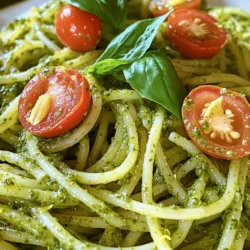 - 2 cups fresh basil leaves - 2 cloves garlic - Zest and juice of 1 lemon - Cherry tomatoes, halved (for garnish) - Fresh basil leaves (for garnish) - 1/2 cup pine nuts (toasted) - 1/2 cup extra virgin olive oil - 1/2 cup grated Parmesan cheese - Salt and pepper to taste - 12 oz spaghetti or your choice of pasta To make Lemon Basil Pesto Pasta, gather fresh ingredients first. You need bright green basil leaves. The garlic adds a nice kick. Zesting and juicing the lemon gives a fresh taste. For garnishing, cherry tomatoes add color and sweetness. Don't forget extra basil leaves for that pop of green. Next, check your pantry for essentials. Pine nuts provide a nutty flavor when toasted. Extra virgin olive oil binds everything together and adds richness. Grated Parmesan cheese brings a savory depth. Finally, salt and pepper enhance all the flavors. Select 12 ounces of spaghetti or your favorite pasta for this dish. This recipe is simple yet satisfying. You can find the full recipe to guide you through the process. To start, gather your ingredients. You need fresh basil leaves, toasted pine nuts, garlic, lemon zest, and lemon juice. Place all these into a food processor. Pulse the mixture until it is coarsely chopped. This will form the base of your pesto. Next, keep the food processor running. Slowly drizzle in the olive oil. This adds richness and creaminess to your pesto. Blend until the mixture is smooth and well combined. Now it's time to add the grated Parmesan cheese. Toss it in and blend again. Taste your pesto and season with salt and pepper. This step ensures your pesto has the right flavor. In a large pot, bring salted water to a boil. Add the pasta and cook until it is al dente. This usually takes about 8 to 10 minutes. Remember to reserve about one cup of the pasta water before draining. This water is key for adjusting your pesto later. In a large bowl, add your drained pasta. Pour in the pesto and toss well. If the mixture seems too thick, add the reserved pasta water a little at a time. This will help you reach the right consistency. To serve, plate your pasta beautifully. Garnish with halved cherry tomatoes and fresh basil leaves. This adds color and freshness to your dish, making it more appealing. Enjoy your Lemon Basil Pesto Pasta for a tasty and simple meal! For the complete recipe, check out the Full Recipe section. To get creamy pesto, adjust the olive oil. Start with a half cup and add more if needed. This makes the sauce smooth and rich. When you mix the pesto with pasta, use some pasta cooking water. This starchy water helps blend everything perfectly. Add it little by little until you reach the right texture. For pesto dishes, spaghetti is a great choice. Other good options include fettuccine and penne. Each pasta shape has a unique cook time. Check the package for the best cooking time. It's key to cook the pasta until it's al dente. This means it's firm yet tender, which is perfect for holding the sauce. To keep your pesto bright green, store it properly. Use an airtight container and cover it with a thin layer of olive oil. This prevents air from reaching it. If you don’t use all the pesto, it will stay fresh longer this way. Enjoy your Lemon Basil Pesto Pasta with vibrant colors and fresh taste by following these tips! {{image_2}} You can switch pine nuts for walnuts or almonds. Walnuts give a rich, earthy taste. Almonds add sweetness and crunch. Both options work well in pesto. Toast them lightly for more flavor. Just blend them like you would with pine nuts. If you need a dairy-free pesto, try vegan cheese. Nutritional yeast makes a great option. It adds a cheesy flavor without dairy. You can also use cashew cream for creaminess. Blend the cheese until smooth for the best texture. Adding proteins can make your Lemon Basil Pesto Pasta heartier. Grilled chicken or shrimp are excellent choices. They absorb the pesto flavor well. Just cook them separately, then mix them in. This step elevates your dish and adds more nutrients. To store leftover Lemon Basil Pesto Pasta, place it in an airtight container. Make sure the lid seals well to keep out air. The pasta will stay fresh for up to three days in the fridge. If you see any moisture, dab it with a paper towel before sealing. To keep the flavors bright, you can drizzle a little olive oil on top before closing the lid. You can freeze both the pesto and the cooked pasta. For the pesto, spoon it into ice cube trays. This way, you can use small amounts later. Once frozen, pop the cubes out and put them in a freezer bag. They can last up to three months. For cooked pasta, let it cool completely before packing it into a freezer-safe bag. Squeeze out as much air as you can to prevent freezer burn. When you're ready to eat, reheat the pasta gently. Add a splash of water or olive oil to a pan. This will help bring back moisture. Heat it on low, stirring often. If you freeze the pesto, let it thaw in the fridge overnight. Then, mix it in with the reheated pasta. This keeps the taste fresh and the texture nice. Enjoy your meal just as it was made! To make this dish vegan, skip the Parmesan cheese. You can use a dairy-free cheese instead. Nutritional yeast also works well for a cheesy flavor. Blend it into your pesto for added depth. Yes, you can use store-bought pesto to save time. However, making it fresh gives you better flavor. Store-bought options often have preservatives, which can change the taste. Try to find a natural brand for the best result. You can serve Lemon Basil Pesto Pasta with grilled chicken or shrimp for protein. Pair it with a fresh salad for a complete meal. Garlic bread on the side is a great option too. Homemade pesto lasts about one week in the fridge. Store it in an airtight container. You can also cover the surface with a thin layer of olive oil to keep it fresh longer. Yes, you can use other herbs like parsley or cilantro. Each herb will change the flavor. You can also mix herbs for a unique twist on the classic recipe. For a substitute, try using nutritional yeast for a cheesy flavor. You can also use vegan cheese, cashews, or hemp seeds. Each option gives a different texture and taste, so choose what you like best. For the complete recipe, check out the Full Recipe section. In this post, we explored how to make a simple Lemon Basil Pesto Pasta. We discussed fresh ingredients like basil, garlic, and lemon, as well as essential pantry items like pine nuts and Parmesan cheese. I shared step-by-step instructions, from preparing the pesto to plating the dish. You learned about tips for consistency and storage options. Now, you can enjoy a delicious meal while customizing it to your taste. Try different nuts or cheese for variety. Enjoy your cooking adventure!