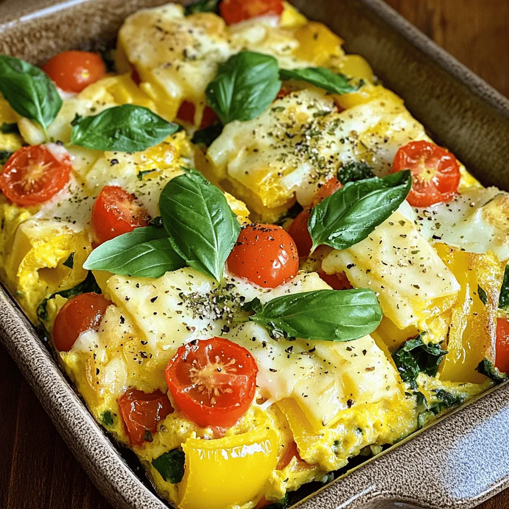 - 6 large eggs - 1 cup milk (or dairy-free alternative) - 1 cup bell peppers, diced - 1 cup fresh spinach, roughly chopped - 1/2 cup cherry tomatoes, halved - 1/2 cup onion, diced - 1 cup shredded cheese (cheddar or feta) - 2 tablespoons olive oil - Salt and pepper to taste - 1 teaspoon dried oregano - Fresh basil leaves for garnish To create a great oven-baked frittata, you only need these main ingredients. Eggs serve as the base and give it structure. Milk adds creaminess and helps the frittata rise. The bell peppers and spinach bring color and nutrition. Cherry tomatoes add a burst of sweetness. Onions give a nice flavor boost. Cheese adds richness and depth. - Additional vegetables (zucchini, mushrooms) - Different cheese options (goat cheese, mozzarella) - Protein additions (cooked bacon, sausage) Feel free to change things up! You can add more veggies like zucchini or mushrooms. If you love cheese, try goat cheese or mozzarella. Want some protein? Add cooked bacon or sausage for extra flavor. - 9x13 inch baking dish - Large mixing bowl - Whisk - Skillet Make sure you have a 9x13 inch baking dish for the frittata. You will also need a large mixing bowl to blend the ingredients. A whisk helps combine the eggs and milk well. A skillet is great for cooking the veggies before adding them to the dish. For the full recipe, check out the Baked Veggie Delight Frittata. Enjoy cooking! - Preheat the oven to 375°F (190°C). - Grease the baking dish with olive oil. - In a large bowl, whisk together eggs and milk. Add salt, pepper, and oregano. - Heat olive oil in a skillet. Sauté onions and bell peppers until translucent. This takes about 4-5 minutes. - Add spinach to the skillet and cook until it wilts, about 2 minutes. - Spread the sautéed vegetables evenly in the baking dish. - Pour the egg mixture over the vegetables. Stir in cherry tomatoes and cheese gently. - Place the dish in the oven. Bake for 25-30 minutes until set and golden. - Remove from the oven and cool for a few minutes. Slice into squares for serving. - Garnish with fresh basil leaves before enjoying. For more details, check the Full Recipe for all the steps! To perfect your frittata, stir the mixture gently before baking. This ensures even cooking. A well-stirred frittata will rise nicely and cook through without any soggy spots. Once baked, let it cool for a few minutes. This cooling time helps you slice it easily into perfect pieces. You can enhance the flavor of your frittata by using fresh herbs like basil or parsley. Fresh herbs add a bright taste. You can also experiment with spices such as paprika or cumin for a warm kick. These small additions change the dish from good to great! One common mistake is overbaking the frittata. This can lead to a dry texture. Keep an eye on it! Remove it from the oven once it is set. Another mistake is not greasing the dish properly. A well-greased dish helps the frittata slide out easily. Avoid these missteps to enjoy a perfect frittata every time. For the full recipe, check out the Baked Veggie Delight Frittata. {{image_2}} Frittatas are fun to customize. You can change the flavors and ingredients based on your taste. Here are some great variations to try! - Meat Lover’s Frittata: Add crispy bacon and savory sausage for a hearty meal. This combo adds great flavor and protein. - Mediterranean Frittata: Toss in olives and feta cheese. This mix gives a fresh and tangy taste. Perfect for those who love Mediterranean flavors. - Gluten-Free Variations: Frittatas are naturally gluten-free. You can enjoy them without worry. Just stick with fresh veggies and meats. - Vegan Frittata Alternatives: Use chickpea flour instead of eggs. Mix it with water to create a batter. Add your favorite veggies for a tasty vegan option. - Spring Frittata: Use fresh asparagus and sweet peas. These bright veggies bring life to your dish during springtime. - Fall Frittata: Incorporate pumpkin and sage for a warm, cozy flavor. This combo fits perfectly with cooler weather. These variations keep your frittata exciting and delicious. You can find the full recipe to get started! To store your leftover frittata, let it cool first. Cut it into slices for easy storage. Place the slices in an airtight container. This keeps the frittata fresh and tasty. Use a container that fits well in your fridge. Glass or plastic containers work great. You can reheat your frittata in two ways: oven or microwave. For the oven, preheat it to 350°F (175°C). Place the frittata on a baking sheet. Heat for about 10-15 minutes until warm. The oven keeps the texture nice. In the microwave, place a slice on a plate. Use a microwave-safe cover to avoid splatters. Heat for 1-2 minutes, checking every 30 seconds. This method is faster but can make the frittata a bit soggy. Freezing frittata is simple. Wrap each slice tightly in plastic wrap. Then, place the wrapped slices in a freezer bag. Be sure to remove as much air as possible. This helps prevent freezer burn. To thaw, move the frittata to the fridge overnight. Reheat in the oven or microwave after thawing. This keeps the flavor strong and delicious. A frittata can last in the fridge for up to four days. Store it in an airtight container to keep it fresh. If you notice any odd smells or changes in texture, it’s best to toss it. Yes, you can make a frittata ahead of time. It’s a great meal prep option. Just bake it, let it cool, and store it in the fridge. You can reheat it when you’re ready to eat. The main difference lies in the crust. A quiche has a pie crust, while a frittata does not. Frittatas are also thicker and more egg-focused. Quiches tend to have a creamier filling due to the added cream. Yes, you can use egg substitutes like tofu or chickpea flour. These work well for a vegan frittata. You may need to adjust the liquid amounts in your recipe when using substitutes. For a full recipe, check out Baked Veggie Delight Frittata for detailed steps and tips. This blog post covered how to make a delicious frittata. You learned about the key ingredients, cooking steps, and tips for the best results. Remember to customize your frittata with your favorite veggies and proteins. Don’t forget to store leftovers properly to enjoy them later. With these simple steps, you'll impress friends and family with your cooking skills. Enjoy creating your frittata masterpiece!