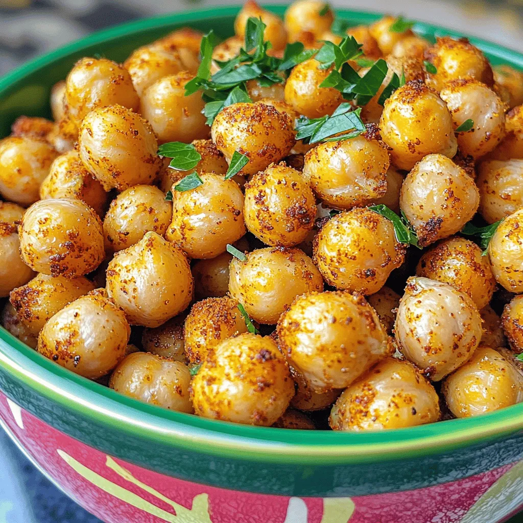 - 1 can (15 oz) chickpeas, drained and rinsed - 1 tablespoon olive oil - 1 teaspoon smoked paprika - 1 teaspoon garlic powder - 1/2 teaspoon cumin - 1/2 teaspoon sea salt - 1/4 teaspoon black pepper Chickpeas are the star of this dish. They become crunchy and tasty in the air fryer. Rinsing them is key. It removes the canning liquid and helps with crisping. Olive oil adds flavor and helps the seasonings stick. You can choose your seasonings. Smoked paprika gives a nice depth. Garlic powder adds a savory note, while cumin brings warmth. Sea salt and black pepper balance the flavors. - Cayenne pepper for heat - Fresh parsley or cilantro for garnish If you want some spice, add cayenne pepper. Just a pinch will do. It gives the chickpeas a kick. Fresh herbs like parsley or cilantro can make your dish pop. They add color and freshness. For the full recipe, check out the details above. This snack is simple yet satisfying. - Preheat the air fryer to 400°F (200°C). This takes about 5 minutes. - Pat the chickpeas dry with a paper towel. This step helps remove extra moisture. - In a large bowl, combine the chickpeas with 1 tablespoon of olive oil. - Add the seasonings: 1 teaspoon smoked paprika, 1 teaspoon garlic powder, 1/2 teaspoon cumin, 1/2 teaspoon sea salt, and 1/4 teaspoon black pepper. - If you like spice, add a pinch of cayenne pepper. - Toss everything well to coat the chickpeas evenly. - Arrange the seasoned chickpeas in a single layer in the air fryer basket. Do not overcrowd them. - Air fry for 15-20 minutes. Shake the basket halfway through. This helps them cook evenly. - Chickpeas are ready when they are golden and crispy. - Once cooked, let them cool for a few minutes. They will get crispier as they cool. - Serve in a bowl and garnish with fresh parsley or cilantro. You can find the full recipe above. Enjoy this crunchy snack! To make your chickpeas crispy, start by drying them well. Moisture on the chickpeas makes them soggy. Use a paper towel to pat them dry after rinsing. This step is key for getting that perfect crunch you want. Next, avoid overcrowding the air fryer basket. If you pack too many chickpeas in, they won’t cook evenly. A single layer is best. This way, hot air circulates around each chickpea. You’ll achieve an even crispiness that will make your snack delicious. Different air fryers can cook at different speeds. Check your air fryer’s manual for specific settings. As a guide, set the temperature to 400°F (200°C). Cook the chickpeas for about 15 to 20 minutes. Shake the basket halfway through cooking. This helps them crisp up evenly. Watch for signs that your chickpeas are ready. They should turn golden brown and feel firm. If they look pale or soft, give them more time. You want that satisfying crunch that makes these chickpeas a delightful snack. {{image_2}} You can mix up the flavor of your crispy air fryer chickpeas in fun ways. Try adding Italian herbs like oregano and basil for a fresh taste. Curry powder brings a warm, spicy kick that is delightful. If you want something sweet, sprinkle cinnamon and a touch of sugar. This sweet version can be a tasty treat for kids and adults alike. Experiment with these seasonings to find your favorite blend! Crispy air fryer chickpeas are versatile and fun to serve. Pair them with dips like hummus or guacamole for a tasty snack. The crunchy texture goes well with creamy dips. You can also use these chickpeas as a salad topping. They add crunch and protein to any salad. Whether you snack on them or use them in meals, they are sure to please! For the full recipe, check out the Crispy Air Fryer Chickpeas. To keep your cooked crispy chickpeas fresh, store them in an airtight container. This method helps lock in their crunch. You can keep them at room temperature for about 2 to 3 days. If you want them to last longer, place them in the fridge. They can stay fresh for up to a week when chilled. If your chickpeas lose their crunch, the air fryer can help. Re-crisp them by placing them back in the fryer at 400°F (200°C) for about 5 to 10 minutes. This will bring back that delightful crunch. You can also use leftover chickpeas in other recipes. Toss them in salads for added texture. Blend them into dips like hummus for a creamy treat. Or sprinkle them over soups for a nice crunch. For the full recipe and more ideas, check out the Crispy Air Fryer Chickpeas. Yes, you can use dried chickpeas. First, soak them overnight in water. This helps them soften. After soaking, boil them for about 1-2 hours until tender. Drain and rinse them well. Dried chickpeas need more time to cook than canned ones. So, adjust your cooking time accordingly in the air fryer. If your chickpeas aren't crispy, check a few things. First, did you dry them well? Moisture can make them soggy. Pat them dry with a paper towel. Second, did you overcrowd the air fryer? This can trap steam and affect crispiness. Always place them in a single layer. Lastly, try air frying them a bit longer. Keep an eye on them to avoid burning. Yes, crispy air fryer chickpeas are quite healthy! They are high in protein and fiber. This makes them a great snack. Plus, they are low in fat, especially if you use less oil. Chickpeas also contain vitamins and minerals like iron and magnesium. Enjoy them as a guilt-free snack or add them to salads for extra crunch. For a full recipe, check out the Crispy Air Fryer Chickpeas section above. Crispy air fryer chickpeas are an easy, tasty snack that anyone can make. You learned the key ingredients, step-by-step cooking methods, and tips for the best crunch. Plus, I offered fun variations and storage advice. Remember, dried chickpeas need extra prep but can still be used. Enjoy experimenting with flavors and share your creations! Crispy chickpeas make a great healthy snack or topping. With these tips, you can achieve the perfect crispiness every time.
